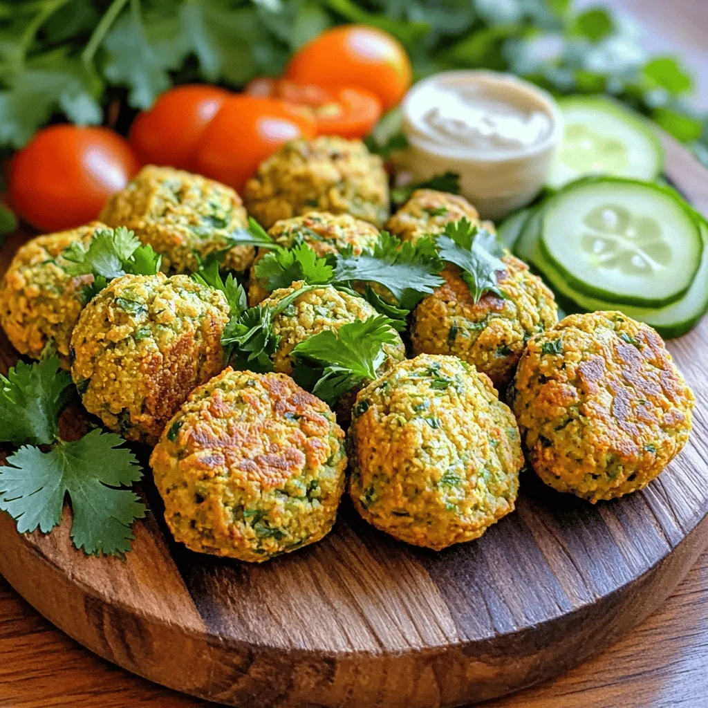 To make crispy air fryer falafel, you need simple and fresh ingredients. Here’s what you will need: - Dried chickpeas (1 cup, soaked overnight) - Chopped onion (1 small) - Minced garlic (3 cloves) - Fresh parsley (1/4 cup, chopped) - Fresh cilantro (1/4 cup, chopped) - Ground cumin (1 teaspoon) - Ground coriander (1 teaspoon) - Baking powder (1/2 teaspoon) - Salt and pepper to taste - All-purpose flour or chickpea flour (2 tablespoons) - Olive oil spray These ingredients blend together to create a tasty and nutritious snack. Soaking the chickpeas overnight makes them soft and easy to blend. Fresh herbs give the falafel bright flavors. Spices like cumin and coriander add warmth and depth. The baking powder helps the falafel rise, making them fluffy inside. Using flour binds the mixture, ensuring your falafel hold their shape. Don’t forget the olive oil spray; it helps them crisp up nicely in the air fryer. For the full recipe, you can check out the complete guide on preparing crispy air fryer falafel. Enjoy cooking! - Rinse and drain soaked chickpeas. - Check for softness but not mushiness. This step is key for the right texture. - Combine chickpeas, onion, garlic, and herbs in a food processor. - Pulse until well combined but slightly chunky. You want some texture for the best falafel. - Stir in flour and mix until combined. - Shape the mixture into small balls or patties. Aim for the size of a golf ball for even cooking. - Preheat air fryer to 375°F (190°C). - Lightly spray the balls with olive oil and air fry for 12-15 minutes. Flip halfway for even crispiness. Enjoy your crispy air fryer falafel! For full details, check the Full Recipe. To get crispy falafel, soaking chickpeas overnight is key. This softens them and helps with blending. If you skip this step, the falafel may turn out dense. After soaking, drain and rinse the chickpeas well. Adjusting the flour is also important for binding. Use just enough flour to hold the mixture together. If your mix feels too wet, add a bit more flour. Be careful not to overdo it. You want a sticky but manageable dough. Add spices or herbs to boost flavor. Ground cumin and coriander are great choices, but don't stop there! Try adding paprika or chili powder for extra zest. Fresh herbs like mint or dill can also add a unique twist. When serving, consider pairing the falafel with tahini sauce or hummus. These dips enhance the flavors and make your snack even better. You can also add fresh veggies like sliced cucumbers or cherry tomatoes for a fun touch. If your falafel mixture is too wet, add more flour. It should be thick enough to form balls. If it’s too dry, you can add a splash of water or a little olive oil. For even cooking, make sure not to overcrowd the air fryer. Each ball needs space for hot air to circulate. Flip the falafel halfway through cooking to ensure they crisp up nicely. Following these tips will lead to perfect, crispy air fryer falafel. For the full recipe, check out the Crispy Air Fryer Falafel section. {{image_2}} You can switch dried chickpeas for canned ones. Canned chickpeas are soft and easy to use. However, they may give a creamier texture. If you want a gluten-free option, use chickpea flour. It binds the mix well and keeps it tasty. Want to spice things up? Try adding chili powder or paprika. These spices give falafel a nice kick. You can also add grated vegetables like carrots or zucchini. This adds extra nutrition and flavor to your falafel mix. How you serve falafel can change the meal. You can wrap them in pita bread with veggies and sauce. Or, lay them out on a platter with dips. Pair falafel with a fresh salad or grain bowl for a complete meal. You can explore serving ideas in the Full Recipe for more inspiration. To keep your falafel fresh, store leftovers in the fridge. Place them in an airtight container. They will last up to four days. Make sure they cool to room temperature before sealing. This step prevents moisture buildup, which can make them soggy. For longer storage, you can freeze falafel. Place them in a single layer on a baking sheet. Freeze for about two hours until firm. Then, transfer them to a freezer bag. They can last up to three months. Remember to label the bag with the date for easy tracking. To enjoy leftover falafel, reheating is key. The best way is using an air fryer. Set it to 375°F (190°C) and heat for about 5-7 minutes. This method keeps them crispy. You can also use an oven. Preheat it to 350°F (175°C). Place falafel on a baking sheet and heat for 10-12 minutes. Check to ensure they are hot throughout. Avoid using a microwave, as it can make falafel soggy. Keeping them crispy makes all the difference in taste! You can use canned chickpeas, but the texture will differ. Canned chickpeas are softer. This may make your falafel mushy. If you choose to use them, drain and rinse them well. You may need to add more flour to help bind the mixture. This will help keep your falafel from falling apart. Cooked falafel can last in the fridge for about 3 to 4 days. Store them in an airtight container to keep them fresh. This will help maintain their flavor and texture. If you notice any signs of spoilage, discard them. Always trust your senses when it comes to food safety. Yes, you can prep falafel ahead of time! Form the balls and keep them in the fridge for up to 24 hours. You can also freeze them before cooking. Just make sure to place them in a single layer on a tray. Once frozen, transfer them to a bag or container. When you’re ready to cook, just air fry them straight from the freezer! Crispy air fryer falafel pairs well with many dips and sides. You can serve them with tahini sauce or hummus. These dips add creaminess and flavor. You can also add sliced cucumbers and cherry tomatoes for freshness. Another idea is to serve them on a salad or in a wrap for a tasty meal. For the full recipe, check the previous sections. This blog post shared how to make tasty falafel using simple ingredients and steps. You learned how to prepare chickpeas, blend ingredients, and shape falafel balls. We also explored tips for the perfect texture, flavor options, and storage. Now, with these easy methods, you can enjoy crispy falafel at home. Experiment with flavors and keep leftovers fresh. Making falafel is fun and rewarding, so dive in and enjoy your cooking!