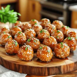 - 1 lb ground chicken (or turkey) - 1/2 cup breadcrumbs (panko or regular) - 1/4 cup grated Parmesan cheese - 1/4 cup chopped fresh parsley - 1 large egg - 3 cloves garlic, minced - 1 teaspoon salt - 1/2 teaspoon black pepper - 1/4 teaspoon red pepper flakes (optional for extra heat) - 1/3 cup honey - 1/4 cup Sriracha sauce - 1 tablespoon soy sauce (or tamari for gluten-free) - 1 tablespoon rice vinegar To make these honey Sriracha glazed meatballs, gather the ingredients above. The ground chicken or turkey gives the meatballs a lean protein base. I like using panko breadcrumbs for a crispier texture, but regular breadcrumbs work well too. Fresh parsley adds a nice touch of color and flavor. The glaze is where the magic happens. Honey brings sweetness, while Sriracha adds heat. Soy sauce gives it umami, and rice vinegar balances the flavors. You can adjust the spice by adding more or less Sriracha. This combination of ingredients makes for a tasty dish. You will love the way the glaze sticks to the meatballs. It creates a shiny, sticky layer that makes each bite wonderful. For the full recipe, you can check it out [here](#). - Preheat oven to 400°F (200°C) - Line a baking sheet with parchment paper Start by heating your oven. This step makes sure our meatballs cook evenly and get crispy. Next, take a baking sheet and cover it with parchment paper. This helps the meatballs not stick and makes cleanup easy. - Combine all main ingredients in a large mixing bowl - Form mixture into meatballs In a big bowl, mix together the ground chicken, breadcrumbs, Parmesan cheese, parsley, egg, minced garlic, salt, black pepper, and red pepper flakes if you want extra heat. Use your hands to combine everything well. Once mixed, form the mixture into small meatballs, about one inch wide. Place them neatly on your baking sheet. - Bake meatballs for 18-20 minutes - Prepare the honey Sriracha glaze during baking - Drizzle glaze over meatballs and serve Bake the meatballs in the oven for 18 to 20 minutes. They should be golden brown and cooked all the way through. While they bake, make the honey Sriracha glaze. In a small saucepan, mix honey, Sriracha, soy sauce, and rice vinegar over medium heat. Stir until it bubbles and combines well. Once the meatballs are done, place them in a large bowl. Drizzle the honey Sriracha glaze over them and toss gently to coat. Serve them warm, and enjoy your meal! For the full recipe, be sure to check out the details above. To ensure your meatballs are moist, use ground chicken or turkey. These meats keep their moisture well. Do not skip the egg; it binds the mix and adds moisture. Mixing is key. Use your hands to mix the ingredients. This helps blend all the flavors together. Be gentle when forming the meatballs. Overworking them can make them tough. Pair these meatballs with rice or noodles for a filling meal. Fresh veggies like steamed broccoli or a side salad add color and crunch. For gatherings, serve meatballs on skewers. You can also place them in a bowl with extra glaze for dipping. Garnish with chopped parsley or sesame seeds for a pop of color. If you want an alternative to ground chicken, try ground turkey or pork. Both give a nice flavor and texture. For gluten-free options, use gluten-free breadcrumbs. You can also crush up rice crackers as a substitute. These keep the meatballs tasty without gluten. Check the labels to ensure they fit your needs. For the full recipe, check out the detailed instructions above! {{image_2}} You can easily swap the ground chicken for turkey. Turkey meatballs taste great and are leaner. They still soak up the honey Sriracha glaze well. If you want a vegetarian option, you can use lentils or chickpeas. You can mash them and mix them with breadcrumbs. This gives you a tasty, meatless meatball that pairs perfectly with the sweet and spicy glaze. Feel free to play with the spice level. If you love heat, add more red pepper flakes to the meatball mix. You can also increase the Sriracha in the glaze. This will make each bite pack a punch. If you prefer it sweeter, boost the honey in the glaze. Just keep tasting as you go. This way, you can find the right balance for your taste. You can try different sauces too. For a tangy twist, replace some honey with lime juice. You could also use teriyaki sauce or a barbecue sauce for variety. Adjust the glaze ingredients to match the new sauce. This way, you can create a unique dish each time. The options are endless, so let your creativity shine! For the full recipe, refer back to the earlier section. To keep your honey Sriracha glazed meatballs fresh, store them in an airtight container in the fridge. This keeps them safe and tasty. They will last for about three to four days. Make sure they cool down before placing them in the fridge. This helps prevent moisture build-up. If you want them to stay even fresher, you can separate the meatballs from the glaze. This way, they won't get soggy. Freezing meatballs is a great way to save them for later. First, let them cool completely. Then, place them in a single layer on a baking sheet. Freeze them until solid. After that, transfer the meatballs to a freezer-safe bag. Remove as much air as possible. They can stay in the freezer for up to three months. When you want to eat them, thaw them overnight in the fridge. To reheat, simply bake them at 350°F (175°C) for 15-20 minutes, or until warm. These honey Sriracha meatballs are perfect for meal prep. You can make a big batch and divide them into portions. Pair them with rice, veggies, or noodles for quick meals. If you have leftover meatballs, you can slice or chop them. Add them to salads, wraps, or sandwiches for a tasty twist. They also work well in soups or on pizzas. The options are endless! For the full recipe, check out the link. To check if the meatballs are done, use a meat thermometer. The inside should reach 165°F (74°C). This ensures they are safe to eat. If you don’t have a thermometer, cut one open. The meat should be no longer pink and should be juicy. Yes, you can prepare the meatballs in advance. Form the meatballs and place them on a tray. Cover and store them in the fridge for up to 24 hours. You can also freeze them. To freeze, place them on a tray, freeze until firm, then store them in a bag. They will last for 3 months. Just bake them straight from the freezer for a quick meal. Honey Sriracha meatballs pair well with many sides. Here are some ideas: - Steamed rice or fried rice - Roasted vegetables like broccoli or bell peppers - A fresh salad with mixed greens - Soft tortillas for wraps - Noodles, like udon or rice noodles These sides balance the sweet and spicy flavors of the meatballs. For the full recipe, check out Honey Sriracha Glazed Meatballs. In this post, we explored making delicious honey Sriracha meatballs. We covered all the key ingredients, including ground chicken, breadcrumbs, and a tasty glaze. I shared step-by-step instructions, cooking tips, and serving suggestions to help elevate your dish. You can easily customize these meatballs with different proteins and sauces. Don’t forget the storage tips for leftovers. Enjoy creating a meal that is not just tasty, but also fun to make!