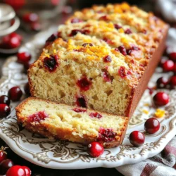 - 2 cups all-purpose flour - 1 teaspoon baking powder - 1/2 teaspoon baking soda - 1/2 teaspoon salt - 1/2 cup unsalted butter, softened - 1 cup granulated sugar - 2 large eggs - 1 tablespoon grated orange zest - 1/2 cup fresh orange juice - 1 teaspoon vanilla extract - 1 cup fresh or frozen cranberries, roughly chopped - 1/4 cup chopped walnuts or pecans (optional) Measuring ingredients accurately is key. Use dry measuring cups for flour and sugar. For liquids, use a liquid measuring cup. Level off dry ingredients with a knife. This ensures your bread rises well and tastes great. You can swap some ingredients if needed. Use whole wheat flour for a healthier option. Greek yogurt can replace butter for lower fat. If you want a nut-free bread, skip the walnuts or pecans. For sweetness, you can use honey or maple syrup. 1. First, preheat the oven to 350°F (175°C). 2. Grease a 9x5 inch loaf pan. Set it aside. 3. In a medium bowl, whisk together: - 2 cups all-purpose flour - 1 teaspoon baking powder - 1/2 teaspoon baking soda - 1/2 teaspoon salt This dry mix is key. It helps the bread rise well. 1. In a large bowl, cream together: - 1/2 cup unsalted butter, softened - 1 cup granulated sugar Beat until light and fluffy, about 3-4 minutes. 2. Add in 2 large eggs, one by one. Mix well after each egg. 3. Next, mix in: - 1 tablespoon grated orange zest - 1/2 cup fresh orange juice - 1 teaspoon vanilla extract Stir until everything is well combined. 4. Gradually add the dry mix to the wet ingredients. Stir until just combined. Do not overmix! 5. Gently fold in: - 1 cup fresh or frozen cranberries, roughly chopped - 1/4 cup chopped walnuts or pecans (optional) 1. Pour the batter into the prepared loaf pan. Smooth the top with a spatula. 2. Bake in the preheated oven for 55-65 minutes. 3. Check for doneness by inserting a toothpick into the center. It should come out clean. 4. Let the bread cool in the pan for about 10 minutes. Then transfer to a wire rack to cool completely. Follow these steps from the Full Recipe, and you’ll create a delightful Cranberry Orange Bread! To get the best texture, do not overmix the batter. Overmixing can make your bread tough. Mix just until the dry ingredients blend in. This keeps the bread light and fluffy. When using cranberries, fresh ones are best. They add a bright, tart flavor. If you use frozen cranberries, do not thaw them. This helps them keep their shape while baking. You can make this bread even better. Try adding spices like cinnamon or nutmeg. Just a pinch can bring warmth and depth. You can also use different nuts or dried fruits. Walnuts add a crunch. Pecans give a rich taste. Dried apricots or raisins could add sweetness and texture. Once your bread cools, slice it and serve on a nice platter. For a pop of color, sprinkle extra orange zest or chopped cranberries on top. Wrap the loaf in parchment paper and tie it with twine. This makes a lovely gift. It adds a personal touch that friends and family will love. For the full recipe, check out the complete guide, and enjoy your baking journey! {{image_2}} You can change the flavor of your cranberry orange bread by using other citruses. Try using lemon or lime. Replace the orange juice with fresh lemon or lime juice. Add zest from the same fruit to enhance the taste. Lemon gives a bright and fresh flavor. Lime adds a nice twist and pairs well with cranberries. These options can change the bread's character while keeping it delicious. If you need a gluten-free option, it’s easy to adjust the recipe. Use gluten-free flour instead of all-purpose flour. Make sure the blend you choose has a good texture. You may also need to add a little xanthan gum to help with structure. This small change keeps your bread light and fluffy. For a healthier version, you can reduce the sugar. Try using a sugar substitute like honey or maple syrup. This will change the flavor slightly but still tastes great. You can also cut the sugar in half for a less sweet bread. Using applesauce in place of some butter can also make it lighter. Each of these changes can help you enjoy this treat without the guilt while keeping its delightful taste. To keep your Cranberry Orange Bread fresh, store it in an airtight container. This method locks in moisture and keeps the bread soft. Place a piece of parchment paper between the bread and the lid to absorb excess moisture. If you want to save the bread for later, freezing is an excellent option. Wrap the cooled loaf tightly in plastic wrap, then place it in a freezer bag. This method will protect it from freezer burn. You can freeze slices too, allowing you to enjoy a piece whenever you crave it. When stored properly, your Cranberry Orange Bread stays fresh for about 3 to 4 days at room temperature. If you store it in the fridge, it can last up to a week. Freezing extends its life to about 3 months. Just remember to thaw it in the fridge overnight or at room temperature when you're ready to enjoy it again. For the best taste, consume it within this time frame. To freeze Cranberry Orange Bread, first cool it completely. Wrap it tightly in plastic wrap. Then, put the wrapped bread in a freezer bag. This helps keep it fresh. Label the bag with the date. You can freeze it for up to three months. When ready to eat, thaw it in the fridge overnight. Yes, you can use dried cranberries! They will add sweetness to the bread. Use the same amount as fresh cranberries. So, if the recipe calls for 1 cup of fresh cranberries, use 1 cup of dried. Dried cranberries may make the bread a bit denser. To check if the bread is done, use a toothpick. Insert it into the center of the bread. If it comes out clean, the bread is ready. If you see batter on the toothpick, bake for a few more minutes. The edges should be golden brown too. Cranberry Orange Bread is great on its own. But you can add toppings for fun! Try spreading butter or cream cheese on warm slices. You can also use honey or orange marmalade. For a twist, sprinkle some walnuts or pecans on top for crunch. This article covered how to make delicious Cranberry Orange Bread. We looked at the key ingredients and how to measure them correctly. I explained step-by-step baking instructions. We discussed tips for achieving the best texture and flavor. You can even try variations like gluten-free or different citrus fruits. Remember, this recipe is not just about baking; it's about creating something special. Enjoy your baking!