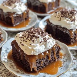 - 1 box chocolate cake mix - 3 large eggs - 1 cup water - 1/2 cup vegetable oil - 14 oz sweetened condensed milk - 1 cup caramel sauce (store-bought or homemade) - 1 cup heavy whipping cream - 1/4 cup powdered sugar - 1 teaspoon vanilla extract - Chocolate shavings or cocoa powder for garnish The ingredients for this chocolate caramel poke cake are simple but essential. Each one plays a key role in creating that rich, creamy, and sweet flavor. The chocolate cake mix is the base. It gives the cake its deep chocolate taste. The eggs help with the structure, making the cake light and fluffy. Water and vegetable oil keep the cake moist as it bakes. Sweetened condensed milk and caramel sauce form the delicious filling. This mixture soaks into the holes in the cake, adding sweetness and moisture. The whipped cream topping, made with heavy cream, powdered sugar, and vanilla extract, gives a light and airy finish. Finally, chocolate shavings or cocoa powder add a touch of elegance to the cake. - Additional caramel sauce for drizzling - Nuts or chocolate chips for texture You can make this cake even more special with optional ingredients. Drizzling more caramel sauce on top adds extra flavor. Nuts or chocolate chips can add crunch and texture. Feel free to mix and match these options for your taste! - Alternatives for chocolate cake mix - Dairy-free options for whipped cream If you want to switch things up, there are great substitutions available. You can use a different cake mix flavor, like vanilla or red velvet. For the whipped cream, try coconut cream or almond milk whipped topping for a dairy-free option. These changes let you make the cake suit your dietary needs while keeping it delicious. For the full recipe, check out the [Full Recipe]. - Preheat the oven to 350°F (175°C). - Grease and flour a 9x13 inch baking pan. First, I always make sure my oven is hot enough. This helps the cake rise well. Greasing and flouring the pan stops the cake from sticking. This step is so important! - Combine chocolate cake mix, eggs, water, and vegetable oil. - Beat on medium speed for about 2 minutes. In a big bowl, mix the chocolate cake mix with eggs, water, and oil. I like to use a hand mixer. It makes the batter smooth and fluffy. Two minutes is just the right time to mix. - Pour batter into prepared pan and bake for 30-35 minutes. - Prepare the caramel mixture while the cake is baking. Pour the smooth batter into the pan. Bake it for 30 to 35 minutes. Check if it’s done by poking it with a toothpick. If it comes out clean, the cake is ready. While it bakes, I mix sweetened condensed milk with caramel sauce. This mixture will soak into the cake later. - Cool the cake briefly, then poke holes with a wooden spoon. - Pour the caramel mixture over the warm cake. After baking, let the cake cool for about 10 minutes. Then, use the end of a wooden spoon to poke holes all over the top. These holes let the caramel soak in. Slowly pour the caramel mixture over the warm cake. It will fill the holes and make it sweet and gooey. - Whip heavy cream, powdered sugar, and vanilla extract until stiff peaks form. In a clean bowl, whip heavy cream with powdered sugar and vanilla. I whip until I see stiff peaks. This means it will hold its shape well. A good whipped cream topping is key to this cake. - Spread whipped cream over the cake. - Garnish with chocolate shavings or cocoa powder. Once the cake is cool, spread the whipped cream over the caramel layer. It should look smooth and even. For a fun finish, sprinkle chocolate shavings or cocoa powder on top. This adds a nice touch and makes it look fancy. For the full recipe, check out the Choco-Caramel Delight Poke Cake! To make a great Chocolate Caramel Poke Cake, start with a few key steps. First, check for doneness with a toothpick. Insert it in the center of the cake. If it comes out clean, your cake is ready. If not, bake a little longer. Second, let the cake cool properly before adding the caramel. This step is crucial. If you pour caramel on a hot cake, it will become soggy instead of soaking in. For the topping, aim for the perfect whipped cream consistency. Use cold heavy cream. Beat it until stiff peaks form. This means the cream should hold its shape well. If you want to add a little flair, consider garnishes. Chocolate shavings, nuts, or even a drizzle of extra caramel work well. They add flavor and look amazing. When serving the cake, slice it into squares. This makes for easy serving and sharing! To make it even more special, drizzle extra caramel sauce on each piece. Pair this cake with a glass of milk or coffee. The rich flavors go well together, making each bite even better. {{image_2}} You can easily change the taste of your Chocolate Caramel Poke Cake. One way is to add espresso powder to the batter. This gives it a rich mocha flavor that coffee lovers will enjoy. Another option is to swap out chocolate for white chocolate. This change creates a sweet and creamy cake with a unique twist. If you need gluten-free options, try using a gluten-free cake mix. This keeps the cake delicious while meeting dietary needs. For vegan adaptations, use plant-based eggs and dairy-free cream. These options make the cake suitable for everyone, without losing the tasty flavor. Seasonal flavors can add fun to your cake. Adding pumpkin spice gives it a warm, cozy feel, perfect for fall. You can also incorporate fresh fruits like strawberries or blueberries. This adds a burst of flavor and color, making the cake bright and inviting. You can find the full recipe for this tasty treat in the earlier sections. To keep your Chocolate Caramel Poke Cake fresh, store it in the fridge. Place it in a tight container. If you don’t have one, cover it well with plastic wrap. This keeps moisture in and prevents it from drying out. For leftover cake, freezing is a great option. Slice the cake into squares and wrap each piece in plastic wrap. Then, put the wrapped pieces into a freezer bag. This method helps keep the flavors intact. When you want to enjoy a piece, take it out and let it thaw in the fridge overnight. You can also reheat it gently in the microwave for a few seconds if you prefer it warm. In the fridge, the cake stays fresh for about 5 days. If you freeze it, it can last up to 3 months. Just remember, the sooner you eat it, the better it tastes! This delightful dessert is best enjoyed fresh, but you can savor it later if needed. How to make a chocolate caramel poke cake from scratch? To make this cake, start with a box of chocolate cake mix. Mix it with eggs, water, and oil. Bake it in a greased 9x13 inch pan. After baking, poke holes in the warm cake. Pour a mix of sweetened condensed milk and caramel sauce over the holes. Let it cool completely. Top with whipped cream made from heavy cream, powdered sugar, and vanilla. For the full details, check the Full Recipe. Can I use a different cake flavor for this recipe? Yes, you can use any cake flavor you enjoy. Vanilla or red velvet work well too. Just follow the same steps to poke and soak the cake. What to do if the cake is too dry or too moist? If the cake is dry, try adding a bit more caramel sauce. This will help keep it moist. If it’s too moist, reduce the baking time next time. Always check with a toothpick for doneness. How to fix issues with the whipped cream topping? If your whipped cream is runny, whip it longer until stiff peaks form. If it's too thick, you can add a bit of milk to help thin it out. How many servings does this cake yield? This cake serves about 12 people. You can cut it into squares for easy serving. Is this cake suitable for special occasions? Absolutely! This cake is perfect for parties, birthdays, or family gatherings. Its rich flavor and fun presentation make it a hit. This blog post shared how to make a chocolate caramel poke cake. We covered essential ingredients, step-by-step instructions, tips for baking, and ideas for variations. Remember, it’s all about using the right ingredients and techniques. Making this cake can be fun and rewarding. Whether you stick to the basics or get creative, enjoy the process! You’ll impress everyone with your delicious creation. Now it’s your turn to bake and share this treat with friends and family!