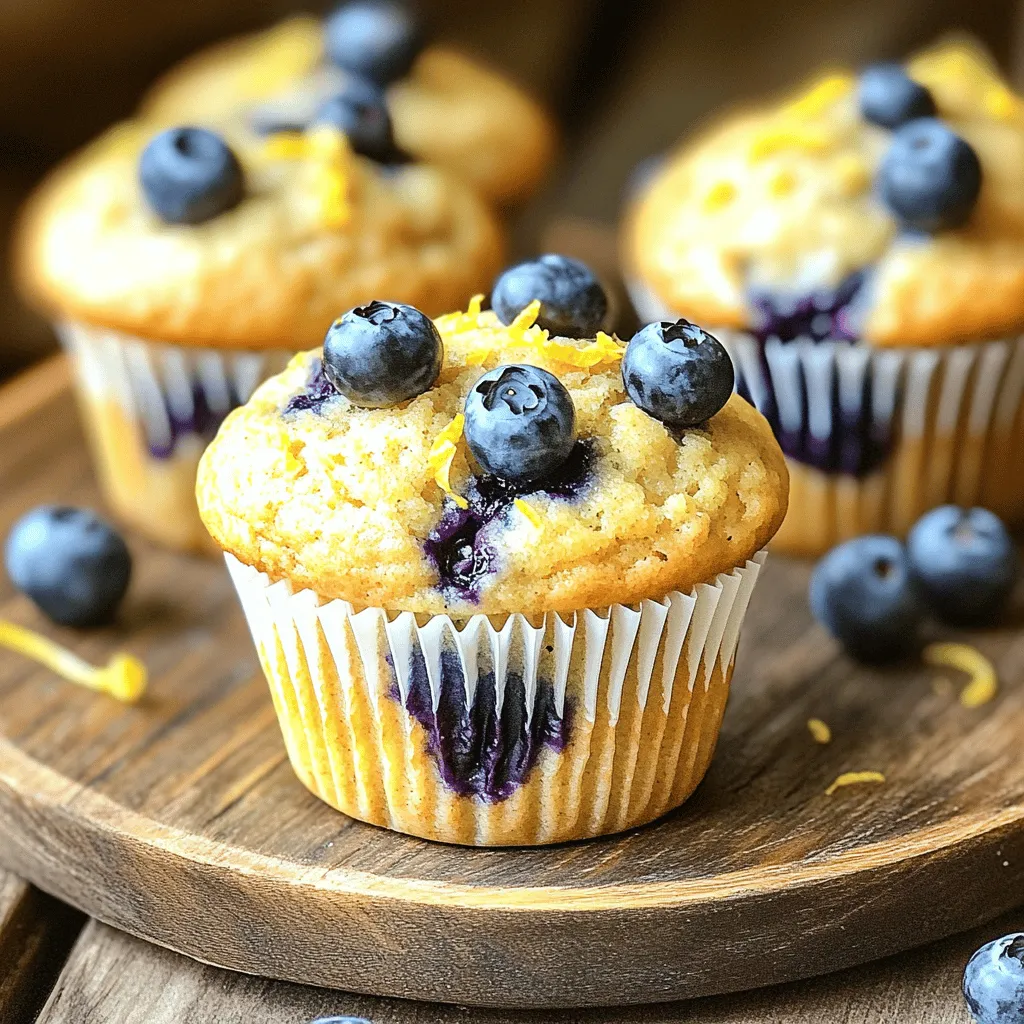 To make Blueberry Lemon Energy Muffins, you need the following key ingredients: - 1 cup whole wheat flour - 1 cup rolled oats - 1/2 cup almond flour - 1/2 cup honey or maple syrup - 1/2 cup unsweetened applesauce - 1/3 cup almond milk (or any milk of choice) - 1 large egg - 1 teaspoon vanilla extract - 2 teaspoons baking powder - 1/2 teaspoon baking soda - 1/4 teaspoon salt - Zest of 1 lemon - 1 cup fresh blueberries - 1 tablespoon lemon juice These muffins are not just tasty; they are also packed with nutrients. Each muffin provides a good amount of fiber from the oats and whole wheat flour. The blueberries add antioxidants, which help keep you healthy. Here’s a quick look at the nutritional benefits: - Whole wheat flour offers more fiber than white flour. - Almond flour adds healthy fats and protein. - Honey or maple syrup gives natural sweetness without refined sugar. You might need to swap some ingredients. Here are a few easy substitutions: - If you want a gluten-free option, use gluten-free flour in place of whole wheat flour. - For a vegan version, replace the egg with a flaxseed egg or a mashed banana. - Use coconut milk instead of almond milk for a different flavor. - If you don’t have blueberries, try raspberries or chopped strawberries instead. These tips and options help you create your perfect Blueberry Lemon Energy Muffins. You can find the full recipe [Full Recipe]. Start by preheating your oven to 350°F (175°C). This step is key for even baking. While the oven heats, prepare your muffin tin. You can line it with paper liners or lightly grease it with cooking spray. This helps the muffins pop out easily after baking. In a large mixing bowl, gather your dry ingredients. Combine 1 cup of whole wheat flour, 1 cup of rolled oats, and 1/2 cup of almond flour. Add 2 teaspoons of baking powder, 1/2 teaspoon of baking soda, and 1/4 teaspoon of salt. Mix these well until everything is evenly combined. This ensures that your muffins rise nicely. Now, take another bowl for the wet ingredients. Whisk together 1/2 cup of honey or maple syrup, 1/2 cup of unsweetened applesauce, and 1/3 cup of almond milk. Add in 1 large egg, 1 teaspoon of vanilla extract, the zest of 1 lemon, and 1 tablespoon of lemon juice. Mix until smooth. This mixture gives the muffins their moist texture and bright flavor. Pour the wet mixture into the dry ingredients. Stir gently until just combined. Be careful not to overmix; some lumps are okay. This helps keep your muffins light and fluffy. Next, fold in 1 cup of fresh blueberries. Make sure they are evenly distributed for bursts of flavor in every bite. Divide the batter among the muffin cups, filling them about 3/4 full. This allows room for rising. Place the muffin tin in the oven and bake for 18-20 minutes. They are done when golden brown and a toothpick inserted in the center comes out clean. The smell will be amazing! Once baked, let the muffins cool in the pan for 5 minutes. After that, transfer them to a wire rack to cool completely. Serve warm or at room temperature. For a fun touch, sprinkle some lemon zest or add a few fresh blueberries on top. Enjoy your tasty blueberry lemon energy muffins! For the complete recipe, check out [Full Recipe]. To make fluffy muffins, avoid overmixing your batter. Mix until just combined. Gently fold in the blueberries for a light texture. Use room temperature ingredients too. This helps the batter mix better and rise well. Store leftover muffins in an airtight container. Keep them at room temperature for up to three days. For longer storage, freeze them. Wrap each muffin in plastic wrap, then place them in a freezer bag. They can last up to three months. To enhance the flavor, try adding spices like cinnamon or nutmeg. You can also mix in chopped nuts for crunch. For a zestier kick, add more lemon juice or zest. Mix it up to find your perfect blend. {{image_2}} You can easily make gluten-free muffins. Use almond flour or gluten-free flour blends. These alternatives keep the texture light and fluffy. Just swap the whole wheat flour with your choice of gluten-free flour. The rest of the recipe stays the same. Enjoy the same great taste! To create vegan muffins, replace the egg with a flaxseed meal or chia seed mixture. Mix 1 tablespoon of flaxseed meal with 2.5 tablespoons of water. Let it sit for a few minutes until it thickens. You can also swap honey for maple syrup or agave nectar. This keeps the muffins sweet and plant-based. Feel free to mix in different fruits! Try raspberries, strawberries, or even chopped apples. Each fruit adds a unique flavor and texture. Keep the amount the same, about 1 cup of fruit. This little change can make your muffins exciting every time you bake them. For the full recipe, check back to the beginning. To keep your blueberry lemon energy muffins fresh, store them in an airtight container. Place a paper towel at the bottom to absorb moisture. This helps prevent sogginess. You can keep them at room temperature for up to three days. If you want them to last longer, consider refrigerating them. Freezing these muffins is a smart way to save some for later. Once they cool, wrap each muffin in plastic wrap. Then, place them in a freezer-safe bag. They can stay frozen for up to three months. When you're ready to eat, just take one out and let it thaw at room temperature. To enjoy your muffins warm, you can reheat them easily. Preheat your oven to 350°F (175°C). Place the muffin on a baking sheet for about 5-10 minutes. This will make them warm and soft again. You can also use a microwave. Heat for 10-15 seconds, but don't overdo it. Enjoy your muffin fresh! You can make these muffins healthier by swapping some ingredients. Use less honey or maple syrup. You can also add a bit of Greek yogurt for protein. Try replacing half the almond flour with more whole wheat flour. Add chia seeds for extra fiber. This will keep the muffins tasty and nutritious. Yes! You can use other fruits like raspberries, strawberries, or chopped apples. Each fruit will add its own flavor. Keep in mind that some fruits may change the moisture level. If you use a dry fruit, like apples, add a bit more applesauce. These muffins stay fresh for about 3 days at room temperature. To keep them longer, store them in the fridge for up to a week. You can also freeze them for 2 to 3 months. Just wrap them well to avoid freezer burn. Include nuts or seeds for healthy fats and protein. Almonds or walnuts work great. Adding a scoop of protein powder can also help. Finally, consider using whole grains like oats or barley. These changes will help keep your energy steady throughout the day. For the full recipe, check out the earlier section. You learned about the key ingredients, step-by-step baking, and storage tips. Muffins can be delicious and easy to make. Try different variations to keep things fun. You can add fruits or make them gluten-free. Store them well to enjoy later. Follow these tips, and you’ll make tasty muffins every time. Explore new flavors and enjoy your baking journey. Happy muffin making!