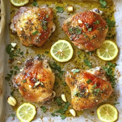 - Chicken thighs: Use 4 bone-in, skin-on chicken thighs for the best flavor and juiciness. - Fresh herbs: Gather 1 tablespoon each of chopped rosemary, thyme, and parsley for a fresh taste. - Seasoning: You will need salt and pepper to enhance the dish. - Other essential ingredients: 3 tablespoons of olive oil, 4 cloves of minced garlic, the zest and juice of 1 lemon add depth and brightness. - Optional garnishes: Slices of lemon can garnish your dish and add a nice touch. Herb roasted chicken thighs are simple yet packed with flavor. The chicken thighs stay juicy due to their skin and bones. Fresh herbs bring a lively taste, while garlic and lemon offer a zesty punch. This combo creates a well-rounded dish that is perfect for any meal. For the full recipe, check out the complete guide. 1. Preheat your oven to 425°F (220°C). This high heat helps the chicken skin get crispy. Line a baking sheet with parchment paper or foil for easy cleanup. 2. Create the herb marinade. In a small bowl, mix the olive oil, rosemary, thyme, parsley, minced garlic, lemon zest, and lemon juice. Stir well to combine all the flavors into a marinade. 3. Season the chicken thighs. Pat the chicken thighs dry with paper towels. This helps the skin crisp up. Generously sprinkle salt and pepper on both sides of the chicken. 4. Apply the marinade. Place the chicken thighs on the prepared baking sheet, skin side up. Brush the herb mixture all over the chicken. Make sure to get some under the skin for extra flavor. 1. Arrange the chicken and lemon. Place the chicken thighs on the baking sheet. Add lemon slices around the chicken. The lemon will add a nice zing as it roasts. 2. Roast the chicken. Put the baking sheet in your preheated oven. Roast for 30-35 minutes. The chicken should be golden brown and reach an internal temperature of 165°F (75°C). 3. Check for doneness. Use a meat thermometer to check the thickest part of the thigh. If it reads 165°F (75°C), it's done. Let the chicken rest for about 5 minutes before serving. For the full recipe, check out the details above. Enjoy this juicy and flavorful dish! To get crispy skin on your chicken thighs, start by drying them well. Use paper towels to pat the skin until it is free of moisture. Moisture can prevent the skin from crisping up. Next, rub the herb marinade under the skin. This technique helps the flavors get deep into the meat. The more flavor you can pack in, the better your meal will taste. For the best flavor, marinate your chicken thighs for at least 30 minutes. If you have more time, letting them sit for 2 to 4 hours in the fridge is even better. This allows the herbs to soak in well. If you want to change up the flavor, you can swap the herbs. For example, try basil for a fresh taste or oregano for a strong flavor. Just keep the same amounts for a balanced taste. When serving your herb roasted chicken thighs, presentation matters. Place the chicken on a big platter with lemon slices around it. This not only looks pretty but also adds a bright touch. For sides, roasted vegetables work well. You can also serve a fresh salad for a light contrast. These options will enhance your meal and make it even more enjoyable. For the full recipe, check the details above. {{image_2}} You can easily change the taste of your herb roasted chicken thighs. Try using different herbs or spices. For a fresh twist, use basil or oregano. These herbs add a nice touch to the dish. You can also mix in some garlic powder or onion powder for more depth. If you want heat, add chili powder or paprika. This spice gives your chicken a kick. You can sprinkle it on top of the marinade. Adjust the amount to your taste for the right balance. You can cook your chicken thighs in various ways. Grilling is a great option. It gives the chicken a smoky flavor. The grill also makes the skin crispy. If you choose to grill, keep a close eye on the temperature. You want the inside to be juicy, not dry. Slow cooking is another option for a tender bite. It allows the flavors to blend well. You can use your slow cooker with the same marinade. Just set it for about 4-6 hours on low. This method makes the chicken fall-off-the-bone tender. For full details on making herb roasted chicken thighs, check the Full Recipe. After enjoying your herb roasted chicken thighs, you may have some left over. To store them properly, let the chicken cool down first. This helps keep the meat juicy. Once cooled, place the chicken in an airtight container. You can also wrap it tightly in plastic wrap or aluminum foil. Leftover chicken thighs last about 3 to 4 days in the fridge. Always check for any off smells or changes in texture before eating. If you want to keep them longer, consider freezing them. They can last up to 4 months in the freezer if stored well. Reheating your chicken thighs can be tricky. You want to keep them juicy, not dry. The best method is to use the oven. Preheat it to 350°F (175°C). Place the chicken on a baking sheet. Cover it with foil to trap moisture. Heat for about 15-20 minutes or until warmed through. You can also use a microwave, but be careful. Heat the chicken in short bursts. Use a microwave-safe dish and cover it to keep moisture in. Check it often to avoid overcooking. This way, you can enjoy your flavorful dish again without losing its taste. For the full recipe, refer back to the earlier sections. What should I serve with Herb Roasted Chicken Thighs? You can serve many things with this dish. Roasted vegetables make a great side. A fresh salad adds crunch and color. Mashed potatoes or rice work well too. Lemon slices can brighten up your plate. Can I use boneless chicken thighs for this recipe? Yes, you can use boneless thighs. They will cook faster, so check them early. Boneless thighs will still soak up the herbs well. Just keep an eye on the cooking time. How can I tell when chicken thighs are fully cooked? The best way is to use a meat thermometer. Chicken should reach 165°F (75°C) inside. You can also check the juices; they should run clear. If you cut into the meat, it should not be pink. What is the best way to achieve herbal flavor in the chicken? Rub the herb mixture under the skin. This lets the herbs infuse the meat. Use fresh herbs for the best taste. Also, marinating for a few hours helps the flavor. Can I prepare this recipe in advance? Yes, you can prep the chicken a day ahead. Marinate it and store in the fridge. Just take it out to reach room temp before cooking. This helps it cook evenly and stay juicy. For the full recipe, check the details above! This blog post covered how to make delicious herb-roasted chicken thighs. We discussed important ingredients, step-by-step cooking instructions, and tips for the best results. I shared ways to achieve crispy skin and different flavor options. You'll know how to store leftovers and best reheating methods. Try these methods for a tasty meal. Enjoy getting creative and making this dish your own!