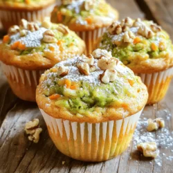 - 1 medium zucchini, grated - 1 medium carrot, grated - 1 cup all-purpose flour - 1/2 cup whole wheat flour Zucchini adds moisture and keeps the muffins soft. Carrots bring natural sweetness and color. I love using both to make a tasty treat. The mix of all-purpose and whole wheat flour gives a nice texture. - 1/2 cup brown sugar - 1/4 cup granulated sugar - 1/2 teaspoon baking soda - 1 teaspoon baking powder Brown sugar gives a rich flavor. Granulated sugar adds sweetness. Baking soda and baking powder help the muffins rise. This mix ensures your muffins are light and fluffy. - 1/2 teaspoon ground cinnamon - 1/4 teaspoon nutmeg - 1/2 cup walnuts or pecans, chopped (optional) - 1/4 cup raisins or chocolate chips (optional) Cinnamon and nutmeg bring warmth and depth to the muffins. Nuts add crunch, while raisins or chocolate chips add fun sweetness. You can customize to fit your taste. For the full recipe, check the details above! First, preheat your oven to 350°F (175°C). This is key for even baking. Next, prepare your muffin tin. You can line it with paper liners or grease each cup lightly. This step helps the muffins release easily after baking. In a large bowl, combine the all-purpose flour, whole wheat flour, brown sugar, and granulated sugar. Add the baking soda, baking powder, cinnamon, nutmeg, and salt. Whisk them together until they are well mixed. This blend is the base for your muffins. In another bowl, mix together the vegetable oil, eggs, and vanilla extract. Stir until the mixture is smooth. The oil adds moisture, while the eggs help the muffins rise. This step is vital for a fluffy texture. Now, fold the wet ingredients into the dry mix. Do this gently until just combined. A few lumps are okay; avoid overmixing. Finally, add the grated zucchini and carrot. If you want, toss in the chopped nuts or raisins. These add flavor and texture to your muffins. Spoon the batter into the prepared muffin tin. Fill each cup about two-thirds full. This allows room for the muffins to rise. Bake in the preheated oven for 18 to 22 minutes. Check for doneness by inserting a toothpick into the center. It should come out clean. Once done, let them cool for five minutes in the pan before transferring to a wire rack. Enjoy your fresh, nutritious treats! For a full recipe, refer to the [Full Recipe]. To make the best zucchini carrot muffins, avoid overmixing the batter. Mix only until you see no dry flour. This keeps the muffins light and fluffy. When adding the grated zucchini and carrot, be sure to drain them well. Place them in a clean kitchen towel and squeeze gently to remove excess moisture. This step helps prevent soggy muffins. For a delightful serving, warm the muffins and add a pat of butter or spread cream cheese on top. You can also sprinkle extra chopped nuts or a bit of powdered sugar for a fun touch. Pair these muffins with a cup of tea or coffee for a satisfying treat. Zucchini and carrots are both packed with nutrients. They provide vitamins A and C, which boost your immune system. The muffins are also rich in fiber, which aids digestion. Each bite offers a healthy dose of energy, making them a great snack or breakfast option. These muffins not only taste good but also give your body what it needs. Enjoy these muffins knowing you are treating yourself well! For the complete recipe, check out the Full Recipe section. {{image_2}} You can make fun swaps in this recipe. Instead of vegetable oil, try using applesauce. This change cuts fat and adds natural sweetness. It also makes the muffins moist. If you're in the mood for something tropical, use coconut oil. It adds a subtle coconut taste that pairs well with the zucchini and carrot. Feel free to adjust the sweetness to your liking. If you want a healthier option, reduce the sugar. You can also replace some sugar with honey or maple syrup. Both sweeteners bring a rich taste and add extra flavor to your muffins. To spice things up, consider adding ginger. This spice gives the muffins warmth and depth. You can also add citrus zest, like lemon or orange. This addition brightens the flavor and makes the muffins feel fresh. These small tweaks can transform your muffins into a new, exciting treat. Just remember to check out the Full Recipe for all the details! To keep your zucchini carrot muffins fresh at room temperature, store them in an airtight container. This method helps to keep moisture in and air out. You can also wrap them in plastic wrap. Avoid placing them in direct sunlight or heat. These muffins taste best within three days, but they can last up to a week. If you want to enjoy your muffins later, freezing is a great option. To freeze, first, let the muffins cool completely. Then, place them in a freezer-safe bag or container. Be sure to squeeze out as much air as possible. You can freeze them for up to three months. This makes them a perfect treat to have on hand. When you're ready to enjoy your muffins, reheating them is easy. If frozen, let them thaw in the fridge overnight. For quick reheating, place them in the microwave for about 20-30 seconds. If you prefer a crisp outside, bake them at 350°F (175°C) for 5-10 minutes. These steps help bring back their fresh taste. For the best results, always reheat only what you plan to eat. Check out the full recipe for more details on making these delicious muffins! To ensure moist muffins, follow a few key tips. First, squeeze out excess water from the grated zucchini and carrot. This helps control moisture levels. Next, use oil instead of butter. Oil keeps muffins tender and moist. Also, don’t overmix the batter. Overmixing leads to tough muffins. Lastly, bake them just until a toothpick comes out clean. This prevents dryness. Yes, you can substitute other vegetables in this recipe. Try using grated sweet potato or squash for a different taste. You can even use mashed bananas for added sweetness. Each vegetable brings its own flavor, so feel free to experiment! Just keep the moisture levels in mind when using wetter veggies. Dense muffins often come from a few common mistakes. The first issue is overmixing the batter. Mix until just combined for a lighter texture. Another reason could be using too much flour. Always measure flour correctly, using the spoon and level method. Lastly, check your baking powder and soda for freshness. Expired leavening agents can lead to dense muffins. These muffins blend zucchini and carrots for a tasty treat. We covered key ingredients, steps, and tips. I shared ways to store them and variations to try. You can enjoy these muffins fresh or with a twist. Remember, keep an eye on mixing to ensure they stay fluffy. With your creativity, you can make them your own. Happy baking, and enjoy each delightful bite!