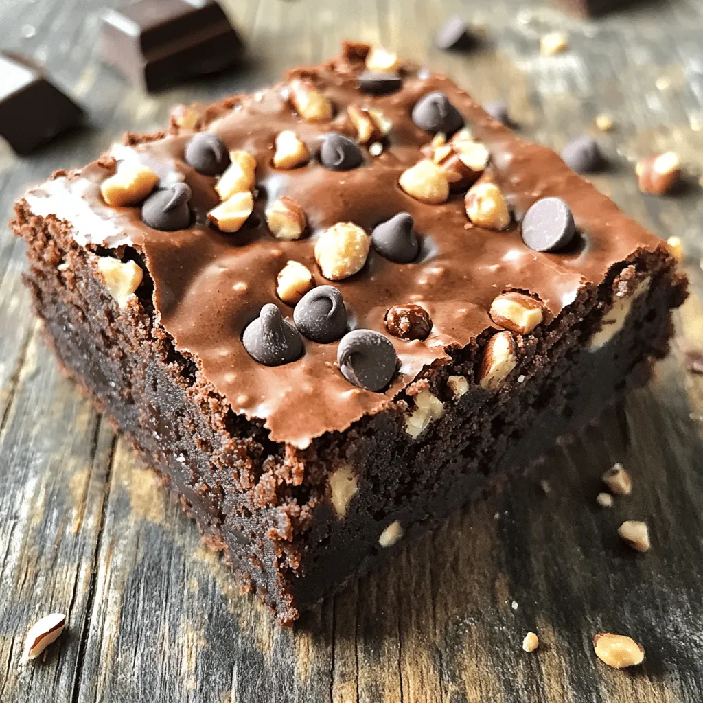 To make Nutella brownies, you need these simple ingredients: - 1 cup Nutella - 1/2 cup all-purpose flour - 2 large eggs - 1/4 cup unsweetened cocoa powder - 1/2 teaspoon baking powder - 1/4 teaspoon salt - 1/2 cup chocolate chips (dark or milk chocolate, your choice) - 1/4 cup hazelnuts, chopped (optional) - 1 teaspoon vanilla extract These ingredients come together to create rich and fudgy brownies. You can swap some ingredients if needed. Here are a few ideas: - Nutella: Try using a different chocolate hazelnut spread. - All-purpose flour: Use almond flour or oat flour for gluten-free options. - Eggs: Substitute eggs with flax eggs or applesauce for a vegan option. - Cocoa powder: Carob powder works well if you want a different flavor. - Chocolate chips: Use white chocolate or butterscotch chips for a fun twist. - Hazelnuts: Any nuts like walnuts or pecans can add great crunch. Using high-quality ingredients makes a big difference in taste. Fresh eggs and good cocoa powder enhance the flavor. Nutella should be smooth and creamy. This ensures your brownies are rich and delicious. Quality ingredients help you create a treat that everyone will love. Plus, they make the baking process more enjoyable. Always choose what you trust for the best results. To make these Nutella brownies, start by preheating your oven to 350°F (175°C). Grease an 8x8-inch baking pan or use parchment paper for easy removal. Next, in a mixing bowl, combine 1 cup of Nutella and 2 large eggs. Whisk them together until smooth. Sift in 1/2 cup of all-purpose flour, 1/4 cup of unsweetened cocoa powder, 1/2 teaspoon of baking powder, and 1/4 teaspoon of salt. Stir until just mixed; avoid overmixing. Gently fold in 1/2 cup of chocolate chips and, if you like, 1/4 cup of chopped hazelnuts. Pour the batter into the prepared pan and smooth the top with a spatula. Bake the brownies in your preheated oven for 20-25 minutes. Watch closely as they bake. The edges will look set, but the center may seem a little soft. This is what you want for fudgy brownies. To check if they are done, insert a toothpick into the center. If it comes out with a few moist crumbs, your brownies are ready. Be careful not to overbake them, as this can make them dry. After baking, let them cool for about 10 minutes in the pan. If you used parchment paper, lift the brownies out. If not, you can cut them directly in the pan. Let them cool on a wire rack before cutting into squares. Enjoy your delicious creation! For the full recipe, refer to the details provided above. To make your brownies fudgy, use good quality Nutella. This gives a rich taste. Don’t overbake them! Check for doneness at 20 minutes. A toothpick should show a few moist crumbs but not wet batter. Keep in mind that they will continue to cook a bit after you take them out of the oven. This helps keep them soft and chewy. Many people mix too much. Overmixing can make brownies tough. Mix just until the flour disappears. Also, don’t skip the salt. It enhances the flavors. Finally, remember to measure your ingredients carefully. Too much flour can dry out your brownies. Serve these Nutella brownies warm for a gooey treat. Top them with a scoop of vanilla ice cream for extra delight. Drizzle some chocolate sauce on top for a fancy touch. You can also sprinkle chopped hazelnuts for a crunchy bite. Enjoy these brownies with friends or family for a perfect dessert moment. For the full recipe, check out the earlier section. {{image_2}} If you want to make Nutella brownies without nuts, try using sun butter. Sun butter is a great swap for Nutella. It keeps the texture creamy and rich. You can also use chocolate spread that is nut-free. Look for brands that fit your needs. This way, you can enjoy brownies without any nut allergies. Want to kick up the taste? Add spices like cinnamon or a pinch of salt. A dash of espresso powder can also make the chocolate flavor pop. You can even try adding a few drops of peppermint extract for a fresh twist. These little changes can transform your brownies into a flavor sensation. Mix-ins can take your brownies to the next level! Try adding fresh fruit like berries or slices of banana. These add a nice touch of flavor and moisture. You can also toss in nuts like walnuts or pecans for crunch. For a sweeter bite, consider adding mini marshmallows or toffee bits. Each mix-in adds a fun surprise in every bite. Store your Nutella brownies in an airtight container. This keeps them fresh and moist. You can place parchment paper between layers to avoid sticking. Keep them at room temperature for up to four days. For longer storage, move them to the fridge. They stay good there for about one week. You can freeze Nutella brownies for later. First, let them cool completely. Then, wrap each brownie in plastic wrap. Place the wrapped brownies in a freezer bag. Remove as much air as possible to prevent freezer burn. They can stay frozen for up to three months. To reheat, take a brownie from the fridge or freezer. If frozen, let it thaw at room temperature for about 30 minutes. Preheat your oven to 350°F (175°C). Place the brownie on a baking sheet and warm it for about 5-10 minutes. This makes it soft and delicious again. Enjoy your warm brownie just like when it was fresh! For the full recipe, check out the Nutella Dream Brownies. Nutella brownies last about 3 to 5 days at room temperature. Store them in an airtight container. If you keep them in the fridge, they can last up to a week. Just make sure they are well covered. They might dry out if exposed to air. Yes, you can make these brownies gluten-free! Use a 1-to-1 gluten-free flour blend instead of regular flour. Look for blends that contain xanthan gum for better texture. This swap keeps the brownies moist and delicious. You can use unsweetened applesauce as an egg substitute. Use 1/4 cup of applesauce for each egg needed. Another option is to use flaxseed meal. Mix 1 tablespoon of flaxseed meal with 2.5 tablespoons of water. Let it sit for a few minutes to thicken. This will help bind the brownies without eggs. In this post, we covered how to make tasty Nutella brownies. We started with the right ingredients and their substitutes. Quality ingredients matter for great taste. Next, I shared simple steps to bake your brownies perfectly every time. I also included tips for that rich fudgy texture and noted common mistakes to avoid. Finally, I shared fun variations, how to store leftovers, and answered your questions. Keep these tips in mind, and you'll impress everyone with your brownies. Enjoy your baking adventure!
