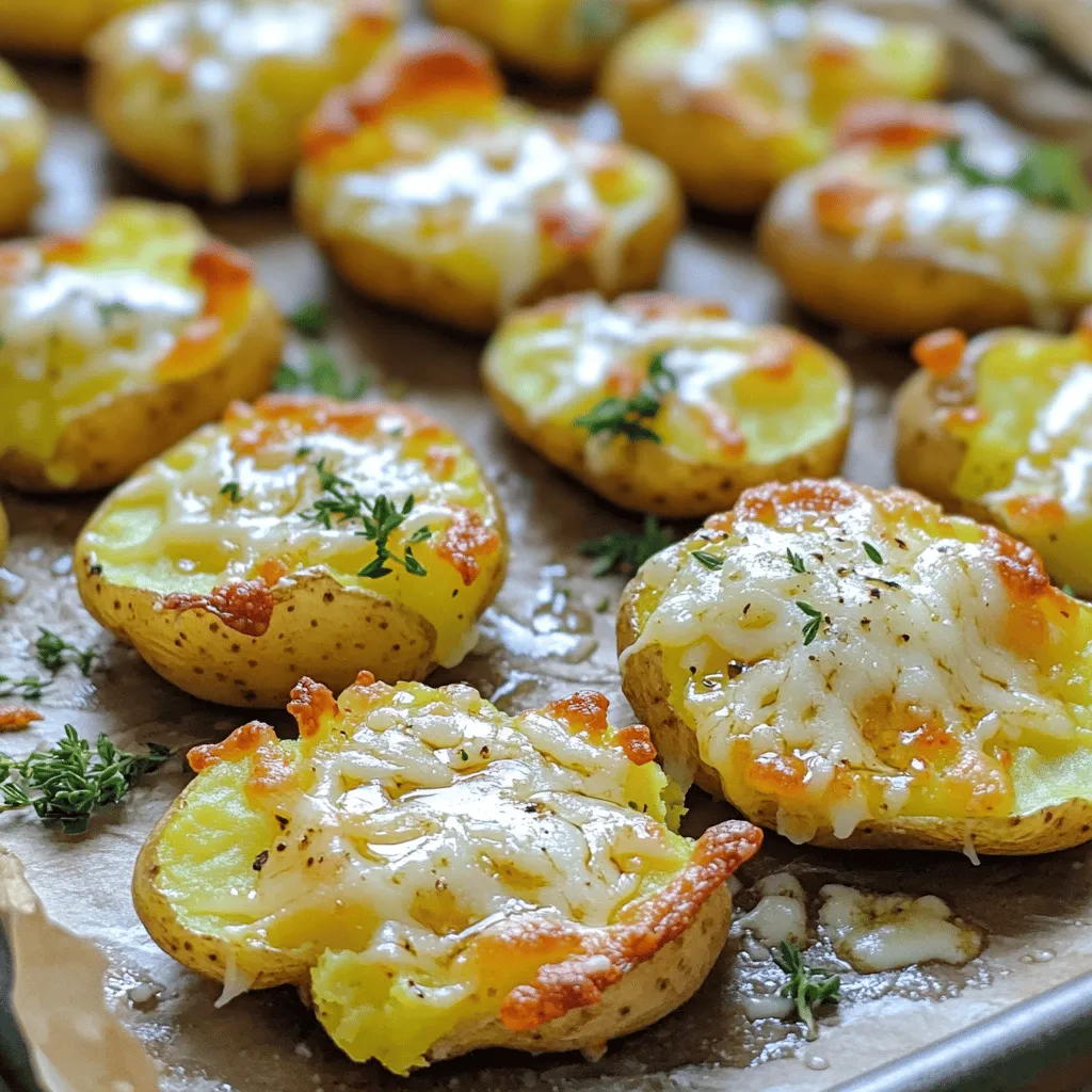 To make Garlic Parm Smashed Potatoes, you'll need a few simple and fresh ingredients. Here’s the list: - Baby Potatoes - Garlic - Parmesan Cheese - Butter - Olive Oil - Dried Thyme - Salt and Pepper - Fresh Parsley These ingredients come together to create a dish that is both easy and full of flavor. The baby potatoes provide a creamy texture, while garlic adds a rich taste. Parmesan cheese gives a nice salty kick, and butter makes everything smooth. Olive oil helps the potatoes crisp up in the oven, and thyme adds a hint of earthiness. Use fresh parsley as a bright garnish. It not only looks good but also adds a fresh flavor. Each ingredient plays a key role in making this dish special. For the full recipe, check the details provided. Using high-quality ingredients can elevate this dish even more. Always look for fresh garlic and real Parmesan cheese. These small choices lead to big flavor. Happy cooking! First, we need to get our baby potatoes ready. Place them in a large pot. Cover them with water and add a pinch of salt. Turn on the heat and bring it to a boil. Cook the potatoes for about 15 to 20 minutes. You want them tender, so check with a fork. When they are ready, drain the potatoes and let them cool for a bit. This cooling time helps you handle them without burning your hands. While the potatoes cool, we can make the tasty garlic sauce. In a small bowl, combine melted butter and olive oil. Add the minced garlic, dried thyme, salt, and pepper. Whisk it all together until mixed well. This sauce will soak into the potatoes, adding a rich flavor. Now, let’s get ready to bake! Preheat your oven to 425°F (220°C). Line a baking sheet with parchment paper for easy cleanup. Take the cooled potatoes and gently smash each one with the bottom of a glass or potato masher. They should be flat but not broken apart. Place the smashed potatoes on the baking sheet. Drizzle the garlic sauce generously over each potato. Then, sprinkle the grated Parmesan cheese on top. Bake in the oven for 20 to 25 minutes. You want them to be crispy and golden. Once done, remove them and let them cool for a few minutes. Top with fresh chopped parsley and enjoy! For the complete process, check the Full Recipe. I love using baby potatoes for smashed potatoes. They are small, tender, and creamy. You can also use Yukon Gold potatoes. They have a rich flavor and smooth texture. Avoid starchy potatoes like Russets. They can turn mushy and don’t hold up well. Smashing potatoes is an art. First, let the cooked potatoes cool a bit. This makes them easier to handle. Use the bottom of a glass or a potato masher. Press down gently to flatten them. You want them to break but still hold shape. A perfect smash creates crispy edges. Crispy edges add a nice crunch. To enhance flavors, use fresh garlic. Minced garlic gives a strong taste. Mix it with melted butter and olive oil for a rich sauce. Adding dried thyme adds an earthy note. You can also sprinkle extra cheese on top. This makes the dish even more delicious. Fresh parsley adds a bright touch. It also makes the dish look pretty. For the full recipe, check out the Garlic Parm Smashed Potatoes section. {{image_2}} For a more cheesy experience, you can add more cheese. Try mixing in cheddar cheese. This melts well and adds a sharp taste. You can also use a blend of Parmesan and mozzarella. This blend gives a creamy texture. For extra flavor, consider adding a sprinkle of Italian seasoning. To boost the flavor, try adding fresh herbs. Chopped rosemary or basil can enhance the taste of the dish. These herbs pair nicely with garlic and cheese. You can also mix in some fresh chives for a mild onion taste. Experiment with different herbs to find your favorite blend. If you love heat, add some spice to your potatoes. A pinch of red pepper flakes can create a nice kick. For more heat, consider adding chopped jalapeños to the garlic mixture. This will make the dish exciting and flavorful. Adjust the spice level according to your preference. These variations keep the dish fun and fresh. You can use the full recipe to start your journey. After you finish your Garlic Parm smashed potatoes, let them cool down. Then, place them in an airtight container. These potatoes can stay fresh in the fridge for up to three days. Ensure the lid is sealed tight to keep out moisture. When you want to eat them again, check for any signs of spoilage before heating. If you want to save your smashed potatoes for later, freezing is a great option. First, let the potatoes cool completely. Next, spread them on a baking sheet in a single layer. Freeze them for about an hour until firm. Then, transfer them to a freezer-safe bag or container. Smashed potatoes can last up to three months in the freezer. Just remember to label the bag with the date. To reheat your Garlic Parm smashed potatoes, preheat your oven to 375°F (190°C). Place the potatoes on a baking sheet and add a drizzle of olive oil. This will help them stay moist. Bake for about 15-20 minutes until they’re hot and crispy again. You can also use the microwave, but the oven gives the best texture. Enjoy your delicious dish again with ease! For the complete recipe, check out the Full Recipe. To make Garlic Parm Smashed Potatoes, first, boil the baby potatoes until tender. This takes about 15-20 minutes. Drain the potatoes and let them cool slightly. Preheat your oven to 425°F (220°C). Smash the cooled potatoes gently using a glass or a masher. In a bowl, mix melted butter, olive oil, minced garlic, dried thyme, salt, and pepper. Drizzle this mixture over the smashed potatoes. Top with grated Parmesan cheese. Bake for 20-25 minutes until crispy and golden. For the full recipe, check below. Yes, you can use different types of cheese! Cheddar, mozzarella, or even goat cheese can work well. Each cheese adds a unique flavor. Mixing cheeses can also create a more complex taste. Just remember to adjust the amount to your liking! Garlic Parm Smashed Potatoes pair well with many meals. Serve them alongside grilled meats or roasted veggies. They make a great side for steak or chicken. Add a simple salad for a full meal. For a fun twist, serve them with a dipping sauce. Enjoy these potatoes as a tasty treat! We explored making Garlic Parm Smashed Potatoes today. You learned about key ingredients like baby potatoes, garlic, and Parmesan cheese. The step-by-step guide helped you prepare and bake perfectly smashed potatoes. For best results, follow my tips on achieving the perfect smash and enhancing flavors. Consider variations like cheesy or spicy options. With proper storage, your leftovers can last. Now, enjoy making this dish and sharing it with others. Happy cooking!