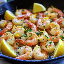 - 1 pound large shrimp, peeled and deveined - 4 tablespoons unsalted butter - 4 cloves garlic, minced For the best garlic butter lemon shrimp, start with fresh shrimp. You want them large and peeled. This makes cooking and eating easier. The butter brings rich flavor, and the minced garlic adds a kick. - 1 medium lemon, zested and juiced - 1 teaspoon red pepper flakes - Fresh parsley, salt, and pepper The lemon zest adds a bright note. The juice balances the dish with acidity. Red pepper flakes give a nice heat that you can adjust. Fresh parsley adds color and freshness. Don’t forget to season with salt and pepper. - Lemon wedges for serving Lemon wedges are a must when serving this dish. They give an extra burst of flavor. You can squeeze them over the shrimp right before eating. This makes every bite even better. For the full recipe, check out the complete guide. 1. Patting the shrimp dry Start by patting the shrimp dry with paper towels. This helps them sear well. If they're wet, they may steam instead of getting that lovely golden color. 2. Seasoning with salt and pepper Next, sprinkle some salt and pepper over the shrimp. This simple step enhances the shrimp flavor. Just a pinch will do, as the garlic and lemon will add more taste. 1. Melting butter and sautéing garlic In a large skillet, melt the butter over medium heat. Once melted, add the minced garlic. Sauté it for about one minute. Keep stirring to stop it from burning. 2. Adding shrimp and cooking until pink Now, increase the heat to medium-high. Add the shrimp to the skillet. Cook each side for about 2 to 3 minutes. They are done when they turn pink and opaque. 3. Incorporating lemon juice for flavor After the shrimp is cooked, add the lemon juice. Stir well to coat the shrimp. This zesty flavor makes the dish shine. Cook for another minute to blend those flavors. 1. Garnishing with parsley Remove the skillet from heat. Sprinkle fresh parsley on top. This adds a pop of color and freshness to the dish. 2. Serving with lemon wedges Serve the shrimp right away with lemon wedges on the side. This extra burst of citrus makes each bite more delicious. For the full recipe, check the instructions above. Enjoy your Garlic Butter Lemon Shrimp! To get the best sear on your shrimp, dry them well with paper towels. This step keeps them from steaming. Season the shrimp lightly with salt and pepper before cooking. Use medium-high heat in the skillet. This heat ensures a nice golden color. Cook them for 2-3 minutes on each side until they turn pink. You can adjust the red pepper flakes to control the spice. If you want more heat, add a bit more. For less spice, use less. Herbs can change the taste of your dish. Try using fresh herbs like thyme or basil for a unique twist. You can even mix herbs for more depth. If you want a lighter version, you can substitute butter with olive oil. This change keeps great flavor while cutting some calories. Just use the same amount of olive oil as you would butter. To make this meal complete, pair it with sides like rice or a fresh salad. These sides balance the rich flavors of the shrimp. For a special touch, a glass of white wine pairs well. Choose a crisp wine like Sauvignon Blanc or Chardonnay. These wines enhance the lemon flavor in the dish. For more details, check the Full Recipe. {{image_2}} You can switch the shrimp for scallops or crab. Scallops cook fast. They bring a sweet taste. Crab adds a rich flavor to the dish. If you want a vegetarian option, use mushrooms. They soak up the garlic butter well and add a nice texture. Serve the shrimp over linguine or rice for a hearty meal. Linguine pairs well with the sauce. Rice absorbs the garlic butter and lemon flavor. You can also make a risotto-style dish. Just add broth and stir it in while cooking the rice. Incorporate spinach or cherry tomatoes for added nutrition. Spinach wilts down nicely and adds color. Cherry tomatoes burst with flavor as they cook. You can also use seasonal vegetables like zucchini or bell peppers. They add unique tastes and textures to the dish. After enjoying your Garlic Butter Lemon Shrimp, store any leftovers in the fridge. Place the shrimp in an airtight container. This helps keep them fresh and tasty. You can store them for up to three days. When you reheat, do it gently. Use a skillet over low heat. This way, the shrimp won’t become rubbery. You can also freeze this shrimp dish if you want to save it for later. First, let the shrimp cool completely. Then, transfer them into a freezer-safe bag. Remove as much air as possible before sealing. You can freeze them for up to two months. When you're ready to eat, thaw them overnight in the fridge. Reheat in a skillet on low heat for the best taste. For the best flavor and safety, eat the shrimp within three days if stored in the fridge. If frozen, consume them within two months. Look out for any off smells or a slimy texture. These signs mean the shrimp have spoiled, and it’s best to discard them. Enjoy your dish with confidence! Cooking Garlic Butter Lemon Shrimp takes only about 15 minutes. You need 10 minutes to prep and 5 minutes to cook. First, you pat the shrimp dry and season them. Then, melt the butter and sauté the garlic. Finally, cook the shrimp for 2-3 minutes on each side until they turn pink. Yes, you can use frozen shrimp. Just remember to thaw them first. The best way to thaw shrimp is to place them in the fridge overnight. If you're short on time, you can run them under cold water for about 10 minutes. Pat them dry before cooking to avoid steaming. Cook them just like fresh shrimp for great results. Garlic Butter Lemon Shrimp pairs well with many sides. You can serve it over a bed of rice or pasta for a filling meal. A fresh green salad adds a nice crunch. You might also enjoy it with steamed veggies or garlic bread. For a complete meal, consider a crisp white wine on the side. Try the full recipe for more details! Garlic Butter Lemon Shrimp is simple to make. You need fresh shrimp, garlic, and lemon for a tasty dish. We covered preparation, cooking steps, and tips to enhance flavors. You can also customize it with different herbs or side dishes. In conclusion, this dish is versatile and easy to enjoy. Whether you stick to the classic recipe or try new versions, you'll impress everyone at the table. Happy cooking!
