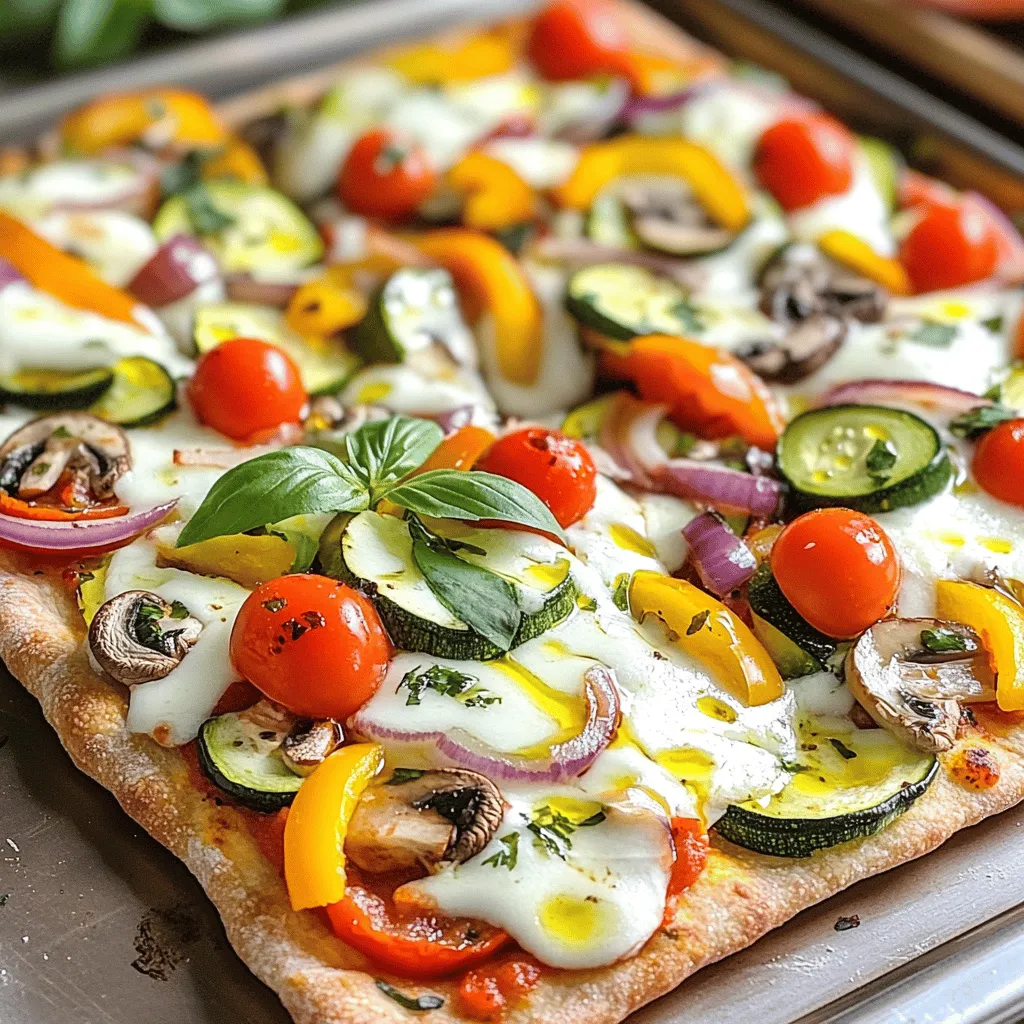To make Veggie Lovers Flatbread Pizza, gather these items: - 2 large pieces of whole wheat flatbread - 1 cup pizza sauce (store-bought or homemade) - 1 cup fresh mozzarella cheese, shredded - 1/2 cup bell peppers (red, green, and yellow), thinly sliced - 1/2 cup cherry tomatoes, halved - 1 small zucchini, thinly sliced - 1/2 cup red onion, thinly sliced - 1/2 cup mushrooms, sliced - 1/4 teaspoon dried oregano - 1/4 teaspoon crushed red pepper flakes (optional) - Fresh basil leaves for garnish - Olive oil for drizzling - Salt and pepper to taste This flatbread pizza is not just tasty, but also healthy. Each serving gives you: - Calories: 250 - Protein: 12g - Carbohydrates: 30g - Fiber: 4g - Fat: 10g - Vitamin C: 25% of your daily value - Calcium: 15% of your daily value You get a good amount of veggies and cheese in each bite. Choosing fresh veggies makes your pizza even better. Here are some tips: - Look for bright colors. This shows freshness. - Check for firmness. Soft or wrinkled veggies aren't fresh. - Smell them. Fresh veggies should smell good, not sour. - Buy organic when possible. It often means fewer chemicals. Using fresh veggies not only boosts flavor but also adds nutrition to your meal. Enjoy your cooking! 1. Preheat your oven to 450°F (232°C). This step helps the cheese melt nicely. 2. Place the flatbreads on a baking sheet or pizza stone. Make sure they are flat. 3. Spread pizza sauce evenly on each flatbread. Leave a small edge for crust. 4. Sprinkle shredded mozzarella cheese over the sauce. This is the base for your toppings. 5. Layer the veggies on top of the cheese. Start with bell peppers, then zucchini, red onion, cherry tomatoes, and mushrooms. 6. Add dried oregano and crushed red pepper flakes for flavor. Don’t forget a pinch of salt and pepper. 7. Drizzle some olive oil over the flatbreads. This adds a nice touch of flavor. 8. Bake your flatbreads in the oven for 10-12 minutes. Watch for bubbly cheese and golden edges. 9. Once done, take the flatbreads out of the oven. Let them cool for a minute. 10. Garnish with fresh basil leaves for a burst of color and flavor. 11. Slice your pizza into pieces and serve warm. Enjoy every bite! - Use fresh mozzarella for the best melt. It gives a creamy texture. - Shred your cheese instead of using slices. Shredded cheese melts faster and more evenly. - Bake at the right temperature. This helps the cheese bubble and brown perfectly. - Keep an eye on your pizza. Remove it when the cheese is nice and bubbly. For the full recipe, check out the details on Veggie Lovers Flatbread Pizza. To make your veggie lovers flatbread pizza stand out, focus on fresh ingredients. Fresh veggies bring bright flavors. I love using a mix of peppers for color and taste. Also, consider roasting your veggies for a deeper taste. Roasting adds a sweet and smoky touch. Don’t skip the olive oil drizzle! It helps meld the flavors and keeps the crust crisp. Many people overload their flatbreads with toppings. This can make them soggy. Instead, use just enough veggies to keep it balanced. Another mistake is not preheating the oven. A hot oven gives you that perfect crispy crust. Also, be careful with salt. Too much can overpower the fresh flavors. Use it sparingly and taste as you go. Always start with a good base. Whole wheat flatbread is great for taste and texture. Make sure to spread the sauce evenly. This helps every bite burst with flavor. When layering toppings, start with cheese, then add veggies. This keeps the cheese gooey and the toppings fresh. Finally, let your pizza rest for a minute after baking. This allows the cheese to set and makes slicing easier. For the full recipe, check out the details above. {{image_2}} You can mix up the veggies on your flatbread pizza. Try using spinach, artichokes, or broccoli. Each choice adds a new taste. You can also switch the bell peppers for roasted red peppers. They give a sweet flavor. For a fun twist, add some olives or sun-dried tomatoes. This variety keeps your pizza exciting every time you make it. Want to make your flatbread pizza heartier? Consider adding protein. Grilled chicken or turkey works great. You can also try crumbled feta or goat cheese for a tangy kick. If you love seafood, shrimp or anchovies can be tasty options. Just sprinkle them over the top with the veggies. This gives you a filling meal that still tastes fresh. If you need a gluten-free option, many brands offer gluten-free flatbreads. Look for ones made from almond or rice flour. These can be just as tasty as regular flatbreads. You can also make your own flatbread using gluten-free flour. This way, you control the ingredients. Just follow a simple recipe for a great base. This ensures everyone can enjoy your veggie lovers flatbread pizza. For the complete recipe, check [Full Recipe]. To keep your veggie lovers flatbread pizza fresh, place it in an airtight container. You can also wrap it tightly in plastic wrap or aluminum foil. Store it in the fridge for up to three days. This way, you can enjoy your pizza later without losing its flavor or texture. To reheat your flatbread pizza, preheat your oven to 350°F (177°C). Place the pizza on a baking sheet. Heat for about 10 minutes or until the cheese is bubbly again. You can also use a microwave, but the oven keeps the crust crispy. If using a microwave, heat for about 1-2 minutes, but expect a softer crust. You can freeze your veggie lovers flatbread pizza too. First, let it cool completely. Wrap each piece tightly in plastic wrap, then place them in a freezer bag. Label the bag with the date. You can freeze it for up to two months. When you're ready to eat, thaw it in the fridge overnight, then reheat as usual. This method helps keep your pizza tasty and fresh! To make Veggie Lovers Flatbread Pizza from scratch, you need simple steps. First, preheat your oven to 450°F (232°C). Take two large pieces of whole wheat flatbread and place them on a baking sheet. Spread one cup of pizza sauce evenly on each flatbread. Then, sprinkle one cup of shredded fresh mozzarella cheese over the sauce. Next, layer your favorite veggies on top. Use bell peppers, zucchini, red onion, cherry tomatoes, and mushrooms. Finish with a sprinkle of oregano and crushed red pepper flakes. Drizzle some olive oil on top and bake for 10-12 minutes. The cheese should melt and the edges should turn golden. The best toppings for flatbread pizza are fresh and colorful veggies. I love using bell peppers, zucchini, and cherry tomatoes. Red onions add a nice crunch. Mushrooms give it an earthy flavor. You can also mix in spinach, artichokes, or olives for extra taste. Feel free to get creative! The key is to balance flavors and colors. Yes, you can use different cheeses for flatbread pizza. Try using cheddar for a sharp taste. Feta adds a tangy flavor. Goat cheese gives a creamy texture. If you like it spicy, pepper jack is a great choice. Mix cheeses for even more flavor. Just remember to keep it balanced with your toppings. To make a spicy version of Veggie Lovers Flatbread Pizza, add crushed red pepper flakes. You can also use spicy cheese like pepper jack. For extra heat, try jalapeños or banana peppers. Mixing in a spicy sauce instead of regular pizza sauce also works. Experiment with different spicy toppings to find your perfect kick! For the full recipe, check out the details above. You learned about the best ingredients and how to prepare delicious veggie flatbread pizza. We discussed tips for selecting fresh veggies, baking techniques, and ways to enhance flavor. Remember, avoid common mistakes for the best results. You can mix different vegetables and proteins for variety. Proper storage keeps your leftovers tasty. Use these tips to create your own unique flatbread pizza. Enjoy your cooking journey and have fun experimenting with flavors!