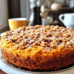 - 1 cup all-purpose flour - 1 cup whole wheat flour - 1 teaspoon baking powder - 1 teaspoon baking soda - 1 teaspoon ground cinnamon - ½ teaspoon ground nutmeg - ½ teaspoon salt - ¾ cup granulated sugar - ½ cup brown sugar, packed - ½ cup unsalted butter, softened - 2 large eggs - 1 cup pumpkin puree - 1 teaspoon vanilla extract - ½ cup all-purpose flour - ½ cup brown sugar, packed - 1 teaspoon ground cinnamon - ¼ cup unsalted butter, melted - ½ cup chopped pecans or walnuts (optional) I love using a mix of all-purpose and whole wheat flour for the cake. This combo gives the cake a nice texture and adds some good nutrients. Baking powder and baking soda help the cake rise, making it light and fluffy. Ground cinnamon and nutmeg bring warmth and spice. I use both granulated and brown sugar for a balanced sweetness. The brown sugar adds a slight caramel flavor that complements the pumpkin. For the streusel topping, I stick to all-purpose flour and brown sugar again. This combination creates a crumbly texture that contrasts nicely with the soft cake. Ground cinnamon adds a warm spice, while melted butter makes everything stick together. If you want to add some crunch, toss in pecans or walnuts. They bring a lovely nuttiness that elevates each bite. These ingredients work together to create a delicious coffee cake, perfect for any time of day. First, preheat your oven to 350°F (175°C). This step helps the cake rise evenly. While it warms, grease a 9-inch square or round baking pan. Use butter or cooking spray. This keeps the cake from sticking. In a large bowl, sift together the all-purpose flour and whole wheat flour. Add 1 teaspoon each of baking powder and baking soda. Then, mix in 1 teaspoon ground cinnamon, ½ teaspoon ground nutmeg, and ½ teaspoon salt. This blend gives your cake great flavor and rise. In another bowl, cream together ¾ cup granulated sugar, ½ cup brown sugar, and ½ cup softened butter. Mix until it is fluffy. Next, add 2 large eggs one at a time. Beat well after each egg. Then, stir in 1 cup of pumpkin puree and 1 teaspoon vanilla extract. Ensure everything is smooth and mixed well. Gradually add the dry ingredients to the wet mixture. Use a folding technique to combine them gently. Be careful not to overmix. This keeps the cake light and fluffy. Pour half of the batter into your greased pan and spread it evenly. For the streusel topping, mix ½ cup all-purpose flour, ½ cup brown sugar, and 1 teaspoon ground cinnamon in a small bowl. Stir in ¼ cup melted butter until it looks like coarse crumbs. If you want, fold in ½ cup chopped nuts. Sprinkle half of this mixture over the cake batter in the pan. Now, pour the rest of the batter over the streusel layer. Smooth it out nicely. Top with the remaining streusel mixture. Place the pan in the oven and bake for 30-35 minutes. To check for doneness, use a toothpick. Insert it into the center. If it comes out clean, your cake is ready! To make your cake light and fluffy, avoid overmixing the batter. Mix just until the ingredients come together. If you mix too much, the cake can turn out dense. Adjusting spices lets you create the flavor you love. If you like more warmth, add extra cinnamon or nutmeg. Taste your batter before baking. This way, you can make it just right. To give your cake a polished look, dust it with powdered sugar after it cools. This adds sweetness and makes it look fancy. Pair your coffee cake with a warm cup of coffee or tea. The flavors blend well, making your treat even more enjoyable. If you have leftovers, reheating is easy. Preheat your oven to 350°F (175°C). Place slices on a baking sheet and heat for about 10 minutes. This keeps the cake moist and delicious. You can also microwave a slice for about 15-20 seconds. Enjoy your cake warm, just like fresh from the oven! {{image_2}} You can change the nuts in the streusel to suit your taste. Almonds, walnuts, or pumpkin seeds each add a unique flavor. I love using walnuts for their rich taste. Just chop them up and fold them into the streusel mix. You can also sprinkle them on top for added crunch. If you want to make this cake even sweeter, try adding a glaze. A cream cheese glaze gives a rich, tangy flavor. Mix cream cheese with powdered sugar and a splash of milk. For a simpler choice, a vanilla glaze works well too. Just mix powdered sugar with milk and a bit of vanilla extract. Drizzle it over the cooled cake for a pretty finish. If you need a gluten-free option, you can swap the flours. Use a gluten-free flour blend instead of all-purpose and whole wheat flours. Just make sure you have a blend that works for baking. This keeps the cake light and soft while still being gluten-free. You won’t miss the regular flour at all! Store your pumpkin cinnamon streusel coffee cake at room temperature for up to three days. Keep it covered with plastic wrap or in an airtight container. If you live in a warm climate, refrigeration is best. This helps keep it fresh and moist. In the fridge, it can last for about a week. To freeze your coffee cake, wrap it tightly in plastic wrap. Then, place it in a freezer bag or an airtight container. This method helps keep the cake fresh. It can stay in the freezer for up to three months. When you're ready to enjoy it, let it thaw in the fridge overnight. You can also warm individual slices in the microwave for a quick treat. The coffee cake lasts about three days at room temperature and a week in the fridge. If frozen, it stays fresh for about three months. Always check for signs of spoilage before eating leftovers. If it smells off or has mold, it's best to toss it. Enjoy your delicious cake while it’s fresh! Yes, you can use fresh pumpkin. Just cook, cool, and mash it. Measure one cup of fresh pumpkin for the recipe. It adds a nice flavor and texture. Absolutely! You can replace the eggs with flaxseed meal. Mix one tablespoon of flaxseed meal with three tablespoons of water. Let it sit for five minutes to thicken. Use a vegan butter alternative in place of regular butter. Check the cake with a toothpick. Insert it into the center. If it comes out clean or with a few crumbs, your cake is done. It should be golden brown on top. Yes, you can bake the cake a day ahead. Store it in an airtight container at room temperature. You can also freeze it for up to three months. Just thaw it overnight before serving. If you don't have brown sugar, use granulated sugar. You can add a bit of molasses for flavor. Use one tablespoon of molasses for each cup of granulated sugar. This gives you a similar taste and moisture. You learned about making a delicious coffee cake. We covered key ingredients, steps, and tips. Perfecting texture and flavor lets this cake shine. You can add your favorite nuts or even a glaze. Remember, storing well keeps it fresh longer. Enjoy every slice with coffee or tea. This cake is great for any occasion! Happy baking!