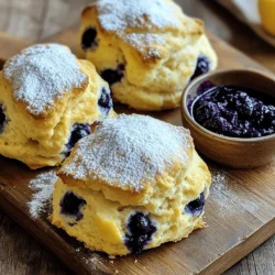 For Lemon Blueberry Scones, you need these simple ingredients: - 2 cups all-purpose flour - 1/2 cup granulated sugar - 1 tablespoon baking powder - 1/2 teaspoon salt - 1/2 cup unsalted butter, cold and cubed - 1 cup fresh blueberries (you can use frozen if needed) - Zest of 1 large lemon - 1/4 cup heavy cream - 1 large egg - 1 tablespoon lemon juice - 1 teaspoon vanilla extract When baking, stick to accurate measurements. Use a kitchen scale for the best results. If you don't have heavy cream, you can use milk or a non-dairy milk. For the butter, a vegan option works great too. You can also substitute fresh blueberries with frozen ones. Just remember to adjust the baking time slightly if you use frozen blueberries. They may need a minute or two longer to bake through. Fresh blueberries give a bright flavor and nice texture. They burst while baking, adding juice to the scones. If you use frozen blueberries, they are still tasty but may be softer. They might create a bit of color bleed in the dough. It’s best to toss frozen blueberries in a bit of flour before adding them to the dough. This helps keep them from sinking to the bottom. Choose whichever type you prefer; both work well! First, gather all your ingredients. You need: - 2 cups all-purpose flour - 1/2 cup granulated sugar - 1 tablespoon baking powder - 1/2 teaspoon salt - 1/2 cup unsalted butter, cold and cubed - 1 cup fresh blueberries - Zest of 1 large lemon - 1/4 cup heavy cream - 1 large egg - 1 tablespoon lemon juice - 1 teaspoon vanilla extract Make sure your butter is cold. Cold butter helps create flaky layers. If your blueberries are frozen, they can work too. Just do not thaw them. Start by preheating your oven to 400°F (200°C). Line a baking sheet with parchment paper. In a large bowl, whisk the flour, sugar, baking powder, and salt. Mix until well combined. Next, add the cold, cubed butter. Use a pastry cutter or your fingers. Mix until the mixture looks like coarse crumbs. Be gentle; you want chunks of butter for flakiness. Now, gently fold in the blueberries and lemon zest. Be careful not to crush the blueberries as you fold. In a separate bowl, whisk the heavy cream, egg, lemon juice, and vanilla until smooth. Pour this mixture into your dry ingredients. Stir gently until just combined. Don’t overmix. This keeps the scones light and fluffy. Turn the dough onto a lightly floured surface. Shape it into a disc, about 1 inch thick. Use a knife or bench scraper to cut it into 8 equal wedges. Place the scones on the prepared baking sheet. Space them about 2 inches apart. For a nice golden color, brush the tops with a bit of extra cream. Bake in the oven for 15-20 minutes. They are done when lightly golden and a toothpick comes out clean. Let them cool on the baking sheet for 5 minutes. Then, transfer them to a wire rack to cool completely. Enjoy your fresh Lemon Blueberry Scones! To keep your scones soft, mix gently. Overmixing makes them tough. When you add the wet ingredients, stir just until combined. It’s okay if some flour is still visible. Use cold butter, as it helps create a flaky texture. Aim for chunks of butter in the dough. This will melt during baking and create tender layers. Space the scones about 2 inches apart on the baking sheet. This gives them room to rise and bake evenly. If your oven has hot spots, rotate the baking sheet halfway through baking. This ensures all scones get the same heat. Watch for a light golden color; this means they are done. A toothpick should come out clean from the center. Lemon zest adds a bright, fresh taste. Use a microplane or fine grater to get the zest. Just the yellow part of the peel holds the flavor. Avoid the white part, as it tastes bitter. Adding zest to the dough brings out the lemon flavor. You can also mix some into your cream for a tasty glaze after baking. {{image_2}} You can easily make gluten-free lemon blueberry scones. Start by using a gluten-free flour blend. Make sure it has xanthan gum for the right texture. This blend will mimic regular flour well. Follow the same steps as in the original recipe. The taste stays bright and fresh. Want to add some crunch? Try adding nuts! Chopped walnuts or almonds work great. You can also mix in other fruits. Cherries, raspberries, or blackberries add a lovely twist. Just keep the total fruit amount the same. This way, your scones stay soft and fluffy. Get creative with flavors! Swap out the lemon zest for lime or orange. Each citrus gives a new spin. You can also try herbs like rosemary or thyme. They pair well with blueberries. For a sweet kick, add a touch of cinnamon or nutmeg. Experimenting with flavors makes baking fun and unique! To keep your Lemon Blueberry Scones fresh, place them in an airtight container. This helps prevent them from drying out. You can also wrap each scone in plastic wrap before placing them in the container. This extra layer protects them from air and moisture. If you want to keep them longer, consider refrigerating them. Just remember to let them cool completely first. When stored properly, these scones will stay fresh for about 2-3 days at room temperature. If you put them in the fridge, they can last up to a week. However, they may lose some of their original texture. For the best taste and texture, try to eat them fresh. If they start to get stale, you can always warm them in the oven for a few minutes. Freezing is a great option if you want to save some for later. To freeze, first cool the scones completely. Then, wrap each one in plastic wrap and place them in a freezer-safe bag. They can last in the freezer for about 2-3 months. When you're ready to enjoy them, just take them out and let them thaw. You can warm them in the oven for a fresh-baked taste! Yes, you can use frozen blueberries. They work well in this recipe. When you add them, do not thaw them first. This keeps the scones light and fluffy. If you use frozen berries, they may bleed a bit. This can make your dough look blue, but it will taste great! To make scones without eggs, replace the egg with a banana or applesauce. Use 1/4 cup of either. This helps bind the mixture. You can also use a flaxseed meal. Mix 1 tablespoon of flaxseed with 2.5 tablespoons of water and let it sit for a few minutes. This will create a nice egg substitute. Serve Lemon Blueberry Scones warm for the best taste. Dust them with powdered sugar for a nice look. Pair them with lemon curd for a sweet, tangy flavor. You can also serve them with clotted cream or jam. Display them on a rustic wooden board for a charming touch. You’ve learned how to make delicious Lemon Blueberry Scones. We explored the key ingredients, discussed measurements, and compared fresh and frozen blueberries. I shared step-by-step instructions for prepping, making, and baking. Tips helped you avoid tough scones and enhance flavors. I also covered gluten-free options and ways to store scones for later. Enjoy your baking journey! Experiment with flavors and share your tasty creations. Scones can be fun and easy. Happy baking!