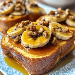 To make Bananas Foster French Toast, gather these items: - 4 slices of thick brioche or challah bread - 2 ripe bananas, sliced - 2 tablespoons unsalted butter - 2 tablespoons brown sugar - 1 teaspoon cinnamon - 2 large eggs - ½ cup milk (or almond milk for a dairy-free version) - 1 teaspoon vanilla extract - A pinch of salt - Maple syrup, for serving - Chopped walnuts or pecans, for garnish (optional) These ingredients create a rich and warm dish. The bananas, sugar, and cinnamon blend well, making every bite special. If you want a dairy-free treat, swap regular milk for almond milk. You can also use oat milk or soy milk. For a nut-free option, stick with regular cow's milk or choose coconut milk. Both options taste amazing! You can add fun toppings to your French toast. Here are some ideas: - Fresh berries like strawberries or blueberries - A sprinkle of powdered sugar for sweetness - Whipped cream for a creamy touch - A drizzle of caramel sauce for extra flavor Get creative! Mix and match these toppings to make your breakfast even more delightful. Enjoy your cooking! To make the Bananas Foster topping, start by melting 2 tablespoons of unsalted butter in a skillet over medium heat. Once the butter melts, add 2 tablespoons of brown sugar and 1 teaspoon of cinnamon. Stir this mixture until it begins to bubble. This bubbling shows that the sugar is dissolving. Next, gently fold in 2 sliced ripe bananas. Cook them for about 2 to 3 minutes. You want them warm and slightly caramelized. This makes them sweet and tasty. Once done, remove the skillet from the heat and set the topping aside. Now, let’s mix the French toast batter. Grab a medium bowl and add 2 large eggs. Then pour in ½ cup of milk, or you can use almond milk for a dairy-free option. Add 1 teaspoon of vanilla extract and a pinch of salt. Whisk all the ingredients together until they blend well. This batter will soak into the bread and make it soft and fluffy. It’s the heart of the French toast. Heat a non-stick skillet or griddle over medium heat. Take your slices of thick brioche or challah bread and dip each slice into the egg mixture. Allow it to soak for a few seconds on each side. This soaking is key. It helps the bread absorb the tasty batter. Once soaked, place the bread slices onto the skillet. Cook for about 2 to 3 minutes on each side. You want them to be golden brown and fully cooked. After cooking, transfer the French toast to a plate. Now, it’s time to assemble! Generously spoon the warm banana topping over the French toast and drizzle with maple syrup. If you like, sprinkle some chopped walnuts or pecans on top for extra crunch. Enjoy your delicious creation! To get the best caramelized bananas, start with ripe bananas. They should be soft and sweet. Slice the bananas evenly. This helps them cook at the same rate. Use a skillet over medium heat. Melt your unsalted butter first. Then, add brown sugar and cinnamon. Stir until it bubbles. Gently fold in the banana slices. Cook them for 2-3 minutes. You want them warm and slightly golden. Remove them from heat. This creates a rich, sweet topping for your French toast. For the best French toast, choose thick bread. Brioche and challah are top picks. They soak up the egg mixture well. Their texture stays soft and fluffy. If you like a little crunch, try sourdough. It adds a nice flavor twist. You can also use Texas toast or even croissants. Just make sure the slices are thick. Thin bread can get soggy too fast. Soggy toast happens when bread soaks too long. Dip each slice in the egg mixture for just a few seconds. Make sure the skillet is hot before cooking. If your French toast still turns out soggy, try cooking it a bit longer. You want a nice golden crust. If your toast is burnt outside and raw inside, lower the heat. Cooking on medium-low helps the inside cook evenly. Adjusting your heat can fix many common issues. With these tips, you’ll serve perfect Bananas Foster French Toast every time. {{image_2}} You can switch up the flavor of your Bananas Foster French Toast easily. Try using other fruits. Fresh strawberries, blueberries, or peaches can add a new twist. Simply slice them and cook them like the bananas. You can also add spices. A pinch of nutmeg or cardamom can enhance the taste. These small changes can make a big difference. Make it savory for a fun change. Use cheese like goat cheese or cream cheese. Spread some on the bread before soaking it. You can also add cooked bacon or ham. This gives a salty balance to the sweet bananas. Savory French toast is a great way to enjoy breakfast. Turn your French toast into a dessert. Use a sweet bread like cinnamon-raisin or chocolate brioche. Top it with whipped cream or ice cream. A drizzle of chocolate sauce can add richness. Use caramel sauce instead of maple syrup for extra sweetness. This version will impress your friends and family at any gathering. To keep leftover Bananas Foster French Toast fresh, first let it cool. Wrap each slice in plastic wrap or place it in an airtight container. Store the French toast in the fridge for up to three days. This method helps keep it moist and tasty. When you are ready to enjoy your leftover French toast, reheating it right is key. You can use the oven or a skillet. For the oven, preheat it to 350°F (175°C). Place the slices on a baking sheet and cover with foil. Heat for about 10-15 minutes. For the skillet, heat it on medium low. Add a bit of butter and warm each side for about 3-4 minutes. This keeps it crispy outside and soft inside. If you want to save your French toast for longer, freezing is a great option. Wrap each slice in plastic wrap, then place them in a freezer bag. Label the bag with the date. You can freeze them for up to two months. To reheat, thaw overnight in the fridge, then use one of the reheating methods above. This way, you can enjoy a taste of breakfast bliss any time! Yes, you can prepare parts of this dish ahead. You can make the Bananas Foster topping in advance. Store it in the fridge for up to two days. When ready to serve, warm it in a skillet. You can also soak the bread in the egg mixture and keep it in the fridge. Cook the bread just before serving for the best texture. Thick brioche or challah bread works best for Bananas Foster French Toast. These breads soak up the egg mixture well. They also get nice and fluffy when cooked. You can use other types of bread too, but avoid thin slices. They may get too soggy and fall apart. To store leftover Bananas Foster topping, let it cool first. Place it in an airtight container and keep it in the fridge. It will stay fresh for about three days. To reheat, warm it in a skillet over low heat. Stir gently to avoid burning. This way, you can enjoy it again later. This article covered how to make Bananas Foster French Toast. We discussed key ingredients, step-by-step instructions, and tips for perfect results. You learned about variations, storage options, and answered FAQs. This dish is tasty and fun to make. Using alternatives can make it suitable for different diets. Enjoy creating your own version. Share your results or any changes you made. This recipe is sure to impress your family and friends!
