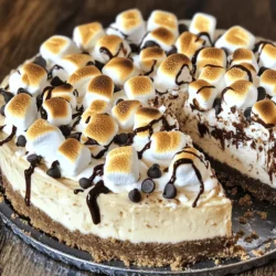 - 1 ½ cups graham cracker crumbs - ½ cup unsalted butter, melted - 2 tablespoons brown sugar - 16 oz cream cheese, softened - 1 cup powdered sugar - 1 teaspoon vanilla extract - 1 cup heavy whipping cream - 1 cup mini marshmallows - ½ cup chocolate chips (semi-sweet or milk chocolate) - Additional mini marshmallows and chocolate shavings for topping When you measure ingredients, use dry measuring cups for solids. This helps ensure accurate amounts. For butter, use a liquid measuring cup if melted. It’s best to pack brown sugar tightly in the cup. Cream cheese should be soft for easy mixing. You can swap graham crackers with chocolate cookies for a richer crust. Use dairy-free butter for a vegan option. If you need a sugar-free version, try using a sugar substitute like erythritol. For the cream cheese, vegan cream cheese works well. You can also replace mini marshmallows with whipped coconut cream for a lighter touch. Use any chocolate you prefer, like dark or white chocolate, for a different flavor twist. First, gather your ingredients for the crust. You need graham cracker crumbs, melted butter, and brown sugar. In a medium bowl, mix the crumbs, butter, and sugar until crumbly. Make sure it sticks together when you pinch it. Press this mixture evenly into the bottom of a 9-inch springform pan. Use a flat bottom to pack it tightly. Place the crust in the refrigerator to firm up while you work on the filling. Now it’s time for the filling. In a large mixing bowl, beat the softened cream cheese. Do this on medium speed for about three minutes. It should be smooth and creamy. Slowly add in the powdered sugar and vanilla extract. Keep beating until it blends well. In a separate bowl, whip the heavy cream until it forms stiff peaks. Gently fold the whipped cream into the cream cheese mixture. Add the mini marshmallows and chocolate chips. Fold these in carefully so the mixture stays fluffy. Pour the cream cheese filling into your prepared crust. Use a spatula to smooth the top flat. Cover the cheesecake with plastic wrap and place it in the fridge. Let it chill for at least 4-6 hours, but overnight is best. This step allows the cheesecake to set properly. Before serving, you can add a fun touch. Use a kitchen torch to toast extra mini marshmallows on top or broil them in the oven for a few seconds. Just watch closely so they don’t burn! Finally, garnish with chocolate shavings and enjoy your tasty treat. To get a smooth and creamy cheesecake, start with soft cream cheese. Let it sit at room temperature for about 30 minutes before mixing. This helps blend it well. When you add the whipped cream, fold it gently. This keeps your filling light and fluffy. If you mix too hard, it can deflate. One common mistake is not chilling the crust long enough. If the crust is warm, the filling can become too soft. Always chill it for at least 30 minutes. Another mistake is not using enough cream cheese. Make sure you use the full 16 oz for the best taste. Lastly, don’t skip the chilling time for the cheesecake. It needs at least 4-6 hours to set. To boost flavors, use high-quality chocolate chips. They add richness. You can also try adding a pinch of sea salt. This brings out the sweetness. For a twist, add a splash of almond extract with the vanilla. It adds a nice depth. Don’t forget to toast the extra mini marshmallows before serving. This gives a smoky touch that pairs well with the sweet cheesecake. {{image_2}} To make a gluten-free version, swap regular graham crackers for gluten-free ones. You can find these at most grocery stores. The rest of the recipe stays the same. The flavor remains delicious, and everyone can enjoy it! For a vegan s'mores cheesecake, use vegan cream cheese instead of regular cream cheese. Also, replace heavy cream with coconut cream. Use maple syrup instead of powdered sugar for sweetness. Mini vegan marshmallows and dairy-free chocolate chips work great here. This version is just as tasty and friendly for plant-based diets. You can easily change the flavor of your cheesecake. For a chocolate mint twist, add 1 teaspoon of peppermint extract to the cream cheese filling. For a peanut butter flavor, mix in ½ cup of creamy peanut butter. Both options bring a fun twist to the classic s'mores taste. Don't be afraid to try new flavors! To keep your S’mores no-bake cheesecake fresh, cover it well. Use plastic wrap or aluminum foil. You can also store it in an airtight container. This helps prevent it from drying out and keeps it tasty. Always store cheesecakes in the fridge. This dessert loves the cold! You can freeze the cheesecake for later. To do this, chill it first in the fridge. Once set, wrap the cheesecake tightly in plastic wrap. After this, place it in a freezer-safe container. It can last up to three months in the freezer. When ready to eat, let it thaw in the fridge overnight. This keeps the texture nice and creamy. Your S’mores cheesecake stays good for about five days in the fridge. After that, the flavors may not taste the same. If you see any signs of spoilage, like an off smell or mold, throw it away. Always trust your senses! Enjoy this sweet treat while it’s fresh for the best taste. Yes, you can use different types of chocolate. Semi-sweet and milk chocolate both work well. Dark chocolate gives a richer taste. You can even try white chocolate for a sweet twist. Just remember to adjust the sweetness if needed. If your cheesecake doesn't set, it might need more time in the fridge. Make sure it chills for at least 4-6 hours. If it's still soft, check the cream cheese. It should be well-beaten and smooth. You can also add more whipped cream to help it firm up. You can assemble the cheesecake up to a day before serving. It needs time to chill and set properly. This also helps the flavors blend well. Just cover it tightly with plastic wrap in the fridge. It stays fresh and ready to serve when you need it. This blog post covered the key steps to make a S’mores No-Bake Cheesecake. We looked at ingredients, measurements, and tasty substitutes. You learned how to prepare the crust and make the cream cheese filling. Tips helped you avoid mistakes and enhance flavor. We also explored gluten-free, vegan, and flavored variations. Finally, storage info ensured your cheesecake stays fresh. Enjoy creating this delicious treat, and share it with friends and family!