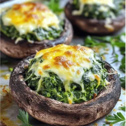 When you want to make Cheesy Spinach Stuffed Portobello Caps, gather these ingredients: - 4 large Portobello mushroom caps - 2 cups fresh spinach, chopped - 1 cup ricotta cheese - 1/2 cup mozzarella cheese, shredded - 1/4 cup Parmesan cheese, grated - 2 cloves garlic, minced - 1 tablespoon olive oil - 1/2 teaspoon salt - 1/4 teaspoon black pepper - 1/4 teaspoon crushed red pepper flakes (optional) - Fresh herbs (such as parsley or basil) for garnish Each ingredient plays a key role in creating a tasty dish. Portobello mushrooms are sturdy and hold the filling well. Fresh spinach gives it a bright green color and nutrients. Ricotta cheese adds a creamy texture, while mozzarella and Parmesan give that rich, cheesy flavor. Garlic adds a nice aroma and taste. Olive oil keeps everything moist. Salt and pepper enhance all the flavors. The red pepper flakes, if you choose to use them, lend a hint of heat. Finally, fresh herbs finish the dish beautifully. These ingredients make the perfect blend for a savory and delightful meal. - First, clean the Portobello caps. Use a damp paper towel to wipe them. - Remove the stems and place the caps on a baking sheet. Make sure the gill side faces up. - In a skillet, heat olive oil over medium heat. Add minced garlic and cook for one minute. - Next, add the chopped spinach. Sauté until the spinach wilts, about three to four minutes. - Take the cheese mixture and fill each Portobello cap generously. Press the filling down gently. - Sprinkle the remaining mozzarella cheese on top of the stuffed mushrooms. - Preheat your oven to 375°F (190°C). This helps the cheese melt nicely. - Bake the stuffed mushrooms for 20 to 25 minutes. Check when the mushrooms are tender and cheese is bubbly. To make a tasty stuffing, start with fresh ingredients. Use bright, vibrant spinach. Mix in creamy cheeses for a rich flavor. I love using ricotta, mozzarella, and Parmesan. They melt well and create a smooth texture. To avoid soggy mushrooms, do not overcook the spinach. Sauté it just until it wilts. This keeps the moisture in check. After stuffing, press the mixture gently into the caps. This helps it stay in place while baking. For the best flavor, fresh herbs are key. I recommend using parsley or basil. They add a nice color and taste. You can also sprinkle some red pepper flakes for heat. Consider adding breadcrumbs on top for crunch. This creates a delightful contrast to the soft filling. These stuffed caps pair well with a simple salad. A light green salad with lemon vinaigrette works great. You can also serve them with roasted veggies for a hearty meal. For drinks, a chilled white wine enhances the flavors. Try a Sauvignon Blanc or a light Pinot Grigio. These wines balance the richness of the cheese and the earthiness of the mushrooms. {{image_2}} You can use many types of cheese in this dish. Each adds a unique flavor. Try using goat cheese for a tangy twist. Cream cheese also works well for a richer taste. For a lighter option, use cottage cheese. If you need a dairy-free choice, look for vegan cheeses made from nuts or soy. These can melt nicely and still taste great. Want to make this dish heartier? Adding protein is an excellent idea. Cooked chicken or crispy bacon can enhance the flavor. Simply chop them into small pieces and mix them into the cheese filling. If you prefer vegetarian options, consider using beans or lentils. They add protein and a nice texture. Tofu is another great choice. Just crumble it and mix it in with the cheese. Spices can transform your stuffed mushrooms. Consider adding garlic powder or onion powder for extra depth. A pinch of cumin or smoked paprika can give a warm flavor. If you like heat, add some cayenne pepper or more crushed red pepper flakes. You can also mix in other veggies. Chopped sun-dried tomatoes or bell peppers add color and taste. Just make sure to sauté them before adding to the filling. To keep your Cheesy Spinach Stuffed Portobello Caps fresh, use airtight containers. Glass or plastic containers work well. Place the caps in a single layer to avoid crushing them. They will last in the fridge for about three days. When reheating, the oven is your best friend. Preheat it to 350°F (175°C). Place the caps on a baking sheet and heat for about 10-15 minutes. This method keeps the mushrooms soft and the cheese nice and melty. Avoid using the microwave. It can make the texture rubbery and dry. You can prepare Cheesy Spinach Stuffed Portobello Caps in advance. Here’s how: - Preparation steps for make-ahead: Clean and stuff the mushroom caps. Place them in a baking dish. Cover and store in the fridge for up to 24 hours. When ready to bake, just pop them in the oven. - Freezing options: You can freeze the uncooked stuffed caps. Wrap them tightly in plastic wrap and then in foil. They last up to three months in the freezer. Bake from frozen, adding a few extra minutes to the cooking time. Yes, Portobello mushrooms are quite healthy. They are low in calories and high in nutrients. Here are some benefits: - They provide fiber, which helps with digestion. - They offer B vitamins, which support energy. - They contain minerals like selenium and copper, important for health. Mushrooms also have antioxidants that may help fight disease. These stuffed caps pair well with many dishes. Here are some ideas: - Recommended side dishes: A crisp green salad with a light vinaigrette complements the rich flavors. - You can also serve them with roasted vegetables for a hearty meal. - Salads: A simple arugula salad with lemon dressing adds freshness to your plate. Enjoying these sides will enhance your dining experience! In this blog post, we explored the simple steps to make Cheesy Spinach Stuffed Portobello Caps. We covered ingredients, prep work, cooking methods, and tips for perfecting your dish. You can easily customize it with different cheeses or protein options. Remember to store leftovers properly and reheat them to keep their texture. This dish not only tastes great but also offers health benefits. Enjoy making it your own and share it with friends!