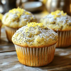 - 1 cup whole wheat flour - 1/2 cup almond flour - 1/2 cup protein powder (vanilla flavor) - 1/4 cup poppy seeds - 1/2 cup honey or maple syrup - 1/2 cup unsweetened applesauce - 1/4 cup Greek yogurt - 2 large eggs - Zest of 1 lemon - 1/4 cup freshly squeezed lemon juice - 1 teaspoon baking powder - 1/2 teaspoon baking soda - 1/4 teaspoon salt These ingredients come together to create a tasty muffin that is both healthy and satisfying. Whole wheat flour adds fiber, making these muffins a smart choice. Almond flour gives a nutty flavor and boosts nutrients. The protein powder adds extra protein, helping you feel full longer. Poppy seeds give a nice crunch and a fun look. Honey or maple syrup sweetens without refined sugar. Applesauce keeps the muffins moist while reducing fat. Greek yogurt adds creaminess and protein. When mixing, the lemon zest and juice brighten the flavor. The baking powder and baking soda help the muffins rise, while salt balances the sweetness. Each ingredient plays a key role in making these muffins delicious and healthy. 1. Preheat your oven to 350°F (175°C). This is key for even baking. Line your muffin tin with paper liners or use cooking spray to prevent sticking. 2. In a large bowl, combine the following dry ingredients: - 1 cup whole wheat flour - 1/2 cup almond flour - 1/2 cup protein powder (vanilla flavor) - 1/4 cup poppy seeds - 1 teaspoon baking powder - 1/2 teaspoon baking soda - 1/4 teaspoon salt Mix these well. This step ensures even distribution of flavors. 3. In another bowl, mix the wet ingredients: - 1/2 cup honey or maple syrup - 1/2 cup unsweetened applesauce - 1/4 cup Greek yogurt - 2 large eggs - Zest of 1 lemon - 1/4 cup freshly squeezed lemon juice Whisk until smooth. This mixture adds moisture and flavor. 1. Pour the wet ingredients into the dry ingredients. Gently fold the batter together with a spatula. Be careful not to overmix. A few lumps are okay. This keeps your muffins light and fluffy. 2. Fill the muffin tins about 3/4 full with the batter. This gives them room to rise. 3. Bake for 18-20 minutes. To check doneness, insert a toothpick into the center of a muffin. If it comes out clean, they are ready. 4. Once baked, let the muffins cool in the tin for about 5 minutes. Then, transfer them to a wire rack to cool completely. Enjoy the bright lemon scent filling your kitchen! To make your lemon poppy seed protein muffins the best they can be, avoid overmixing the batter. Overmixing makes muffins tough. Mix just until the dry and wet ingredients blend. This keeps them light and fluffy. To check if your muffins are done, use a toothpick. Insert it into the center of a muffin. If it comes out clean, they are ready. If not, bake for a few more minutes. When serving your muffins, a light dusting of powdered sugar adds a nice touch. You can also drizzle a lemon glaze on top for extra sweetness. Pair these muffins with a warm cup of tea. They also taste great with a side of yogurt or fresh fruit. Enjoy! {{image_2}} You can easily make these muffins gluten-free. Just swap the whole wheat flour with a gluten-free blend. Brands like Bob's Red Mill or King Arthur Flour work well. This change keeps the muffins light and fluffy. For a low-sugar option, consider using stevia or erythritol. Both are great sugar substitutes. They add sweetness without the extra calories. If you prefer, you can also use unsweetened applesauce or mashed bananas to cut down on sugar. This keeps the muffins moist and tasty. You can take these muffins to the next level by adding fruits or nuts. Blueberries or raspberries add a burst of flavor. Chopped walnuts or almonds lend a nice crunch. Mix in about half a cup of your choice for extra texture. If you want to switch up the poppy seeds, try chia seeds or sunflower seeds instead. They bring a different taste and a new look. You can also add spices like cinnamon or ginger for warmth. This makes each bite exciting and unique. How do you store muffins for freshness? To keep your lemon poppy seed protein muffins fresh, place them in an airtight container. This prevents air from drying them out. Make sure they are completely cool before storing. You can keep them at room temperature for up to three days. What if you want to store muffins for longer? Freezing muffins is a great option. Wrap each muffin tightly in plastic wrap, then place them in a freezer bag. This way, they last for up to three months. When you're ready to eat, just take one out and let it thaw at room temperature. How can you reheat muffins without drying them out? The best way to reheat muffins is in the oven. Preheat it to 350°F (175°C). Place the muffins on a baking sheet and cover them with foil. Heat for about 10 minutes. This keeps them moist and tasty. Can you use the microwave for reheating? Yes, you can use the microwave, but with care. Place the muffin on a microwave-safe plate and cover it with a damp paper towel. Heat for 15-20 seconds. Check if it’s warm enough, but avoid overheating. This method can dry them out quickly. Can I use regular flour instead of whole wheat? Yes, you can use regular flour. Whole wheat flour adds more fiber. If using all-purpose flour, the muffins may be lighter but less healthy. How can I make these muffins vegan? To make vegan muffins, replace the eggs with flax eggs. Mix one tablespoon of ground flaxseed with three tablespoons of water. Let it sit for a few minutes. You can also use almond yogurt instead of Greek yogurt. What causes muffins to be dense, and how to fix it? Dense muffins often happen due to overmixing. When you mix too much, the gluten develops. To fix this, mix until just combined. Also, check your baking powder and soda for freshness. Can I make these muffins ahead of time? Absolutely! You can bake them a day or two in advance. Store them in an airtight container at room temperature. How long do lemon poppy seed muffins last? These muffins last about three days at room temperature. For longer storage, keep them in the fridge for up to a week. Can I double this recipe for a larger batch? Yes, you can double the recipe easily. Just make sure to use a bigger mixing bowl and muffin tin. Adjust the baking time slightly if needed. This blog post gave you all the tools to make delicious lemon poppy seed muffins. You learned the key ingredients, step-by-step instructions, and useful tips. Nutrition facts showed you what you're feeding your body. Plus, we explored ways to tweak the recipe to fit your needs. Remember, with simple storage tips, you can keep them fresh for longer. Enjoy baking and sharing these tasty muffins with friends and family!