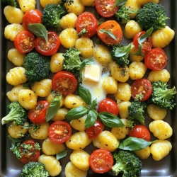 - 1 pound of potato gnocchi (store-bought or homemade) - 4 tablespoons unsalted butter, melted - 5 cloves garlic, minced - 1 cup cherry tomatoes, halved - 1 cup broccoli florets - 1 teaspoon dried oregano - 1 teaspoon garlic powder - Salt and pepper to taste - Fresh basil leaves for garnish - Grated Parmesan cheese for serving (optional) If you need to swap ingredients, here are some ideas: - Use olive oil instead of butter for a vegan option. - Swap broccoli for zucchini or bell peppers for different flavors. - Fresh garlic can replace minced garlic if you want a punchier taste. - Any small pasta can stand in for gnocchi if you prefer. To make your dish pop, consider these toppings: - A sprinkle of chili flakes for heat. - Crumbled feta cheese for a salty twist. - Chopped nuts like pine nuts or walnuts for crunch. - A drizzle of balsamic glaze adds sweetness and tang. 1. Preheat the Oven: Set your oven to 400°F (200°C). This helps the gnocchi cook evenly. 2. Prepare Baking Sheet: Line a large baking sheet with parchment paper. This makes cleanup easy. 3. Mix Garlic Butter: In a bowl, combine 4 tablespoons of melted butter with 5 minced garlic cloves. Stir well. 4. Coat the Gnocchi: Add 1 pound of potato gnocchi to the bowl. Toss them until they are fully coated in the garlic butter. 1. Arrange on Baking Sheet: Spread the coated gnocchi on the prepared baking sheet in a single layer. 2. Add Vegetables: Place 1 cup of halved cherry tomatoes and 1 cup of broccoli florets around the gnocchi. 3. Season the Dish: Drizzle any leftover garlic butter over the veggies. Sprinkle 1 teaspoon of dried oregano, 1 teaspoon of garlic powder, salt, and pepper over everything. Toss gently to coat. 4. Bake: Put the baking sheet in the oven. Bake for 20-25 minutes. Stir halfway through to ensure even cooking. Look for golden gnocchi and tender veggies. 5. Cool and Garnish: Remove from the oven and let cool for a few minutes. Add fresh basil leaves on top. Serve the dish hot. You can sprinkle grated Parmesan cheese on top for extra flavor. This dish pairs well with a side salad or crusty bread. Enjoy your tasty meal! To get crispy gnocchi, start with a hot oven. Set it to 400°F (200°C). Use a large baking sheet. Line it with parchment paper. This helps with cleanup and prevents sticking. When you toss the gnocchi in butter, cover them well. Spread them out on the sheet in a single layer. This step allows them to cook evenly. Stir halfway through cooking for the best crunch. Keep an eye on them. You want them golden and slightly crispy. Garlic butter gnocchi is tasty but can be even better. Add fresh herbs like thyme or rosemary. You can also toss in red pepper flakes for heat. If you want a tangy kick, squeeze some lemon juice over the dish. Don’t forget the Parmesan cheese! It adds a rich flavor. You can mix different veggies too. Try bell peppers, zucchini, or asparagus. The more colors, the more fun on your plate! One common mistake is overcrowding the baking sheet. This can steam the gnocchi instead of crisping them. Make sure there’s space between each piece. Another mistake is not stirring halfway through. This step helps with even cooking. Also, be careful with salt. The cheese and butter add flavor, so taste before adding more. Lastly, don’t skip the fresh basil at the end. It brightens the dish and adds a pop of color. {{image_2}} You can easily change this dish to fit your taste. Here are some great add-ins: - Spinach: Toss in fresh spinach for a pop of color and nutrients. - Bell Peppers: Add sliced bell peppers for sweetness and crunch. - Zucchini: Dice zucchini into small pieces for extra veggies. - Mushrooms: Sauté mushrooms before adding them for rich flavor. - Protein: Top with cooked chicken, shrimp, or sausage for more heartiness. Each of these options will make your meal unique and delicious. Need to make this dish fit your diet? Here are some easy swaps: - Vegan: Use plant-based butter and skip the cheese for a vegan version. - Gluten-Free: Look for gluten-free gnocchi made from rice or other flours. - Low-Carb: Try cauliflower gnocchi for a lower-carb option. These changes keep the flavor while meeting your dietary needs. Want to try different flavors? Swapping out spices can change the whole dish. Here are some ideas: - Italian Herbs: Use a mix of thyme, rosemary, and parsley for a fresh taste. - Spicy Kick: Add red pepper flakes for heat. - Lemon Zest: Grate lemon zest over the dish for brightness. - Smoked Paprika: This gives a smoky flavor that pairs well with the butter. Experimenting with seasonings can lead to new favorites! To store leftovers, let the gnocchi cool completely. Place them in an airtight container. Make sure to separate layers with parchment paper to avoid sticking. Store in the fridge for up to three days. The garlic butter flavor will stay strong! Reheat leftovers in the oven for the best texture. Preheat your oven to 350°F (175°C). Spread the gnocchi and veggies on a baking sheet. Heat for about 10-15 minutes. If you want a quick method, use the microwave. Place the gnocchi in a bowl, cover, and heat for about 1-2 minutes. To freeze, first let the dish cool completely. Place the gnocchi and veggies in a freezer-safe bag. Remove as much air as possible before sealing. They can last in the freezer for up to three months. When ready to eat, thaw in the fridge overnight before reheating. You bake gnocchi for 20 to 25 minutes. The time depends on your oven and size of the gnocchi. I like to check for a golden color on the gnocchi. This shows they are crispy and ready to enjoy. Yes, you can use frozen gnocchi. There is no need to thaw them first. Just toss them right into the garlic butter mixture. They may need a few extra minutes to bake, so check for doneness. You can make your own garlic butter. Just mix unsalted butter with minced garlic. If you need a dairy-free option, use olive oil and add garlic powder. This will give you a nice flavor without butter. In this post, we covered key ingredients, cooking steps, and helpful tips for making gnocchi. I shared how to enhance flavor and avoid common mistakes. You can also explore variations and storage methods for leftovers. Making gnocchi at home can be simple and fun. Enjoy experimenting with different ingredients and toppings. This dish is great for any meal. Embrace the process and enjoy your delicious creations!