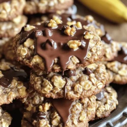 - 1 cup rolled oats - 1 cup mashed ripe bananas (about 2 medium bananas) - 1/2 cup almond flour (or any flour of your choice) - 1/2 teaspoon baking powder - 1/4 teaspoon baking soda - 1/4 teaspoon salt - 1/2 teaspoon cinnamon - 1/3 cup honey or maple syrup - 1/3 cup coconut oil, melted (or unsalted butter) - 1 teaspoon vanilla extract - 1/2 cup chocolate chips - 1/4 cup walnuts or pecans, chopped (optional) Each ingredient plays a key role in making these cookies tasty and healthy: - Rolled oats provide fiber and a chewy texture. - Mashed bananas add natural sweetness and moisture. - Almond flour gives a nutty flavor and helps bind the dough. - Baking powder and baking soda are leavening agents that help the cookies rise. - Salt enhances the flavors in the cookies. - Cinnamon adds warmth and depth to the taste. - Honey or maple syrup acts as a natural sweetener. - Coconut oil keeps the cookies moist and adds richness. - Vanilla extract brings a lovely aroma. - Chocolate chips are the star, providing sweetness and joy. - Chopped nuts add crunch and extra flavor if you choose to use them. You can easily adapt this recipe to fit your needs: - Gluten-free: Use certified gluten-free oats and a gluten-free flour blend. - Nut-free: Substitute almond flour with oat flour or all-purpose flour. - Vegan: Replace honey with maple syrup or agave nectar. - Dairy-free: Use coconut oil instead of butter. These substitutions ensure everyone can enjoy these delightful cookies. Start by preheating your oven to 350°F (175°C). This makes sure the cookies bake evenly. Next, line a baking sheet with parchment paper. This step keeps the cookies from sticking. In a large bowl, mash two ripe bananas until smooth. Then, add 1/3 cup melted coconut oil, 1/3 cup honey or maple syrup, and 1 teaspoon vanilla extract. Mix these together until you have a well-blended mixture. This mix adds moisture and sweetness to your cookies. In a separate bowl, whisk together 1 cup rolled oats, 1/2 cup almond flour, 1/2 teaspoon baking powder, 1/4 teaspoon baking soda, 1/4 teaspoon salt, and 1/2 teaspoon cinnamon. This mix gives your cookies structure and flavor. - Baking Time and Temperature: Scoop the dough onto the prepared baking sheet, spacing them 2 inches apart. Bake for 12-15 minutes. Look for golden edges and set centers. - Cooling Process: After baking, let the cookies cool on the sheet for about 5 minutes. Then, move them to a wire rack to cool completely. This helps the cookies firm up and makes them easier to handle. To get the right texture, use ripe bananas. They add natural sweetness and moisture. Mash them well; you want a smooth mix. Use rolled oats for a chewy bite. If you want a softer cookie, add a bit more coconut oil. Don’t overmix the dough; just combine until you see no dry flour. This keeps the cookies tender. To keep your cookies fresh, store them in an airtight container. This prevents them from drying out. Place parchment paper between layers to avoid sticking. They can last about 3-5 days at room temperature. For longer storage, freeze the cookies. Wrap each cookie tightly in plastic wrap, then put them in a freezer bag. They can stay fresh for up to three months. One common mistake is using unripe bananas. They do not blend well and lack sweetness. Another mistake is overbaking. Keep an eye on the edges; they should be golden but not dark. Make sure to flatten the cookies slightly before baking. This helps them spread evenly. Lastly, avoid using too many add-ins. Stick to your chocolate chips and nuts for the best flavor balance. {{image_2}} You can make these cookies vegan easily. Instead of honey, use maple syrup. Replace coconut oil with a plant-based butter. Use dairy-free chocolate chips for a tasty treat. This keeps the cookies just as delicious while meeting vegan needs. If you need gluten-free cookies, swap out regular flour. Use almond flour or oat flour instead. Both options work well and give a nice texture. Just make sure your oats are certified gluten-free. This way, everyone can enjoy these tasty cookies! Want to take your cookies to the next level? You can add some fun flavors. Try adding 1/4 cup of chopped nuts like walnuts or pecans for crunch. Dried fruits like cranberries or raisins can add sweetness. You could even stir in a pinch of sea salt for a sweet-salty combo. The options are endless! To keep your cookies fresh, let them cool completely. Once cool, place them in a sealed container. You can stack them neatly, but leave some space between layers. This helps them stay soft. If you like them chewy, store them at room temperature. For a crispier texture, put them in the fridge. Freezing is an excellent option for longer storage. Place cookies in a single layer on a baking sheet. Freeze them for about 1-2 hours until firm. Then, transfer the cookies to a freezer bag. Squeeze out the air to prevent freezer burn. They can last up to three months in the freezer. To enjoy, thaw them at room temperature. The best containers for cookies are airtight. You can use glass jars, plastic containers, or resealable bags. Choose a container that fits your cookie batch. If the cookies have nuts, label the container. This helps avoid allergy issues when sharing. Store them in a cool, dry place for the best results. Yes, you can! Honey or maple syrup works well in these cookies. You can also use agave nectar or coconut sugar. Just remember to adjust the amount, so the dough stays moist. Each sweetener adds a unique flavor, so try which one you like best. These cookies stay fresh for about a week when stored properly. Keep them in an airtight container at room temperature. You can also freeze them for longer storage. They will last up to three months in the freezer without losing flavor. You can use applesauce instead of bananas. It may change the flavor a bit, but it will still taste great. Use the same amount of applesauce as you would for bananas. The texture may be slightly different, but it should still work well. If your dough feels sticky, try adding a bit more flour. Start with a tablespoon at a time until it reaches the right consistency. You can also chill the dough in the fridge for about 15 minutes. This helps firm it up for easier scooping. This blog post shared a simple cookie recipe using wholesome ingredients. We explored each component, how it works, and options for different needs. I covered step-by-step instructions for easy baking. Tips and variations help you make the best cookies, from storage to flavor ideas. Try this recipe today. You’ll enjoy delicious cookies that fit your taste. Happy baking!
