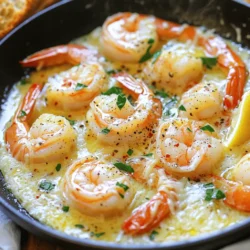 - 1 pound large shrimp, peeled and deveined - 4 tablespoons unsalted butter - 4 cloves garlic, minced - 1 teaspoon crushed red pepper flakes - 1 cup freshly grated Parmesan cheese - 1 tablespoon fresh lemon juice - 2 tablespoons chopped fresh parsley - Salt and pepper to taste - Chopped green onions - Lemon zest - Fresh herbs like thyme or oregano The main ingredients for Garlic Butter Parmesan Shrimp are simple but pack a punch. The shrimp adds a nice protein base. The unsalted butter brings richness and creaminess. Garlic gives the dish a wonderful aroma and flavor. Crushed red pepper flakes add a kick. You can adjust this based on your spice level. The freshly grated Parmesan cheese melts beautifully into the dish. Fresh lemon juice brightens the flavors. Chopped parsley adds a lovely green touch. Optional ingredients can enhance the taste even more. Chopped green onions add crunch and flavor. Lemon zest gives a fresh scent. Fresh herbs like thyme or oregano can deepen the taste. So gather your ingredients and get ready to make a delightful meal! Prepping the shrimp Start with one pound of large shrimp. Peel and devein them. Rinse them under cold water. Pat them dry with a paper towel. This step ensures your shrimp are clean and ready. Cutting the garlic You will need four cloves of garlic. Mince them finely. The smaller the pieces, the more flavor they release. Set the minced garlic aside for later. Melting the butter Take a large skillet and set it over medium heat. Add four tablespoons of unsalted butter. Let the butter melt completely. It should foam slightly but not brown. Sautéing garlic and red pepper flakes Once the butter melts, add the minced garlic and one teaspoon of crushed red pepper flakes. Stir and cook for one to two minutes. The garlic should smell fragrant but not change color. Cooking shrimp until pink Now, add the prepared shrimp to the skillet. Make sure to place them in a single layer. Season with salt and pepper. Cook for two to three minutes until they turn pink and opaque. Adding lemon juice and Parmesan After flipping the shrimp, cook for another two minutes. Drizzle one tablespoon of fresh lemon juice over the shrimp. Sprinkle one cup of freshly grated Parmesan cheese on top. Stir gently for about one minute. This lets the cheese melt into the sauce. Stirring in parsley Remove the skillet from heat. Stir in two tablespoons of chopped fresh parsley. This adds color and freshness to your dish. Serving suggestions Serve the shrimp hot. You can pair it with crusty bread or toss it over pasta. Enjoy every bite of this delightful meal! To make the best Garlic Butter Parmesan Shrimp, focus on two key points: avoiding overcooking and adjusting spice levels. - Avoiding overcooking shrimp: Shrimp cooks fast. It only takes about 4-6 minutes total. Watch for that pink color. If you cook too long, shrimp can turn rubbery. Always check them closely. - Adjusting spice levels: I like a little heat, so I use crushed red pepper flakes. You can add more or less based on your taste. Start with a small amount, then add more if you want extra kick. Having the right tools makes cooking easier and more fun. Here are my top picks: - Recommended cookware: A large skillet is best for this dish. It allows shrimp to cook evenly. A non-stick skillet helps prevent sticking and makes cleanup a breeze. - Helpful utensils: Use a spatula for flipping shrimp. A garlic press makes mincing garlic quick and easy. A measuring spoon helps with precise amounts, especially for spices. Serving your Garlic Butter Parmesan Shrimp with the right sides can elevate the meal. Here are my suggestions: - Best sides to pair with shrimp: Crusty bread is great for soaking up the garlic butter sauce. You can also serve it over pasta for a hearty meal. A fresh salad adds a light touch as well. - Garnishing suggestions: A sprinkle of chopped parsley adds color and freshness. You can also squeeze extra lemon juice on top for a zesty finish. {{image_2}} You can swap shrimp for chicken or scallops. Chicken needs a bit more time to cook. Cut it into small pieces for even cooking. Scallops are quick and taste sweet. They cook fast, so watch them closely. If you want a vegan alternative, try plant-based shrimp. These options mimic the taste and texture of real shrimp. They are made from ingredients like seaweed or soy. Just follow the same cooking steps for a tasty meal. Adding other cheeses can make this dish fun. You could use mozzarella for a stretchy texture. Feta adds a salty kick. Experiment with your favorites to find the right match. You can also mix in veggies like spinach or sun-dried tomatoes. Spinach wilts down nicely, adding color and nutrients. Sun-dried tomatoes give a sweet and tangy flavor. Both options create a more vibrant and filling dish. You can grill or pan-sear the shrimp. Grilling adds a smoky flavor and nice char marks. Just make sure to keep the shrimp in a single layer. Pan-searing gives you a rich, buttery taste. It’s also easier to control the cooking time. For slow cooking, you can use a crockpot. Combine all your ingredients and let it simmer. This method allows the flavors to blend well. Just be careful not to overcook the shrimp. Check for doneness often, as shrimp cooks quickly. To keep your Garlic Butter Parmesan Shrimp fresh, store leftovers in the fridge. Place the shrimp in a shallow, airtight container. This helps keep moisture in and prevents odors from other foods. Make sure to let the shrimp cool down before sealing the container. For best taste, eat the leftovers within two days. If you want to save some for later, freezing is an option. First, let the shrimp cool completely. Then, place them in a freezer-safe bag. Squeeze out the air to prevent freezer burn. Label the bag with the date. You can freeze the shrimp for up to three months. To reheat, thaw overnight in the fridge. Warm them gently in a skillet over low heat. This keeps the shrimp tender and juicy. In the fridge, Garlic Butter Parmesan Shrimp lasts about two days. Always check for signs of spoilage. If the shrimp smells sour or has a slimy texture, toss it. Fresh shrimp should have a mild, clean scent and a firm texture. How do I know when the shrimp is fully cooked? You can tell shrimp is done when they turn pink and opaque. This usually takes about 4-6 minutes in total. If you cut one open, it should be white inside, not translucent. Can I make this dish gluten-free? Yes, this dish is gluten-free as it uses no flour or gluten-based products. Just check any added sides or bread for gluten. What can I serve with Garlic Butter Parmesan Shrimp? You can serve this shrimp with crusty bread, pasta, or a fresh salad. Rice also works well to soak up the sauce. Can I use frozen shrimp instead of fresh? Yes, frozen shrimp works well. Just make sure to thaw them before cooking. This helps them cook evenly. How can I make this dish more flavorful? To boost flavor, add lemon zest, more garlic, or fresh herbs like thyme or oregano. A splash of white wine can also enhance the taste. What is the best way to thaw frozen shrimp? The best way to thaw shrimp is to place them in a bowl of cold water. Change the water every 30 minutes. This method is quick and keeps shrimp safe. Can I use a different type of cheese? Yes, you can use other cheeses like mozzarella or feta. Each cheese will add a unique flavor to the dish. Just keep in mind that the texture may change slightly. In this blog post, we explored how to make tasty Garlic Butter Parmesan Shrimp. We covered the essential ingredients, clear step-by-step cooking instructions, and helpful tips. I shared variations for different proteins and flavor twists to keep things fresh. Remember, enjoy experimenting but avoid overcooking your shrimp! Store leftovers properly to maintain flavor. Now you have all the tools to create this simple, delicious dish anytime you want.