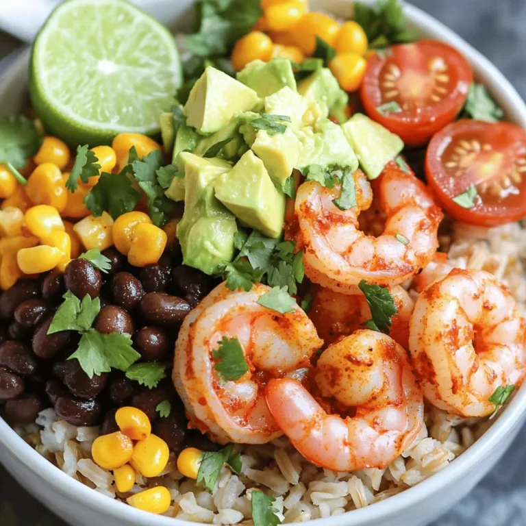 - 1 lb large shrimp, peeled and deveined - 2 tablespoons olive oil - 2 teaspoons chili powder - 1 teaspoon cumin - 1/2 teaspoon smoked paprika - 1/4 teaspoon cayenne pepper (adjust to taste) - 2 cups cooked brown rice or quinoa - 1 cup black beans, rinsed and drained - 1 cup corn (fresh, frozen, or canned) - 1 cup cherry tomatoes, halved - 1 avocado, diced - 1/4 cup fresh cilantro, chopped - Lime juice and optional toppings The ingredients create a bold flavor. The shrimp combines well with spices. Olive oil keeps the shrimp moist while cooking. Chili powder and cumin add a warm, rich taste. You can adjust the cayenne for your spice level. Brown rice or quinoa forms a healthy base. Black beans give protein and fiber. Sweet corn adds a pop of color. Cherry tomatoes bring freshness to the bowl. Diced avocado offers creaminess. Fresh cilantro adds a bright finish. Squeeze lime juice on top for a zesty kick. Optional toppings like jalapeños or sour cream can add more flavor. Each ingredient plays a special role in this dish. Enjoy the balance of spicy, sweet, and creamy in every bite! To start, you need to marinate the shrimp. In a bowl, combine the peeled and deveined shrimp with two tablespoons of olive oil. Then, add two teaspoons of chili powder, one teaspoon of cumin, half a teaspoon of smoked paprika, and a quarter teaspoon of cayenne pepper. Don’t forget to sprinkle in some salt and pepper for flavor. Toss everything together to coat the shrimp evenly. Let it marinate for about 15 minutes. This step adds a burst of flavor to your shrimp. Next, it’s time to cook the shrimp. Heat a skillet over medium-high heat. Once it’s hot, add the marinated shrimp to the skillet. Cook the shrimp until they turn pink, which takes about three to four minutes per side. Make sure they are cooked through and then remove them from the heat. Perfectly cooked shrimp will be juicy and full of flavor. Now, let’s build your taco bowls. Start with a base of cooked brown rice or quinoa in each serving bowl. This will give you a hearty foundation. Next, layer on the black beans, corn, and halved cherry tomatoes. Finally, add the cooked shrimp on top. This colorful mix not only looks great but also packs in a variety of flavors and textures that make this meal exciting. Enjoy customizing your bowl! To get the best shrimp, cook it just right. Overcooking shrimp makes it tough and rubbery. Aim for a nice pink color, which takes only 3-4 minutes per side. If you want more heat, feel free to adjust spices. Add more cayenne if you like it spicy! These taco bowls are tasty on their own, but you can add more. Some great side dishes are chips and salsa or a fresh salad. You can also spice things up with toppings. Sliced jalapeños and sour cream are perfect for adding flavor and creaminess. Preparing ingredients ahead of time makes cooking easier. You can marinate the shrimp the night before. Store it in the fridge until you are ready to cook. For leftovers, keep them in airtight containers. When reheating, warm the shrimp and bowls in a skillet for best results. {{image_2}} You can swap shrimp for chicken, tofu, or fish. If using chicken, cut it into small pieces. Cook it until it reaches an internal temperature of 165°F. For tofu, use firm blocks. Drain, press, and cut it into cubes. Cook until golden brown. Fish works well too, but choose a white fish like tilapia. Adjust cooking times to about 4-5 minutes per side for chicken and 3-4 minutes for fish. This keeps your taco bowls exciting and full of flavor. If you prefer a plant-based meal, use beans or lentils instead of shrimp. Black beans are a great choice for protein. You can also mix in chickpeas or lentils for extra texture. For veggies, consider bell peppers, zucchini, or sweet potatoes. Roast or sauté them to bring out their natural sweetness. This makes the dish colorful and nutritious while still keeping it delicious. To elevate the taste, try adding fruits like mango or pineapple. Dice them up and mix them in with the other toppings. Their sweetness pairs well with the spicy shrimp. You can also add extra spices or sauces. Consider drizzling a spicy sauce or adding a pinch of smoked paprika for depth. This will make your taco bowls even more bold and flavorful. To keep leftovers fresh, store them in airtight containers. I use glass or BPA-free plastic containers. Make sure the shrimp and toppings stay separate from the rice or quinoa to avoid sogginess. Let the dish cool before sealing it. This helps keep flavors intact. If you want to freeze the taco bowls, it’s best to freeze the shrimp and rice separately. This keeps everything tasting fresh. Use freezer-safe containers or bags. When you’re ready to eat, thaw in the fridge overnight. Reheat in a skillet over medium heat for even cooking. In the fridge, expect your spicy shrimp taco bowls to stay fresh for about 3 days. Check for any off smells or changes in color. If you notice these signs, it’s time to toss it. Always trust your senses when it comes to food safety. To make Spicy Shrimp Taco Bowls, first, you need to marinate the shrimp. In a bowl, mix the shrimp with olive oil, chili powder, cumin, smoked paprika, cayenne pepper, salt, and pepper. Let it sit for about 15 minutes. Next, heat a skillet over medium-high heat. Cook the marinated shrimp for about 3-4 minutes on each side until they turn pink. After cooking, assemble your bowls by placing cooked brown rice or quinoa at the bottom. Then, add black beans, corn, cherry tomatoes, diced avocado, and shrimp on top. Finish with chopped cilantro and lime juice for extra zest. Yes, you can use frozen shrimp. To use frozen shrimp, thaw them first. Place the shrimp in cold water for about 10-15 minutes. Drain and pat them dry before marinating. This way, the shrimp will absorb the flavors better. Frozen shrimp can work well in these bowls. Just ensure they are properly thawed and cooked. If you want to change the grain, you can use quinoa, white rice, or cauliflower rice. Each option will give a different taste and texture. Quinoa is a great choice for added protein. Cauliflower rice is low in carbs and a nice alternative if you want something lighter. Choose the grain that fits your diet best. The spiciness of these Taco Bowls can be adjusted. The cayenne pepper adds heat, but you can use less if you prefer milder flavors. You can also add fresh jalapeños or hot sauce for more heat. Taste as you go and find the spice level that works for you. This article detailed how to make tasty shrimp taco bowls, starting from ingredients to storage. You learned about marinating shrimp, cooking it just right, and assembling your bowl with rice or quinoa. I shared tips for flavor adjustments and meal prep ideas. Remember, you can swap shrimp for other proteins or make it plant-based. Enjoy this simple dish as a quick meal or a fun gathering option. Now, it's time to gather your ingredients and get cooking!