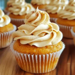 - 1 ½ cups all-purpose flour - 1 tsp baking powder - ½ tsp baking soda - ½ tsp salt - 2 tsp pumpkin pie spice - ½ cup unsalted butter, softened - 1 cup granulated sugar - 2 large eggs - 1 cup pure pumpkin puree - 1 tsp vanilla extract - ½ cup brewed coffee, cooled - ½ cup milk - 1 cup unsalted butter, softened - 4 cups powdered sugar - 2 tbsp brewed coffee, cooled - 1 tsp vanilla extract - 1 tsp pumpkin pie spice - Ground cinnamon for garnish To make these cupcakes, start with the dry ingredients. Combine flour, baking powder, baking soda, salt, and pumpkin pie spice in a bowl. This mix gives the cupcakes their flavor and structure. Next, for the wet ingredients, beat softened butter and sugar until fluffy. Then, add eggs, pumpkin puree, and vanilla. This mix creates a creamy and spiced batter. Don’t forget the coffee! It adds depth to the flavor. Mix in brewed coffee and milk to blend everything together smoothly. For the frosting, start with softened butter. Gradually mix in powdered sugar for sweetness. Then, add coffee, vanilla, and pumpkin pie spice to finish. This frosting is rich and perfect for your cupcakes. Finally, sprinkle ground cinnamon on top for that classic fall touch. Each ingredient plays a key role in making these pumpkin spice latte cupcakes a delicious treat you’ll love! - Preheat oven to 350°F (175°C). - Line muffin tin with cupcake liners. First, we need to get our oven ready. Preheat it to 350°F. This is the perfect temperature for our cupcakes. While the oven heats, grab your muffin tin and line it with cupcake liners. This will keep our cupcakes moist and make them easy to serve. - Whisk together all dry ingredients and set aside. Next, we mix our dry ingredients. In a medium bowl, whisk together 1 ½ cups of flour, 1 tsp of baking powder, ½ tsp of baking soda, ½ tsp of salt, and 2 tsp of pumpkin pie spice. Whisking helps to combine everything evenly. Set this bowl aside for now. - Beat the softened butter and sugar until light and fluffy. Now, let’s move on to the butter and sugar. In a large mixing bowl, beat ½ cup of softened butter with 1 cup of granulated sugar. Mix until the mixture looks light and fluffy. This step adds air to our cupcakes, making them soft. - Add eggs, pumpkin puree, and vanilla extract to the mixture. Once the butter and sugar are fluffy, it’s time to add more flavor. Crack in 2 large eggs, one at a time. Mix well after adding each egg. Then, add 1 cup of pure pumpkin puree and 1 tsp of vanilla extract. Stir until everything blends well together. - Alternate adding dry ingredients with brewed coffee and milk. Now, we combine everything. Gradually add the dry mixture to the pumpkin mixture. Alternate this with ½ cup of cooled brewed coffee and ½ cup of milk. Start and end with the dry mixture. Mix just until everything is combined. Don’t overmix. - Fill liners, bake for 18-20 minutes, and cool. Next, it’s time to bake! Fill each cupcake liner about ⅔ full with the batter. Bake in the preheated oven for 18-20 minutes. To check if they’re done, insert a toothpick in the center. If it comes out clean, they’re ready! Let them cool in the pan for 5 minutes, then move them to a wire rack to cool completely. - Make frosting and apply it to cooled cupcakes. While the cupcakes cool, let’s make the frosting. In a large bowl, beat 1 cup of softened butter until creamy. Gradually add 4 cups of powdered sugar and mix until smooth. Then, add 2 tbsp of cooled brewed coffee, 1 tsp of vanilla extract, and 1 tsp of pumpkin pie spice. Mix until fluffy. Once the cupcakes are cool, frost each one using a piping bag or a knife. For an extra touch, dust the tops with ground cinnamon. Enjoy your delicious pumpkin spice latte cupcakes! To make fluffy cupcakes, you need to focus on a few key steps. First, ensure your butter is soft. Cold butter will not cream well with sugar. Make sure the butter is at room temperature. Also, beat the butter and sugar until light and fluffy. This should take about three to four minutes. Finally, don't overmix your batter once you add the dry ingredients. Mix just until combined for the best texture. Baking times can change based on your oven type. If you have a convection oven, reduce the baking time by about 2-3 minutes. For traditional ovens, stick to the recommended 18-20 minutes. Always check for doneness by inserting a toothpick in the center. If it comes out clean, your cupcakes are ready. If not, give them a few more minutes. Frosting cupcakes can be fun and creative! A piping bag gives you the best control for beautiful swirls. If you don't have one, a knife works well too. For an even finish, use an offset spatula. Start by adding a dollop of frosting on top, then spread it out evenly. Don't forget to sprinkle ground cinnamon on top for that extra touch! {{image_2}} You can make these cupcakes even more fun by adding chocolate or nuts. Try folding in some chocolate chips for a sweet twist. You can also add chopped walnuts or pecans for a nutty crunch. Both options pair well with the pumpkin spice flavor. If you need gluten-free or dairy-free options, you’re in luck! For gluten-free, substitute all-purpose flour with a gluten-free blend. Make sure it has xanthan gum for texture. For dairy-free, use coconut oil or a dairy-free butter in the batter and frosting. Almond or oat milk works great in place of regular milk. You can turn these cupcakes into festive treats for any holiday! For Halloween, use black and orange sprinkles. For Thanksgiving, add caramel drizzle on top. For Christmas, you can mix in peppermint extract into the frosting for a refreshing flavor. These simple changes will keep your cupcakes exciting all season long! To keep your pumpkin spice latte cupcakes fresh, store them in an airtight container. Place parchment paper between layers to avoid sticking. They stay good for about 3 days at room temperature. For longer freshness, keep them in the fridge for up to a week. Just make sure they are covered well. You can freeze your cupcakes for later use. First, let them cool completely. Then, wrap each cupcake in plastic wrap. Place them in a freezer bag or container. They can last up to 3 months in the freezer. For the frosting, store it in a separate airtight container. It will freeze well for about 2 months. To reheat your cupcakes, use the microwave. Heat for about 10-15 seconds at a time. Check to see if they are warm enough. You want to keep them moist, not dry. If you prefer the oven, preheat it to 350°F (175°C). Place the cupcakes on a baking sheet for about 5-10 minutes. This makes them warm and delicious again. These cupcakes last about 3 to 4 days when stored in an airtight container. Keep them at room temperature for the best taste. If you want them to last longer, store them in the fridge. Just remember, the colder they get, the drier they can become. Yes, you can make these cupcakes a day or two in advance. Just bake them and let them cool. You can frost them on the day you plan to serve them. This keeps the frosting fresh and fluffy. If you can't find pumpkin puree, you can use applesauce or mashed sweet potato. Both options will add moisture and flavor. Use the same amount as the pumpkin puree called for in the recipe. Yes, you can make these cupcakes vegan. Use flax eggs instead of regular eggs. Mix 1 tablespoon of ground flaxseed with 2.5 tablespoons of water for each egg. Also, swap the milk and butter for plant-based versions. You can use instant coffee, but it will change the texture and flavor a bit. If you choose this, mix the instant coffee with hot water to dissolve it before adding it to the batter. Use the same amount as brewed coffee for balance. To create the perfect pumpkin spice latte cupcakes, we covered essential ingredients and steps. You learned how to mix dry and wet components that make these treats delicious. We also discussed frosting tips, storage methods, and even variations for dietary needs. These cupcakes are perfect for any season. Explore your creativity with flavors and toppings. Enjoy baking and sharing these delightful treats!