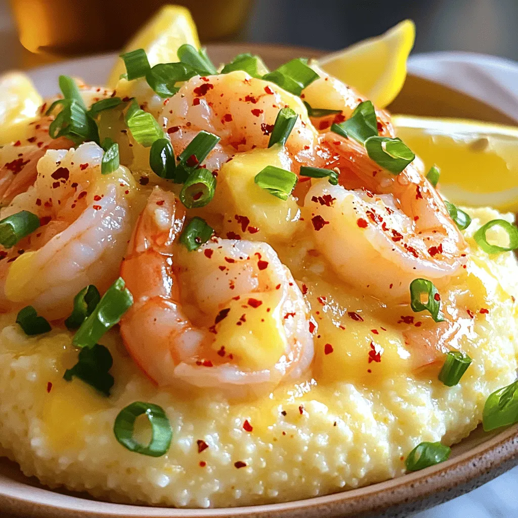 To make Garlic Butter Shrimp & Grits, you need the following: - 1 cup grits - 4 cups water or chicken broth - 1 lb shrimp, peeled and deveined - 4 tablespoons unsalted butter - 4 cloves garlic, minced - 1/2 teaspoon red pepper flakes - 1/2 cup heavy cream - 1/2 cup shredded sharp cheddar cheese - 2 green onions, sliced - Salt and black pepper to taste - Lemon wedges for serving Each ingredient plays a key role. The grits provide a creamy base. The shrimp add protein and flavor. Garlic and butter create a rich sauce. The cheese makes everything cheesy and delightful. You can swap some ingredients if needed: - Grits: You can use polenta instead of grits for a different taste. - Chicken Broth: Vegetable broth works well for a lighter flavor. - Shrimp: Use scallops or chicken for a different protein. - Butter: Olive oil can replace butter for a dairy-free option. - Heavy Cream: Coconut milk can give a creamy texture without dairy. - Cheddar: Try gouda or pepper jack for added flavor. These swaps keep the dish tasty while fitting your needs. You will need a few basic tools: - Medium saucepan: For cooking the grits. - Large skillet: To sauté the shrimp and garlic. - Measuring cups and spoons: For precise ingredient amounts. - Wooden spoon: To stir the grits and sauce. - Knife and cutting board: For chopping garlic and green onions. Having these tools ready makes cooking smooth and easy. To start, grab a medium saucepan. Pour in four cups of water or chicken broth. Bring it to a boil. Once boiling, add one cup of grits. Stir well to mix and avoid lumps. Lower the heat and cover the pot. Let the grits cook for about 20 to 25 minutes. Stir occasionally until they become thick and creamy. When they are done, mix in half a cup of heavy cream and half a cup of shredded sharp cheddar cheese. Add salt and black pepper to taste. Keep the grits warm while you cook the shrimp. Now it’s time for the shrimp. In a large skillet, melt two tablespoons of unsalted butter over medium heat. Add four minced garlic cloves and half a teaspoon of red pepper flakes. Cook for about one minute until the garlic smells amazing. Next, add one pound of peeled and deveined shrimp to the skillet. Cook them for about three to four minutes. They should turn pink and opaque. Once cooked, take the skillet off the heat and stir in the remaining two tablespoons of butter. For serving, scoop the cheesy grits onto plates. Top each serving with the garlic butter shrimp. Make it pretty by garnishing with sliced green onions. Serve with lemon wedges on the side. The fresh lemon adds a nice zing that brightens the dish. Enjoy your flavorful comfort meal! To make creamy grits, start with a good base. Use water or chicken broth for rich flavor. Bring it to a boil before adding the grits. Stir constantly to prevent lumps. After adding the grits, reduce the heat and cover the pot. Cook for about 20-25 minutes. Stir occasionally for a smooth texture. When done, mix in heavy cream and sharp cheddar cheese. This step adds richness and depth. To boost flavors in your garlic butter shrimp, use fresh garlic. Mince it finely for the best taste. Cook the garlic in butter over medium heat. Add red pepper flakes for a hint of spice. Cook the shrimp until they turn pink and opaque. This takes about 3-4 minutes. Finish with extra butter for a glossy sauce. The butter coats the shrimp and adds a silky texture. Serve the garlic butter shrimp over creamy grits. This creates a nice contrast in textures. Garnish with sliced green onions for color and crunch. A squeeze of lemon juice adds brightness. Pair this dish with a simple salad or steamed veggies. These side dishes balance the richness of the shrimp and grits. Enjoy this meal warm for the best experience. {{image_2}} You can add heat to your garlic butter shrimp. Use more red pepper flakes. Try adding sliced jalapeños for extra spice. This will wake up your taste buds. If you want more flavor, add hot sauce while cooking. The shrimp will be savory and have a kick. Balance the spice with a squeeze of fresh lemon juice. You can make the grits vegetarian by using vegetable broth. This simple swap keeps the dish flavorful. You can also use almond milk or coconut milk instead of heavy cream. This gives the grits a unique sweetness. Top your grits with sautéed veggies like spinach or mushrooms. This adds color and nutrition to your meal. Want to switch things up? Try different cheeses in your grits. Creamy goat cheese or tangy feta can add depth. You can also use a blend of cheeses for more flavor. For broth, use fish stock for a seafood twist. This gives a richer taste to the shrimp. Each option enhances the dish in a new way. To store leftover garlic butter shrimp and grits, place them in an airtight container. This helps keep the dish fresh. Make sure to let it cool down first. Store the container in the fridge for up to three days. Use a clear label to note the date. Reheating garlic butter shrimp and grits is easy. You can use a microwave or stovetop. If using a microwave, heat in short bursts. Stir often to warm evenly. For stovetop, place the dish in a skillet over low heat. Add a splash of water or broth to help with moisture. Stir until hot. Freezing is a great option for garlic butter shrimp and grits. Divide the dish into portions and place them in freezer-safe bags. Squeeze out as much air as possible before sealing. These can last up to three months in the freezer. When ready to eat, thaw overnight in the fridge before reheating. You can serve Garlic Butter Shrimp & Grits with several tasty sides. A simple green salad works well. Try a bright, fresh arugula salad with lemon vinaigrette. You could also add some crusty bread to soak up that creamy sauce. Roasted vegetables, like asparagus or green beans, add a nice crunch. Yes, you can use frozen shrimp! Just remember to thaw them first. Place the shrimp in cold water for about 15 minutes. This will help them cook evenly. Frozen shrimp works great and is often more convenient. Making grits from scratch is easy! Start with 1 cup of grits and 4 cups of water or broth. Bring the liquid to a boil in a medium saucepan. Then, add the grits slowly while stirring. Lower the heat, cover, and cook for 20-25 minutes, stirring occasionally. When done, mix in heavy cream and cheese for extra creaminess. This blog post covers everything you need for making garlic butter shrimp and grits. We discussed important ingredients, substitutions, and the right equipment. I provided step-by-step cooking instructions and shared tips for creamy grits. You learned variations to try, storage tips, and answers to common questions. Embrace these methods to create a delightful dish. Your cooking can impress anyone. Enjoy the flavorful results every time you make it!