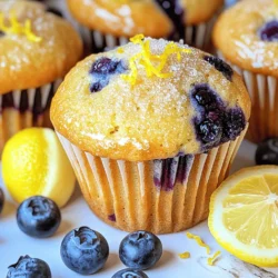 - 2 cups all-purpose flour - 1 cup granulated sugar - 1/2 teaspoon baking soda - 1 teaspoon baking powder - 1/2 teaspoon salt - 1/2 cup unsalted butter, melted - 1 large egg - 1 cup buttermilk (or milk with lemon juice) - Zest of 1 lemon - 2 tablespoons fresh lemon juice - 1 1/2 cups fresh blueberries (or frozen) - 1 tablespoon coarse sugar for topping Gather these ingredients before you start. They are key to making tasty muffins. I love to use fresh blueberries for the best flavor. If they are out of season, frozen ones work too. Make sure your butter is melted but not hot. Hot butter can cook the egg when mixed. Use buttermilk for a rich taste. If you don’t have buttermilk, mix regular milk with lemon juice. This will create a tangy flavor, just like buttermilk. The lemon zest and juice add a bright taste. It makes the muffins feel fresh and light. The coarse sugar on top gives a nice crunch. It looks pretty too! Once you have everything ready, you can move on to mixing. This recipe is simple and fun. You will love how these muffins turn out! - Preheat the oven to 375°F (190°C). - Prepare the muffin pan with liners or grease it lightly. - In a large bowl, whisk together: - 2 cups all-purpose flour - 1 cup granulated sugar - 1 teaspoon baking powder - 1/2 teaspoon baking soda - 1/2 teaspoon salt This mix creates the base for your muffins. Make sure to mix well for even flavor. - In another bowl, whisk together: - 1/2 cup melted unsalted butter - 1 large egg - 1 cup buttermilk (or milk mixed with 1 tablespoon lemon juice) - Zest of 1 lemon - 2 tablespoons fresh lemon juice These wet ingredients add moisture and flavor to your muffins. - Pour the wet ingredients into the dry ingredients and mix gently. Stir until just combined. The batter should be slightly lumpy. Avoid overmixing to keep muffins fluffy. - Gently fold in 1 1/2 cups fresh blueberries without breaking them. This step adds bursts of flavor and color to each bite. - Fill the muffin cups about 3/4 full with batter. - Sprinkle a pinch of coarse sugar on top of each. This will give a nice crunch. Bake for 18-22 minutes. Check doneness with a toothpick. If it comes out clean, they are ready! Let the muffins cool for about 5 minutes, then transfer them to a wire rack. - To keep your muffins fluffy, avoid overmixing. Stir just until combined. - Use room temperature ingredients. They mix better and create a smoother batter. - For a bolder taste, add more lemon zest. It brightens up the muffins. - Consider flavored oils or extracts. Lemon, vanilla, or almond can add depth. - Check your oven’s temperature. An accurate oven ensures even baking. - Test doneness with a toothpick. It should come out clean when muffins are done. {{image_2}} You can swap blueberries for other fruits. Raspberries and strawberries taste great too. They add a nice touch. You can mix and match to find your favorite. Adding nuts or seeds can give your muffins texture. Chopped walnuts or sunflower seeds work well in this recipe. Try different combinations to keep it fun! If you need gluten-free muffins, you can use gluten-free flour. Many options are available that work well in baking. For a vegan version, replace the egg with a flax egg. Just mix one tablespoon of ground flaxseed with three tablespoons of water. Let it sit for a few minutes before adding it to your batter. Use dairy-free milk instead of buttermilk for a tasty twist. You can change this muffin recipe into a cake. Just pour the batter into a cake pan instead of muffin cups. Bake it for 30-35 minutes. Check for doneness with a toothpick. If you like cookies, try making muffin-top cookies. Scoop the batter onto a baking sheet and bake until golden. These options let you enjoy the same great flavors in new ways! Store your muffins at room temperature for up to three days. Keep them fresh by placing them in an airtight container. This helps lock in moisture and keeps the muffins soft. You can also wrap them in plastic wrap for extra protection. If you want to save some for later, freezing is a great option. Place the muffins in a freezer-safe bag or container. Remove as much air as you can to prevent freezer burn. To reheat, let them thaw in the fridge overnight. Then, warm them in the oven at 350°F (175°C) for about 10 minutes. This way, they stay moist and delicious. These muffins can last up to a week at room temperature if stored correctly. In the freezer, they can last for up to three months. Watch for signs of spoilage, like mold or an off smell. If they feel dry or hard, it’s best to toss them. Enjoy your muffins while they are fresh for the best taste! You can make these muffins healthier by reducing sugar and fat. Here are some options: - Use half the sugar or a sugar substitute. - Replace unsalted butter with unsweetened applesauce. - Use whole wheat flour instead of all-purpose flour for more fiber. - Add chia seeds or flaxseeds for extra nutrients. Yes, you can prepare the batter ahead of time. Store it in the fridge for up to 24 hours. Here’s how: - Mix the dry and wet ingredients separately. - Combine them just before baking. - This helps keep the muffins fluffy and fresh. Dense muffins can happen due to a few common mistakes: - Overmixing the batter can lead to tough muffins. - Using too much flour will make them heavy. - Not enough leavening agents, like baking powder, can also cause density. - Make sure to measure ingredients correctly for the best results. To make these muffins dairy-free, you can use these alternatives: - Substitute buttermilk with almond milk, soy milk, or oat milk. - Add a tablespoon of lemon juice to the dairy-free milk for tanginess. - Use coconut oil or dairy-free butter instead of regular butter. You learned how to make delicious lemon blueberry muffins. We covered dry and wet ingredients, mixing steps, and key baking tips. Variations and storage options let you customize your muffins just how you like. In short, these muffins are fun to make and taste amazing. So, gather your ingredients and get baking! Enjoy your tasty treats with friends and family.
