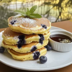 Lemon blueberry ricotta pancakes are a delightful mix of flavors and textures. The ricotta cheese makes these pancakes soft and creamy. The fresh blueberries add a burst of sweetness. Lemon brings a bright, zesty flavor that wakes up your taste buds. Here’s what you need for about eight pancakes: - 1 cup ricotta cheese - 3/4 cup whole milk - 2 large eggs - Zest of 1 lemon - 2 tablespoons fresh lemon juice - 1 cup all-purpose flour - 2 tablespoons sugar - 1 tablespoon baking powder - 1/2 teaspoon baking soda - 1/4 teaspoon salt - 1 cup fresh blueberries (plus extra for serving) - 2 tablespoons butter (for cooking) - Maple syrup (for serving) If you don't have ricotta cheese, cottage cheese works well, too. Use almond milk if you want a dairy-free option. For a gluten-free version, swap all-purpose flour with a gluten-free blend. You can also use frozen blueberries if fresh ones aren't available. Just remember to thaw and drain them first. Start by gathering your ingredients. You need ricotta cheese, milk, eggs, lemon zest, lemon juice, flour, sugar, baking powder, baking soda, salt, and blueberries. In a big bowl, mix the ricotta cheese, milk, eggs, lemon zest, and lemon juice. Use a whisk to blend until it’s smooth. In another bowl, whisk together the flour, sugar, baking powder, baking soda, and salt. This keeps the dry stuff separate. Slowly add the dry mix to the wet mix. Stir gently until just combined. It’s okay if there are a few lumps. Next, fold in the blueberries. This makes sure they spread out in the batter. Heat a non-stick skillet or griddle over medium heat. Add a bit of butter and let it melt. For each pancake, pour about 1/4 cup of batter into the skillet. Cook for 2-3 minutes. You will see bubbles form on top. The edges should look set. Carefully flip the pancake and cook for another 2-3 minutes. You want them golden brown. Repeat this process with the rest of the batter. Add more butter as needed for each batch. To get fluffy pancakes, don’t overmix the batter. Lumps are fine. Also, let the batter rest for a few minutes before cooking. This helps the pancakes rise better. Make sure your skillet is hot, but not too hot. If it’s too hot, the pancakes will burn on the outside but stay raw inside. Serve the pancakes warm with extra blueberries and maple syrup. If you like, add a dusting of powdered sugar for a sweet touch. These simple tips will help you create perfect lemon blueberry ricotta pancakes every time! To make lemon blueberry ricotta pancakes, you'll need some simple tools. Here’s what I recommend: - Large mixing bowl - Whisk - Measuring cups and spoons - Non-stick skillet or griddle - Spatula - Ladle or cup for pouring batter For light and fluffy pancakes, follow these tips: - Use fresh ricotta cheese. It adds moisture and richness. - Be gentle when mixing the batter. Overmixing can make pancakes tough. - Let the batter rest for about 5 minutes. This helps the baking powder work better. - Use a medium heat when cooking. Too hot can burn the outside before they cook through. To enhance your pancakes, try these serving ideas: - Stack pancakes high and top with fresh blueberries. - Drizzle warm maple syrup over the stack. - Add a sprinkle of powdered sugar for a sweet touch. - Serve with a sprig of mint for color and aroma. - Pair with Greek yogurt for added creaminess and protein. {{image_2}} You can boost the taste with spices or extracts. Adding a pinch of cinnamon can warm the flavor. A drop of vanilla extract makes everything taste richer. You might try almond extract for a unique twist. Experimenting with flavors is fun and can change your pancake game! While blueberries are classic, many fruits work well here. Chopped strawberries add a sweet touch. Raspberries give a nice tartness. You can also use diced peaches or bananas. Each fruit brings its flavor, so feel free to mix and match. You can make these pancakes gluten-free with a simple swap. Use gluten-free flour instead of all-purpose flour. For a dairy-free version, try almond milk or oat milk. You can also use dairy-free ricotta made from nuts. These changes keep your pancakes light and fluffy! To store leftover pancakes, let them cool down first. Place them in a single layer on a plate. Cover them with plastic wrap or aluminum foil. You can also stack them between sheets of parchment paper to avoid sticking. Store them in the fridge for up to three days. When you want to enjoy your pancakes again, reheating is key. You can use a microwave, skillet, or oven. For the microwave, heat them for about 20-30 seconds. If using a skillet, warm it over low heat for a few minutes. For the oven, preheat to 350°F (175°C) and warm them for about 10 minutes. This keeps them soft and tasty. Freezing pancakes is a great way to save time. Once they are cool, place them in a single layer on a baking sheet. Freeze them for about an hour. Once frozen, transfer them to a freezer bag. Be sure to remove as much air as possible. They can stay in the freezer for up to two months. When you're ready to eat, you can reheat them straight from the freezer! Yes, you can make the pancakes ahead of time. You can cook them, cool them, and then store them in the fridge for up to three days. Just reheating them in a toaster or microwave will bring back their fluffy texture. If you want to make them even earlier, you can freeze the pancakes. Place them in a single layer on a baking sheet, freeze until solid, then transfer to a freezer bag. They will keep well for up to two months. These pancakes shine with simple toppings. Fresh blueberries are a must for added flavor. Maple syrup brings sweetness that pairs perfectly. You could also add Greek yogurt for creaminess. A sprinkle of powdered sugar can make them look fancy. For a twist, serve with lemon curd or whipped cream. These options will enhance your breakfast experience. To check if your pancakes are done, look for bubbles forming on the surface. When they pop, and the edges look set, it’s time to flip. After flipping, cook until both sides are golden brown. You can also insert a toothpick in the center. If it comes out clean, the pancakes are ready. Don’t rush this step; it helps ensure they stay fluffy and moist. We covered how to make delicious pancakes step by step. We discussed key ingredients, cooking tips, and ways to serve them. You learned about variations and storage methods to keep them fresh. Remember, the right tools and techniques make all the difference. Enjoy experimenting with flavors and have fun in the kitchen. With these tips, you’ll make perfect pancakes every time. You can impress friends and family with your tasty creations!