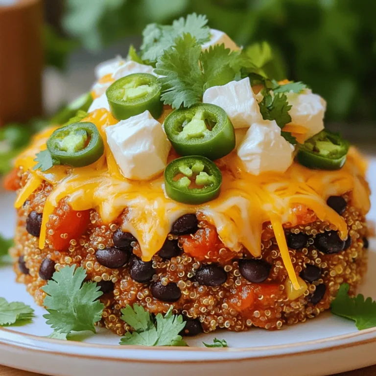 - 1 cup quinoa, rinsed - 1 can (15 oz) black beans, drained and rinsed - 1 can (15 oz) diced tomatoes with green chilies - 1 cup corn (frozen or canned) - 1 cup vegetable broth - 1 small onion, diced - 2 cloves garlic, minced These main ingredients make the heart of the dish. Quinoa is a great source of protein and adds a nutty flavor. Black beans boost fiber and protein content. Diced tomatoes with green chilies add a zesty kick. Corn adds sweetness and color, while vegetable broth enhances the overall taste. Dice the onion and mince the garlic for a strong base in the slow cooker. - 1 tablespoon chili powder - 1 teaspoon cumin - 1 teaspoon smoked paprika - Salt and pepper to taste These spices bring warmth and depth to the dish. Chili powder gives a bold flavor. Cumin adds earthiness. Smoked paprika lends a hint of smokiness. Adjust salt and pepper to your liking for the best taste. - 1 cup cream cheese, cut into cubes - 1 cup shredded cheese (cheddar or a Mexican blend) The cream cheese makes this dish rich and indulgent. It melts in the slow cooker, creating a smooth texture. Shredded cheese adds gooeyness and flavor. Together, they make a creamy delight that you'll love. - Fresh cilantro for garnish - Sliced jalapeños for garnish Garnishes add brightness and freshness. Fresh cilantro offers a burst of flavor. Sliced jalapeños bring heat and color. Sprinkle them on top before serving to make your dish pop visually and taste-wise. - Rinse quinoa in a fine mesh sieve. - Drain and rinse black beans under cool water. - In the slow cooker, layer the rinsed quinoa, black beans, diced tomatoes, corn, and vegetable broth. - Add diced onion, minced garlic, chili powder, cumin, smoked paprika, salt, and pepper. - Stir to mix ingredients well. - Place cubes of cream cheese on top. Do not stir yet. - Cook on low for 4-6 hours. - Alternatively, set to high for 2-3 hours. - Once cooked, stir the mixture. Incorporate the cream cheese until smooth. - Mix in shredded cheese until melted. Adjust seasoning to taste. - Let it sit for 10 minutes before serving. This helps thicken the dish. For the best texture, adjust the cooking time based on your slow cooker. If you use the low setting, cook for 4-6 hours. On high, 2-3 hours works well. This ensures the quinoa cooks perfectly without getting mushy. When adding cream cheese, cut it into small cubes. Place it on top of the other ingredients without stirring. This way, it melts nicely into the mix. Stir it in after cooking for a creamy finish. To boost flavor, consider adding extra spices like cayenne for heat or oregano for depth. You can also add bell peppers or zucchini for more veggies. Fresh ingredients, like tomatoes, add brightness. Canned items are great too but check for added salt. Using fresh herbs, like cilantro, gives a fresh taste. Fresh jalapeños add crunch and spice, while canned jalapeños offer convenience. This dish pairs well with sides like avocado, sour cream, or tortilla chips. You can also serve it with a simple salad or steamed veggies for balance. For meal prep, portion the quinoa into containers. It stores well in the fridge for up to four days. Reheat it easily in the microwave for a quick meal. {{image_2}} You can change the protein in this dish to fit your taste. - Adding chicken or beef: Cooked chicken or beef adds heartiness. Just shred or chop it before mixing. Aim for about 1 to 1.5 cups. - Making it vegetarian or vegan: Keep it plant-based by removing cream cheese and cheese. Use cashew cream for creaminess instead. You can also add more beans or veggies. Quinoa is great, but sometimes you want a switch. - Using brown rice or couscous: Brown rice works well. It adds a nutty flavor. Use the same amount as quinoa. Couscous cooks fast and can be a fun choice too. Just follow package instructions for best results. Spices can change the whole vibe of your dish. - Tweaking chili powder and jalapeños: Want it spicier? Add more chili powder or more jalapeños. Start small and taste as you go. If you like it mild, lessen both. You can also use less chili powder or skip the jalapeños. Once you finish your Slow Cooker Creamy Enchilada Quinoa, let it cool down. You can do this by leaving it on the counter for about 30 minutes. This helps prevent condensation in the storage container. For storage, use airtight containers. Glass or plastic containers work great. When you want to enjoy your leftovers, you have a few options. The best way to reheat is in the microwave. Place a portion in a bowl and cover it with a damp paper towel. Heat it for 1-2 minutes, stirring halfway through. This keeps the flavor and texture just right. You can also reheat it on the stove. Just add a splash of broth or water and warm it over low heat. If you have leftovers, freezing is a smart choice. Let the dish cool completely first. Then, scoop portions into freezer-safe bags or containers. Make sure to remove as much air as possible before sealing. To thaw, place it in the fridge overnight. For reheating, use the microwave or stove, just like before. This way, your creamy quinoa stays tasty and fresh! Yes, you can use other grains. Brown rice or couscous works well. Brown rice takes about 45 minutes to cook. Couscous cooks faster, usually in 10 minutes. Adjust the liquid and cooking time based on the grain you choose. Yes, this recipe is gluten-free. Check the labels on your beans and broth. Some brands may add gluten. Always look for certified gluten-free options to be safe. To add spice, use more chili powder or add sliced jalapeños. You can also mix in some cayenne pepper. If you love heat, try using hot salsa instead of regular. Yes, this dish is great for meal prep. You can combine all the ingredients in the slow cooker the night before. Just store it in the fridge and cook it in the morning. It’s a time-saver for busy days. This article covered a tasty slow cooker dish featuring quinoa, black beans, and many spices. You learned how to layer ingredients, adjust cooking times, and add creamy elements. I shared valuable tips for texture, flavor, and storage, plus variations to fit your needs. Remember, cooking should be fun and creative. Don't hesitate to experiment with spices or proteins. Enjoy making this dish your own, and dive into the world of slow cooker meals with confidence. Happy cooking!
