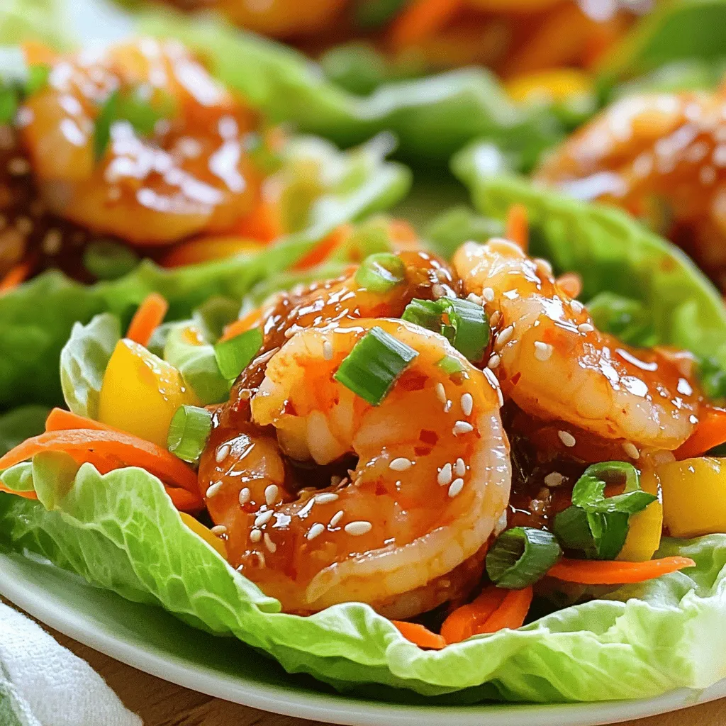 For Firecracker Shrimp Lettuce Wraps, you need these key ingredients: - 1 lb shrimp, peeled and deveined - 2 tablespoons cornstarch - 2 tablespoons vegetable oil - 4 tablespoons sweet chili sauce - 1 tablespoon sriracha (adjust to taste) - 1 clove garlic, minced - 1 teaspoon ginger, grated - 1 cup shredded carrots - 1/2 cup sliced bell peppers (red and yellow) - 1/4 cup chopped green onions - 1 head of butter or romaine lettuce, leaves separated - Salt and pepper to taste You can make your wraps look great with these garnishes: - Sesame seeds - Extra green onions - Lime wedges for a tasty squeeze You can switch some ingredients based on what you have: - Use chicken or tofu instead of shrimp. - Replace cornstarch with all-purpose flour for the shrimp coating. - Use any hot sauce if you don’t have sriracha. - Swap sweet chili sauce with a mix of honey and soy sauce. - For veggies, try cucumbers or radishes if you want a crunch. These simple swaps let you customize your meal and keep it fun! 1. Start with shrimp. Pat them dry with a paper towel. 2. Sprinkle cornstarch over the shrimp. Toss to coat them well. 3. Chop your veggies. I like to slice bell peppers and grate ginger. 4. Prepare your lettuce by separating the leaves. Choose the best ones. 1. Heat vegetable oil in a large skillet over medium-high heat. 2. Add shrimp to the skillet. Cook for 2-3 minutes on each side. 3. Watch for the shrimp to turn pink. This means they are done! 4. Add minced garlic and grated ginger. Cook for one more minute. 5. Pour sweet chili sauce and sriracha over the shrimp. Mix well. 6. Let the sauce thicken for another minute. Season with salt and pepper. 7. Remove the skillet from heat. Add carrots, bell peppers, and green onions. 8. Stir everything gently to combine all the flavors. 1. Take a lettuce leaf. Place it on your plate. 2. Spoon some of the shrimp mixture onto the center. 3. If you want, sprinkle sesame seeds on top. 4. Fold the lettuce around the shrimp. Enjoy each bite! To get the best shrimp, start by drying them well. Use a paper towel to remove moisture. This step helps the shrimp get crispy. Adding cornstarch is key. It creates a nice coating that makes the shrimp crunchy. Cook them on medium-high heat. This way, they turn pink and tender in just 2-3 minutes per side. You can control the heat of your wraps. Start with 1 tablespoon of sriracha. Mix it in with the sweet chili sauce. Taste the shrimp mixture. If you want more heat, add extra sriracha slowly. This way, you can find the perfect balance. Remember, it’s better to start mild. You can always add more spice later. Make your wraps look stunning with simple touches. Use fresh lettuce leaves like butter or romaine. Add bright colors with shredded carrots and bell peppers. Sprinkle sesame seeds on top for a nice finish. Arrange the wraps on a platter. This makes them look appealing for guests. Serve with lime wedges for a burst of flavor. {{image_2}} You can switch shrimp for other proteins. Chicken, tofu, or tempeh work great. If using chicken, cut it into small pieces. Cook it the same way as shrimp. Tofu requires pressing to remove water. This will help it crisp up in the pan. Tempeh adds a nutty flavor and is protein-rich. You can make these wraps vegetarian or vegan easily. Instead of shrimp, use mushrooms or chickpeas. Mushrooms bring a rich taste, while chickpeas add a nice texture. Use the same sauce and veggies for a tasty mix. For a truly vegan dish, swap sweet chili sauce for a vegan version. Feel free to play with flavors. Add some lime juice for a zesty kick. You can also mix in fresh herbs like cilantro or mint. Try different sauces like teriyaki or hoisin for a unique twist. For a crunchy texture, add crushed peanuts or cashews on top. To keep your firecracker shrimp fresh, store them in an airtight container. Make sure the shrimp mixture cools before sealing. You can use plastic wrap or a zip-top bag if you do not have a container. If you need to store the lettuce, wrap the leaves in damp paper towels. Place them in a plastic bag to keep them crisp. When you're ready to eat the leftovers, heat the shrimp mixture in a skillet. Use medium heat to warm it up. Stir gently to avoid sticking. Add a splash of water or broth if it looks too dry. For those who prefer the microwave, heat it in short bursts. Stir in between to ensure even heating. If stored properly, the shrimp can last in the fridge for up to three days. The lettuce wraps will stay fresh for about two days. If you freeze the shrimp, it can last for up to three months. However, the texture may change after freezing, so it’s best to eat them fresh. Yes, you can use frozen shrimp. Just make sure to thaw them first. Place the shrimp in the fridge overnight or run them under cold water for a quick thaw. Once defrosted, pat them dry before coating with cornstarch. This helps them crisp up better when cooked. The spice level depends on the sriracha you use. If you want more heat, add extra sriracha. If you prefer mild, start with less. Sweet chili sauce balances the spice, so it won’t be too hot. Adjust to your taste for a perfect kick. Butter or romaine lettuce works best for wraps. Butter lettuce has soft, flexible leaves that hold fillings well. Romaine is crisp and sturdy, giving great crunch. Both types make a fresh base for your firecracker shrimp. Choose what you like best for your meal. This article covered how to make Firecracker Shrimp Lettuce Wraps. We looked at the key ingredients, cooking steps, and tips for great texture and spice. You can try variations to suit your taste, and I shared storage tips to keep them fresh. Remember, cooking is about having fun. Experiment with flavors and make the dish your own. Enjoy your tasty wraps and share them with friends!