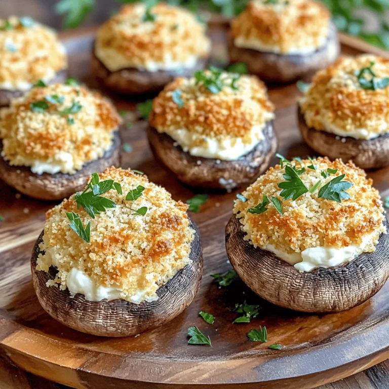 - 12 large portobello mushrooms - 1 cup cream cheese, softened - 1/2 cup grated Parmesan cheese - 1/4 cup breadcrumbs (preferably panko for extra crunch) - 2 cloves garlic, minced - 1/4 cup fresh parsley, chopped - 1 teaspoon dried Italian herbs (oregano, basil) - Salt and pepper to taste - Olive oil spray You can use vegan cream cheese if you want a dairy-free option. For gluten-free needs, choose gluten-free breadcrumbs. You can switch herbs for your favorites, like thyme or dill. You now have a complete guide to making delicious stuffed mushrooms. We covered essential ingredients, substitutions, and step-by-step instructions. I shared tips to ensure a crispy top and avoid sogginess. Plus, I included variations and storage options for your leftovers. Enjoy the process and get creative with your own twists. Stuffed mushrooms can impress at any meal. So grab your air fryer and start cooking!
