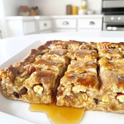 - 2 cups rolled oats - 1 teaspoon baking powder - 1 teaspoon ground cinnamon - 1/2 teaspoon salt The base of our cinnamon roll oatmeal bake starts with rolled oats. They provide a hearty texture. Baking powder helps it rise and gives a light fluff. Ground cinnamon adds warmth and spice, while salt enhances all the flavors. - 1/2 cup chopped pecans or walnuts - 1/2 cup raisins or chocolate chips You can boost flavor with chopped pecans or walnuts. They add a nice crunch. Raisins or chocolate chips bring sweetness and fun. You can mix and match these as you like. - 2 cups milk (dairy or non-dairy) - 1/2 cup Greek yogurt or applesauce for vegan option For the liquid, you can choose milk. Use either dairy or non-dairy milk based on your needs. Greek yogurt adds creaminess, while applesauce is a great vegan swap. Both help keep the bake moist and tasty. - Preheat oven to 350°F (175°C). - Grease an 8x8-inch baking dish with butter or coconut oil. Start by heating your oven. This step makes sure everything cooks evenly. Greasing the baking dish helps keep the oatmeal bake from sticking. I like to use butter for a rich flavor, but coconut oil works too. - Combine rolled oats, baking powder, cinnamon, and salt in a bowl. In a large bowl, mix the rolled oats, baking powder, cinnamon, and salt. Stir these ingredients well. This step is key for even flavor throughout the bake. The cinnamon adds a warm sweetness that makes this dish special. - Whisk together milk, maple syrup, vanilla extract, and eggs in a separate bowl. In another bowl, whisk the milk, maple syrup, vanilla extract, and eggs. Make sure everything blends well. This mixture adds creaminess and sweetness to the bake. If you prefer a vegan option, you can use almond milk and a flax egg instead. - Blend wet mixture with dry ingredients and bake for 35-40 minutes. Pour the wet mix into the dry ingredients. Stir until just combined. You can also fold in nuts or chocolate chips at this point for extra flavor. Transfer the mixture to your baking dish. Bake for 35-40 minutes. You want the top to be golden brown and a toothpick to come out clean. Let it cool for about 10 minutes before slicing. Enjoy your warm cinnamon roll oatmeal bake! - Allow the bake to cool before slicing. This helps it set. - Bake until golden brown for best results. This ensures a warm, soft center. - Drizzle with maple syrup for a sweet finish. It adds a nice touch. - Optionally, add fresh sliced bananas or a dollop of yogurt. This boosts flavor and looks great. - Not mixing dry and wet ingredients thoroughly can lead to uneven texture. Make sure to blend well. - Overbaking leads to dryness. Keep an eye on your bake as it cooks. {{image_2}} You can change the flavor of your Cinnamon Roll Oatmeal Bake easily. For a fall twist, add pumpkin spice. This will give your bake a warm, cozy taste. Just mix in one tablespoon of pumpkin spice with your dry ingredients. Another fun option is to use cocoa powder for a chocolate flavor. Add 1/4 cup of cocoa powder to the dry mix. This makes a rich, sweet treat that kids will love. If you want to make this dish healthier, swap regular maple syrup for low-sugar or sugar-free maple syrup. This keeps the sweetness but cuts down on calories. You can also replace Greek yogurt with nut butter. Using almond or peanut butter adds protein and healthy fats. This change will make your bake creamy and rich. Toppings can take your oatmeal bake to the next level. Fresh berries like strawberries or blueberries add a pop of color and freshness. They also bring a nice tartness that pairs well with sweet flavors. For a crunchy finish, sprinkle nut granola on top. This adds texture and extra flavor. You can even mix in some nuts or seeds for added crunch. To keep your Cinnamon Roll Oatmeal Bake fresh, place it in an airtight container. Make sure it cools completely first. Store it in the fridge for up to five days. This way, you can enjoy it later without losing flavor or texture. When you're ready to eat leftovers, reheating is key. You can use the microwave for quick warming. Heat one serving for about 30 to 60 seconds. If you prefer the oven, preheat it to 350°F (175°C). Place the oatmeal bake in an oven-safe dish and cover it with foil. Heat for about 10-15 minutes until warmed through. This will help keep it moist and tasty. If you want to save some for later, freezing is great. Cut the oatmeal bake into squares and place them in a freezer-safe container. You can also wrap each piece in plastic wrap first. This helps prevent freezer burn. When you want to eat it, thaw it overnight in the fridge. Then, reheat using one of the methods above. Enjoy your delicious treat anytime! Yes! Making this recipe vegan is easy. You can replace the eggs with flaxseed meal or chia seeds. For each egg, mix 1 tablespoon of flaxseed meal or chia seeds with 2.5 tablespoons of water. Let it sit for a few minutes to thicken. Use non-dairy milk like almond or oat milk instead of regular milk. For yogurt, applesauce works well. It keeps the bake moist and adds sweetness. If you want to make a bigger batch, you can use a larger pan. A 9x13-inch baking dish works great for doubling the recipe. Just keep an eye on the baking time. It may take a little longer, about 5 to 10 minutes. You can check for doneness by inserting a toothpick in the center. If it comes out clean, it’s ready. You can get creative with mix-ins! Try adding fresh fruit like blueberries or sliced bananas. Nuts add a nice crunch, so consider walnuts or pecans. For a sweeter touch, chocolate chips or dried fruit like cranberries work well. You can also sprinkle some coconut flakes on top for extra flavor. No, you don’t have to use Greek yogurt. You can swap it for applesauce, which keeps the bake moist. Using regular yogurt is fine, too. Greek yogurt gives a thicker texture and a bit of tang. If you prefer a lighter taste, regular yogurt or applesauce is a great choice. This blog post covered how to create a delicious oatmeal bake. You saw key ingredients, step-by-step instructions, and helpful tips. Remember to mix wet and dry ingredients well for the best taste. You learned about flavor variations and how to store leftovers. Now you have the tools needed to make this dish your own. Try different toppings and flavors to make it special. Enjoy your cooking journey!