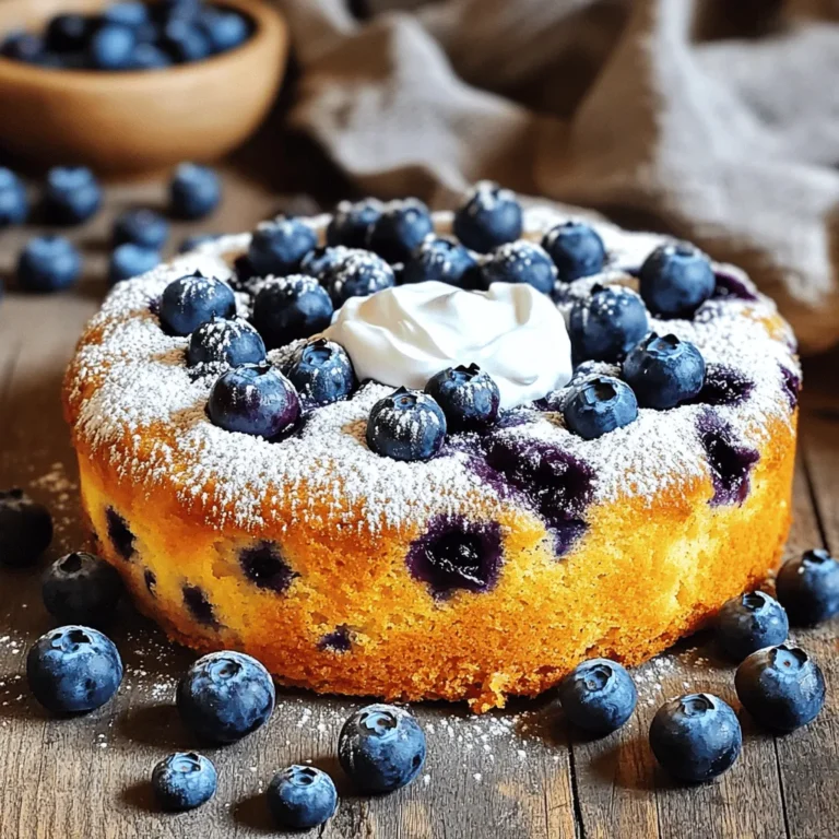 To make this delicious Greek Yogurt Blueberry Coffee Cake, you need to gather a few key ingredients. Each one plays an important role in creating a moist and flavorful cake. Here’s what you will need: - 1 cup all-purpose flour - 1 cup whole wheat flour - 1 teaspoon baking powder - 1/2 teaspoon baking soda - 1/2 teaspoon salt - 1/2 cup unsalted butter, softened - 1 cup granulated sugar - 2 large eggs - 1 teaspoon vanilla extract - 1 cup Greek yogurt (plain) - 1 1/2 cups fresh blueberries - 1 tablespoon lemon zest - 1 teaspoon cinnamon These ingredients work together to create a cake that is both rich and light. The Greek yogurt adds moisture while keeping the cake tender. The blueberries burst with flavor, and the lemon zest adds a fresh twist. Each bite is a delightful treat that you will love to share! 1. Start by preheating your oven to 350°F (175°C). This step is key for a good rise. 2. Grease a 9-inch round cake pan or line it with parchment paper. This helps with easy removal later. 3. In a medium bowl, mix the dry ingredients. Whisk together the all-purpose flour, whole wheat flour, baking powder, baking soda, salt, and cinnamon. Set this bowl aside. 1. In a large mixing bowl, cream together the softened butter and granulated sugar. Use an electric mixer. It takes about 3-5 minutes to get it light and fluffy. 2. Next, add the eggs one at a time. Mix well after each addition. Then stir in the vanilla extract and Greek yogurt. Keep mixing until everything is well combined. 1. Gradually add the dry mixture to the wet mixture. Mix just until combined. Be careful not to overmix; this keeps the cake tender. 2. Now, gently fold in the fresh blueberries and lemon zest. This adds flavor and color to your cake. 1. Pour the batter into your prepared cake pan. Use a spatula to smooth the top. 2. Bake in your preheated oven for 40-45 minutes. Check for doneness by inserting a toothpick into the center. It should come out clean. 3. Once done, take the cake out of the oven. Let it cool in the pan for 10 minutes. After that, transfer it to a wire rack to cool completely. - Avoiding Overmixing: Mix gently when you combine wet and dry ingredients. Overmixing makes the cake tough. You want a soft, tender cake. Just mix until you see no dry flour. That’s perfect! - Storing Cake Properly: Once your cake cools, wrap it tightly in plastic wrap. This keeps it moist. You can store it at room temperature for two days. For longer storage, place it in the fridge. - Dusting with Powdered Sugar: Once the cake cools, use a fine sieve to sprinkle powdered sugar on top. This adds a nice touch. It looks fancy and tastes great! - Garnishing Ideas: Add fresh blueberries on top. They look pretty and enhance flavor. You can also serve a dollop of Greek yogurt on the side. It adds creaminess and complements the cake. {{image_2}} You might want to change up some of the ingredients. Here are a few ideas: - Flour Options: Swap all-purpose flour with almond flour for a nutty taste. You can also use gluten-free flour if you prefer that option. This keeps the cake light and fluffy. - Yogurt Alternatives: If you don’t have Greek yogurt, sour cream works well. It adds a nice tang and keeps the cake moist. These swaps give you a chance to customize the cake to your liking. Adding different flavors can make your cake even more special. Here are some fun ideas: - Nuts and Fruits: You can add chopped walnuts or pecans for a crunch. Diced peaches or raspberries also work great with blueberries. - Spice It Up: For a warm twist, add a pinch of nutmeg or cardamom. These spices add depth to the flavor and make the cake more aromatic. Experimenting with these variations can lead to delightful surprises. You can create a unique cake each time! To keep your Greek yogurt blueberry coffee cake fresh, store it at room temperature. - Use an airtight container to keep it moist. - If you don't have one, cover the cake with plastic wrap. - The cake can last for about 2-3 days on the counter. Make sure it stays in a cool, dry place away from sunlight. This helps keep the flavors bright and delicious. If you want to save some cake for later, freezing works great. - First, let the cake cool completely. - Then, slice it into individual pieces for easy access. - Wrap each piece tightly in plastic wrap, then in aluminum foil. - Place the wrapped slices in a freezer-safe bag. Your cake can last up to three months in the freezer. When you want to enjoy a slice, just take it out and let it thaw in the fridge overnight. To reheat, place the slice on a microwave-safe plate. Heat it in the microwave for about 20-30 seconds. Enjoy your warm cake just like fresh! Can I use frozen blueberries instead of fresh? Yes, you can use frozen blueberries. They work well in this cake. Just fold them in gently. They may add extra moisture, so bake a few extra minutes. How can I make this recipe dairy-free? To make it dairy-free, swap Greek yogurt with a plant-based yogurt. Use dairy-free butter or coconut oil instead of regular butter. This keeps the cake moist and tasty. What is the best way to serve this coffee cake? Serve this cake warm or at room temperature. You can dust it with powdered sugar. For a nice touch, add fresh blueberries or a dollop of Greek yogurt on the side. How long does the cake last in the fridge? The cake lasts about three to five days in the fridge. Keep it in an airtight container to keep it fresh. If you want, you can also freeze it for up to three months. This blog post shared a simple recipe for Greek Yogurt Blueberry Coffee Cake. We covered essential ingredients like flour, butter, eggs, and fresh blueberries. Then, I provided step-by-step instructions to guide you through preparation, mixing, and baking. I offered tips for ensuring your cake turns out perfectly and ideas for presentation. You also learned about ingredient swaps and storage methods to keep your cake fresh. Remember, baking is fun and creative, so don’t hesitate to experiment! Enjoy your delicious coffee cake with friends or family.