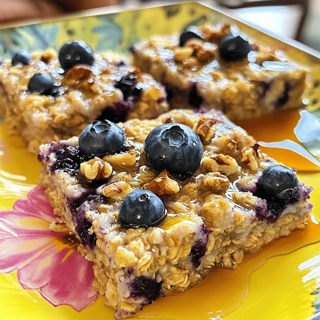 For Blueberry Banana Baked Oatmeal, you will need: - 2 cups rolled oats - 1 cup milk (dairy or plant-based) - 2 ripe bananas, mashed - 1/2 cup fresh blueberries (or frozen, thawed) - 1/4 cup maple syrup or honey - 1/4 cup chopped nuts (walnuts or pecans) - 1 teaspoon baking powder - 1 teaspoon vanilla extract - 1 teaspoon cinnamon - 1/4 teaspoon salt - 2 tablespoons melted coconut oil or butter Each ingredient plays its role. Oats form the base. Bananas add natural sweetness and moisture. Blueberries bring a burst of flavor and color. Nuts provide crunch. The milk helps bind it all together. You can easily adjust this recipe for different diets: - Use almond milk or oat milk for a dairy-free option. - Substitute maple syrup with agave syrup for a vegan choice. - If you're nut-free, skip nuts or use seeds like pumpkin seeds. - For gluten-free, ensure your oats are certified gluten-free. These swaps help everyone enjoy this dish, no matter their needs. When selecting ingredients, freshness matters: - Choose ripe bananas that are yellow with some brown spots for the best flavor. - Opt for firm, plump blueberries. Check for any mushy or moldy ones. - If using nuts, look for unsalted and fresh varieties. Smell them to avoid rancidity. - For milk, select a brand you trust. Check the expiry date for freshness. Fresh ingredients make a big difference in taste. Always pick the best! Start by preheating your oven to 350°F (175°C). This heat is perfect for baking. Next, grab a 9x9 inch baking dish and grease it with coconut oil or non-stick spray. This step helps prevent sticking. In a large bowl, mix together 2 cups of rolled oats, 1 teaspoon of baking powder, 1 teaspoon of cinnamon, and 1/4 teaspoon of salt. Stir well to blend. In another bowl, mash 2 ripe bananas until smooth. Whisk in 1 cup of milk, 1/4 cup of maple syrup or honey, 1 teaspoon of vanilla extract, and 2 tablespoons of melted coconut oil or butter. This wet mixture binds everything together. Now, combine the wet and dry mixtures. Stir gently until they just mix. Avoid over-mixing. Next, fold in 1/2 cup of fresh blueberries and 1/4 cup of chopped nuts. Save a few blueberries and nuts for topping. Pour this mixture into the greased baking dish and spread it evenly. Top it with the reserved blueberries and nuts. Bake for 25-30 minutes. You’ll know it’s ready when the center feels firm and the top is golden. To achieve the best texture, be sure not to over-bake. Check it a few minutes early. If the edges start to brown too much, cover the dish with foil. Let it cool for a few minutes after baking. This cool-down helps it set up nicely. When serving, a drizzle of maple syrup or a dollop of yogurt adds a nice touch. Use a colorful plate for great presentation. Enjoy your warm, tasty baked oatmeal! You can prepare Blueberry Banana Baked Oatmeal the night before. Mix the dry and wet ingredients as the recipe shows. Then, store them in separate bowls in the fridge. In the morning, combine them and bake. This saves time and makes breakfast quick. Serve this baked oatmeal warm. A few extra blueberries on top look nice. Drizzle some maple syrup or add a dollop of yogurt for creaminess. You can also pair it with fresh fruit or nuts to add more flavor and crunch. To boost flavor, add a pinch of nutmeg or a splash of almond extract. For texture, try adding seeds like chia or flaxseed. You could also swap out some oats for shredded coconut. These tweaks make the dish more exciting and tasty. {{image_2}} You can change the fruit in your baked oatmeal to mix things up. Try mixing in diced apples for a sweet crunch. Chopped peaches add a juicy flavor. For a tropical twist, use mashed mango or pineapple. You can also swap blueberries for raspberries or strawberries. Each fruit brings its own taste and texture. Enjoy the fun of creating your own version! If you need a gluten-free dish, choose certified gluten-free rolled oats. Most oats are safe, but check the label. You can also use almond milk or coconut milk instead of regular milk. This makes the dish safe for people with gluten sensitivities. Your baked oatmeal will still taste great while being gluten-free. To make your baked oatmeal nut-free, simply skip the nuts. You can add seeds like pumpkin or sunflower seeds for crunch. You can also use coconut flakes for a hint of sweetness. These options keep your dish tasty while being safe for those with nut allergies. Get creative and customize it for your needs! To store your leftover blueberry banana baked oatmeal, first, let it cool completely. This step keeps moisture from building up. Once cool, cut it into squares. Place the squares in an airtight container. You can keep it in the fridge for up to five days. If you want to enjoy it later, storing it properly is key. You can freeze this oatmeal for up to three months. To freeze, wrap each square tightly in plastic wrap. Then, place the wrapped squares in a freezer bag. Make sure to remove as much air as possible. Label the bag with the date. When you crave it, just take out a square and let it thaw in the fridge overnight. Reheat your oatmeal for a quick breakfast. You can use a microwave or an oven. For the microwave, place a square on a plate. Heat it for about 30 seconds to a minute. Check to see if it's warm. If using the oven, preheat it to 350°F (175°C). Place the square in a baking dish and cover it with foil. Heat for about 10-15 minutes. Enjoy it warm, and feel free to add some fresh blueberries or a drizzle of maple syrup for extra flavor! Yes, you can use quick oats. They will create a softer texture. However, rolled oats hold their shape better. This helps the oatmeal stay chewy. If you use quick oats, reduce the baking time slightly. Keep an eye on it while baking. To make this recipe vegan, swap the milk for any plant-based milk. Almond, oat, or soy milk all work well. Use maple syrup instead of honey, as honey is not vegan. Lastly, you can use coconut oil instead of butter. This keeps the dish plant-based and delicious. If you don’t have maple syrup, honey is a great choice. Agave nectar or brown sugar also works well. For a sugar-free option, use mashed dates or a sugar substitute. Just remember, each option may slightly change the flavor and sweetness. Adjust to your taste. In this blog post, we explored the key ingredients for a tasty dish, how to prepare them, and the right baking tips to ensure great results. We also discussed ways to make the recipe suit your diet and shared storage tips for leftovers. Remember, with the right ingredients, methods, and variations, you can create something delicious every time. Try new flavors and have fun baking! With these insights, you're ready to start your cooking adventure. Enjoy your meal!