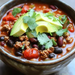 For a hearty bowl of Instant Pot Spicy Turkey Chili, gather these ingredients: - 1 lb ground turkey - 1 medium onion, chopped - 3 cloves garlic, minced - 1 can (15 oz) black beans, drained and rinsed - 1 can (15 oz) kidney beans, drained and rinsed - 1 can (28 oz) crushed tomatoes - 1 cup corn kernels (fresh, frozen, or canned) - 2 tablespoons chili powder - 1 tablespoon ground cumin - 1 teaspoon smoked paprika - 1 teaspoon cayenne pepper (adjust to taste) - 1 bell pepper (any color), chopped - Salt and pepper to taste - 2 tablespoons olive oil - 1 cup chicken broth - Fresh cilantro, for garnish - 1 avocado, sliced, for topping You can switch some ingredients based on what you have at home. Use ground chicken or beef instead of turkey. If you prefer more veggies, add zucchini or carrots instead of beans. For a vegetarian option, replace meat with mushrooms and use vegetable broth. You can also swap black beans for pinto beans if you like. Using fresh ingredients can boost flavor. Fresh garlic and onions give a stronger taste than dried ones. However, canned beans and tomatoes save time and work well in this recipe. Choose canned products with no added salt for a healthier option. Frozen corn works great too, adding a sweet crunch. Use what you have to make the dish your own! Start by turning your Instant Pot to the sauté setting. Add two tablespoons of olive oil. Once hot, toss in the chopped onion and minced garlic. Sauté for about 3-4 minutes. You want the onions to turn clear and soft. This step builds a great base for your chili. Now, add 1 pound of ground turkey to the pot. Use a wooden spoon to break it apart. Stir it well until the turkey is brown, which takes about 5-7 minutes. This step adds flavor and texture to your chili. Next, sprinkle in your spices: 2 tablespoons of chili powder, 1 tablespoon of ground cumin, 1 teaspoon of smoked paprika, and 1 teaspoon of cayenne pepper. Don’t forget salt and pepper to taste. Stir well to coat the turkey and onions. Then, add the black beans, kidney beans, crushed tomatoes, corn, and chopped bell pepper. Pour in 1 cup of chicken broth. Mix everything well until combined. Close the lid of your Instant Pot, making sure the valve is in the sealing position. Set it to manual high pressure for 15 minutes. This step will meld all the flavors together. When the cooking time is up, let the pressure release naturally for 10 minutes. Then, do a quick release to let out any remaining steam. Carefully open the lid. Stir the chili and taste it. You can add more cayenne pepper if you like it spicier. Ladle the chili into bowls. Top each serving with fresh cilantro and sliced avocado. Serve it hot for a warm and hearty meal. To get the spice just right, start with one teaspoon of cayenne pepper. Taste the chili before adding more. Everyone has different heat levels. You can always add more spice later. If it’s too spicy, add a dollop of sour cream or yogurt. These will cool down the heat nicely. You can also add more beans or corn to balance the flavors. This chili is perfect for meal prep. Make a big batch and store it in the fridge. It stays good for about 5 days. You can also freeze it for later. Use airtight containers to avoid freezer burn. When ready to eat, just thaw it overnight in the fridge. Reheat it on the stove or in the microwave. It tastes even better the next day as the flavors blend. If your Instant Pot doesn’t come to pressure, check the sealing ring. Make sure it’s in place and not damaged. Also, ensure that the valve is set to sealing. If your chili is too thick, add a little more chicken broth. If it’s too watery, you can simmer it on the sauté setting for a few minutes. This will help thicken it up. Always remember to release the pressure carefully to avoid spills. {{image_2}} You can easily make this chili vegetarian or vegan. Start by swapping out the ground turkey for a meat alternative. You could use lentils, mushrooms, or a mix of both. Lentils give a nice texture and soak up flavors well. Mushrooms add a rich, umami taste. For a vegan version, replace chicken broth with vegetable broth. This keeps the chili hearty and flavorful without any meat. Want to boost the nutrition? Add more veggies! You can toss in zucchini, carrots, or even sweet potatoes. Chop them small so they cook evenly. Add these during the pressure cooking step. They will blend nicely with the other ingredients. This not only adds flavor but also makes your chili colorful and packed with nutrients. If you prefer different meat, you have options! Ground beef or chicken works well in this chili. Just brown it the same way as the turkey. You can also try turkey sausage for a spicy kick. Just slice it and add it in when you brown the meat. Each choice gives a unique taste but keeps that hearty feel. Each serving of Instant Pot spicy turkey chili provides a filling meal. Here is the breakdown: - Calories: About 300 - Protein: 25g - Carbohydrates: 40g - Fat: 10g - Fiber: 10g - Sodium: 500mg This chili is a good source of protein and fiber. It helps you feel full and satisfied. The ingredients in this chili offer many health benefits: - Ground Turkey: Low in fat and high in protein. It helps build muscle. - Black Beans and Kidney Beans: Packed with fiber. They aid digestion and heart health. - Crushed Tomatoes: Rich in antioxidants like lycopene. They support heart health. - Bell Pepper: Full of vitamins A and C. It boosts your immune system. - Cayenne Pepper: May help boost metabolism. It adds a nice kick to the flavor. Eating this chili can nourish your body with healthy nutrients. You can easily adapt this recipe to fit dietary needs: - Gluten-Free: All the ingredients are gluten-free. Just check the broth. - Dairy-Free: The recipe is naturally dairy-free. Top with avocado instead of cheese. - Low-Carb: Use more veggies and less corn. This keeps carbs lower. - Vegan: Swap the turkey for extra beans or lentils. It keeps the meal hearty. These modifications let everyone enjoy a bowl of spicy turkey chili. It takes about 15 minutes to cook turkey chili in an Instant Pot. First, you sauté the onions and garlic for a few minutes. Then, brown the turkey for about 5-7 minutes. Once you add the other ingredients, set the pot to high pressure for 15 minutes. Including prep time, the total is around 45 minutes. Yes, you can use frozen ground turkey in this recipe. Just add it directly to the pot without thawing. The cooking time may increase by a few minutes. Make sure to break it apart during cooking for even browning. You can serve spicy turkey chili with many sides. Here are some great options: - Cornbread - Tortilla chips - Rice - A fresh salad - Avocado slices on top These sides can add more flavor and texture to your meal. To store leftovers, let the chili cool first. Then, place it in an airtight container. You can keep it in the fridge for up to 4 days. To reheat, use the microwave or stovetop. Add a splash of broth or water if it seems too thick. Enjoy this hearty dish again! You learned about key ingredients for turkey chili, how to cook it step-by-step, and tips for success. I shared ways to adapt the recipe for different diets and preferences. You now know how to make it yours. Enjoy experimenting with flavors and textures. The Instant Pot makes cooking easy and fun. With this guide, you can create a dish that warms hearts and fills bellies. Dive in, make it your own, and share your delicious results!