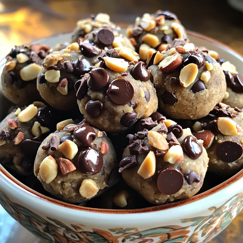 To make these high-protein chocolate chip cookie dough bites, you need: - 1 cup almond flour - 1/2 cup vanilla protein powder - 1/4 cup coconut oil, melted - 1/4 cup pure maple syrup - 1 teaspoon vanilla extract - 1/4 teaspoon salt - 1/2 cup dark chocolate chips (dairy-free if preferred) These ingredients give the bites their rich flavor and protein boost. Almond flour gives a nice texture. The protein powder adds muscle-building nutrients. Coconut oil keeps the bites moist and tasty. Maple syrup sweetens them naturally. You can make these bites even better with some optional add-ins: - 1/4 cup chopped nuts (like walnuts or pecans) Adding nuts gives a nice crunch. They also add healthy fats. You can mix and match nuts based on what you like. Each cookie dough bite is packed with nutrients. Here’s a quick look at the benefits: - Protein: High from the protein powder - Healthy Fats: From coconut oil and nuts - Fiber: From almond flour These bites are great for a snack or post-workout treat. They help fuel your body while satisfying your sweet tooth. First, grab a large mixing bowl. Add 1 cup of almond flour and 1/2 cup of vanilla protein powder. Make sure to stir them well. This helps blend the dry ingredients evenly. A good mix gives your bites a nice texture. Next, it's time for the wet ingredients. Pour in 1/4 cup of melted coconut oil, 1/4 cup of pure maple syrup, and 1 teaspoon of vanilla extract. Mix these into the dry blend. Keep stirring until a thick dough forms. This dough should be easy to handle, not too sticky. Now, incorporate 1/4 teaspoon of salt. Stir it in well to spread the flavor. Then, gently fold in 1/2 cup of dark chocolate chips and 1/4 cup of chopped nuts if you want. These add great taste and texture. Use your hands to scoop out small portions of the dough. Roll them into bite-sized balls. Place each ball on a parchment-lined baking sheet. Now, refrigerate the bites for at least 30 minutes. This will help them firm up nicely. Once chilled, store them in an airtight container. Enjoy these treats as a healthy snack! To make your cookie dough bites great, mix well. Start by combining the almond flour and protein powder. Use a whisk to blend them so no lumps remain. When you add wet ingredients, stir gently. This helps keep the dough smooth. Aim for a thick, but not dry, dough. If your mixture feels too crumbly, add a bit more coconut oil or maple syrup. This will help bind the ingredients. You want it to hold together but still be soft. After mixing, let it chill. Chilling firms up the dough and enhances the flavor. Serve your cookie dough bites in a fun way. You can place them in a colorful bowl. For extra flair, sprinkle more chocolate chips and nuts on top. These bites make a great snack or post-workout treat. Enjoy them cold or at room temperature for the best taste. {{image_2}} You can boost flavor in many ways. Try adding 1/4 cup of peanut butter. It gives a rich taste and creamy texture. You can also mix in spices like cinnamon or nutmeg. These spices add warmth and depth to your bites. A splash of almond extract can add a unique twist as well. If you need gluten-free options, almond flour works great. It gives a nutty flavor and keeps the texture soft. For a vegan version, swap the honey for agave syrup. Use dairy-free chocolate chips to keep it plant-based. These easy swaps make the recipe fit many diets. You can mix in fun add-ins for more texture. Consider adding 1/4 cup of dried fruit like cranberries or raisins. They add sweetness and chewiness. Seeds like chia or flax can also boost nutrition. They add crunch and healthy fats. You can get creative with what you have on hand! To keep your high-protein chocolate chip cookie dough bites fresh, use an airtight container. Place the bites in the container after they chill. They will stay good for up to one week. Make sure to separate layers with parchment paper to prevent sticking. If you want to save them for later, freezing is a great option. First, place the bites on a baking sheet in a single layer. Freeze them for about two hours. Once they are firm, transfer them to a freezer-safe bag. They can last for up to three months in the freezer. When you want to enjoy them, just thaw in the fridge overnight. These cookie dough bites are best when fresh, but they will last if stored properly. In the fridge, they taste great for a week. If you freeze them, they can retain their taste and texture for months. Always check for any signs of freezer burn if storing long-term. Enjoy them within the suggested time for the best flavor and texture! Yes, you can use different protein powders. I suggest sticking with a flavor that blends well, like chocolate or vanilla. Each powder has a different texture and flavor. This change can slightly alter the taste and consistency of your bites. Experiment to find your favorite! Each cookie dough bite has about 80 calories. This number can change based on the add-ins you use. If you add nuts or use more chocolate chips, the calories may rise. Keep this in mind if you're counting calories! Almond flour is great in many recipes. You can use it for pancakes, muffins, or bread. It adds a nice nutty flavor and keeps baked goods moist. You can also find it in gluten-free recipes. Explore using almond flour in your favorite treats! In this blog post, we explored essential ingredients, step-by-step mixing, and tips for perfect texture. We also shared fun variations, storage tips, and answers to common questions. Remember, you can get creative with flavors and adapt for different diets. Your cookie dough bites can be simple or unique. Experiment with what you like best! Keep these tips in mind for delicious treats every time. Enjoy your baking adventure!