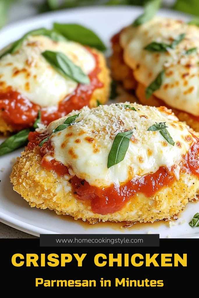 Make dinner a delight with this Crispy Air Fryer Chicken Parmesan recipe! Juicy chicken breasts are coated in a crunchy, cheesy breadcrumb mixture and topped with marinara and melted mozzarella, creating a guilt-free twist on a classic dish. Perfect for busy weeknights, this meal is ready in just 30 minutes. Click to explore this tasty recipe and get inspired! #AirFryerRecipes #ChickenParmesan #HealthyEating #EasyDinnerIdeas