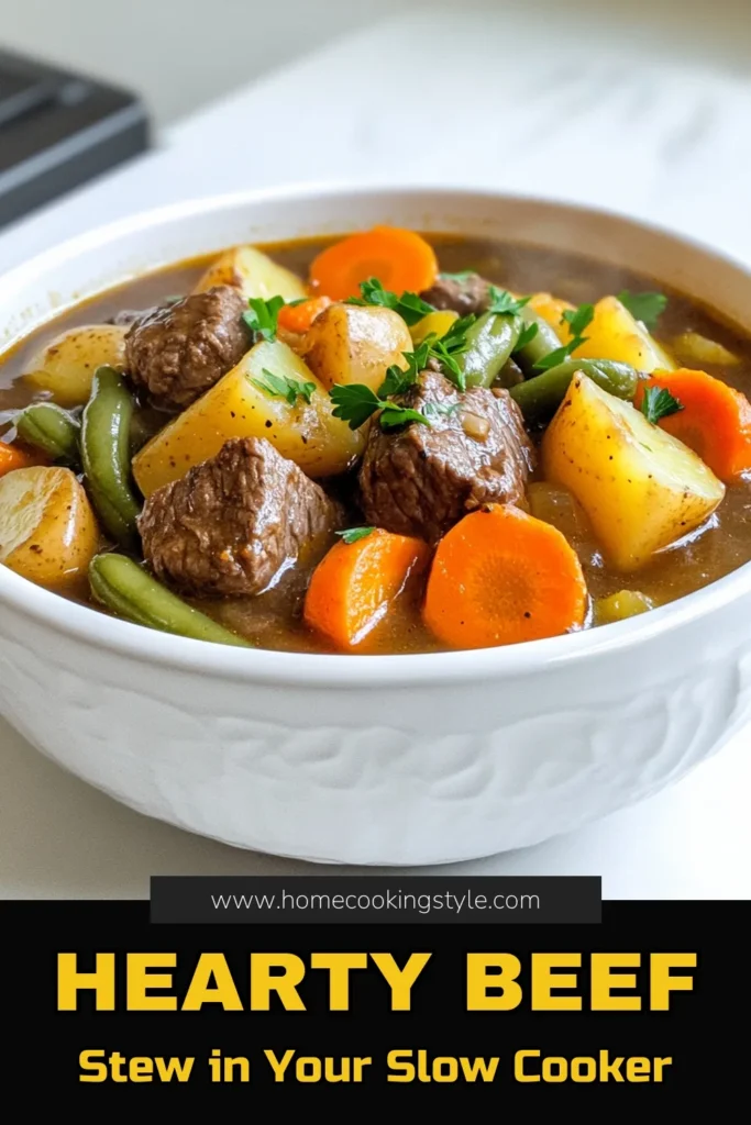 Warm up your evenings with this hearty slow cooker beef vegetable stew that’s bursting with flavor! This easy recipe combines tender beef, vibrant vegetables, and delicious spices, simmered to perfection for a comforting meal. Perfect for busy days, just set it and forget it! Discover all the step-by-step instructions and make your kitchen the coziest place this season. Click through to explore the recipe! #BeefStew #SlowCookerRecipes #ComfortFood #HealthyEating