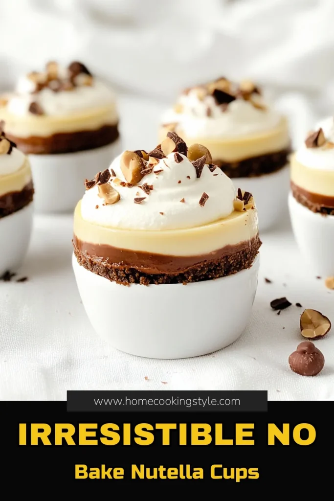 Indulge in a delightful treat with these No Bake Nutella Cheesecake Cups! Perfect for any chocolate lover, this easy recipe combines creamy Nutella, smooth cream cheese, and a crunchy cookie crust for a heavenly dessert experience. With just 20 minutes of prep time, you can whip up these decadent cups and impress your guests. Click to explore the full recipe and elevate your dessert game! #NutellaCheesecake #NoBakeDesserts #ChocolateLovers #DessertRecipes