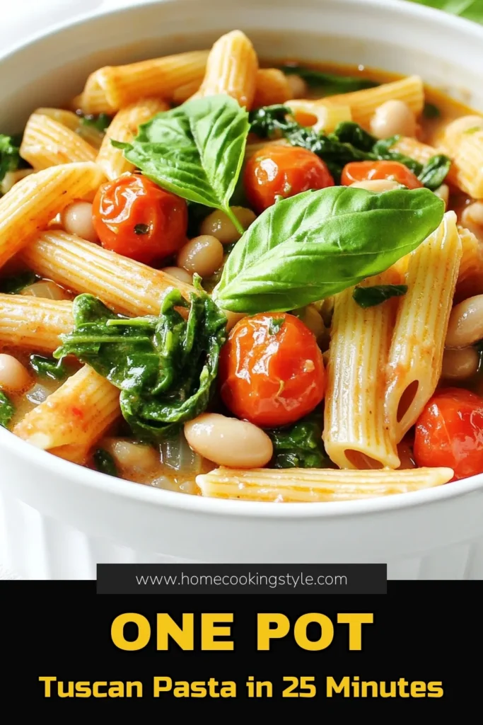 Discover the delightful flavors of One Pot Tuscan White Bean Pasta, where wholesome ingredients come together in just one pot! This quick and easy recipe features whole wheat pasta, creamy white beans, fresh spinach, and vibrant cherry tomatoes, perfect for a healthy meal in no time. Ready to impress your family? Click through to explore the full recipe and bring this delicious dish to your table tonight! #OnePotPasta #HealthyRecipes #ItalianCooking #EasyMeals