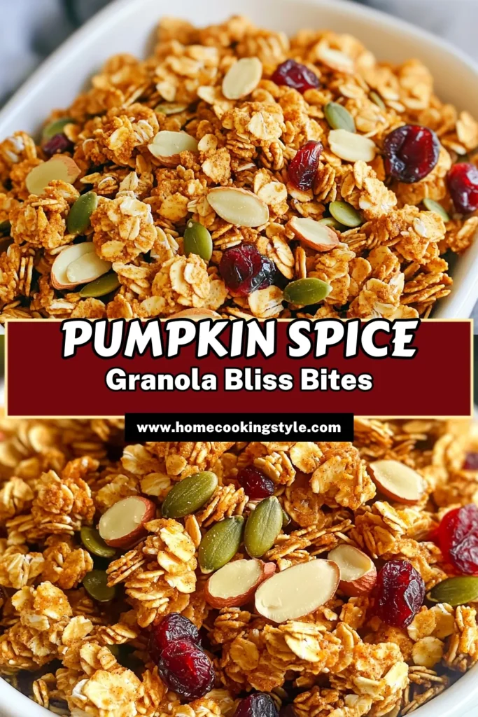 Satisfy your fall cravings with these easy and delicious Pumpkin Spice Granola Clusters! Packed with wholesome ingredients like oats, pumpkin seeds, and a touch of honey, this irresistible snack is perfect for breakfast or a midday treat. Ready in just 40 minutes, you can enjoy crunchy clusters anytime. Click through for the full recipe and start enjoying this autumn favorite today! #PumpkinSpice #GranolaClusters #FallRecipes #HealthySnacks