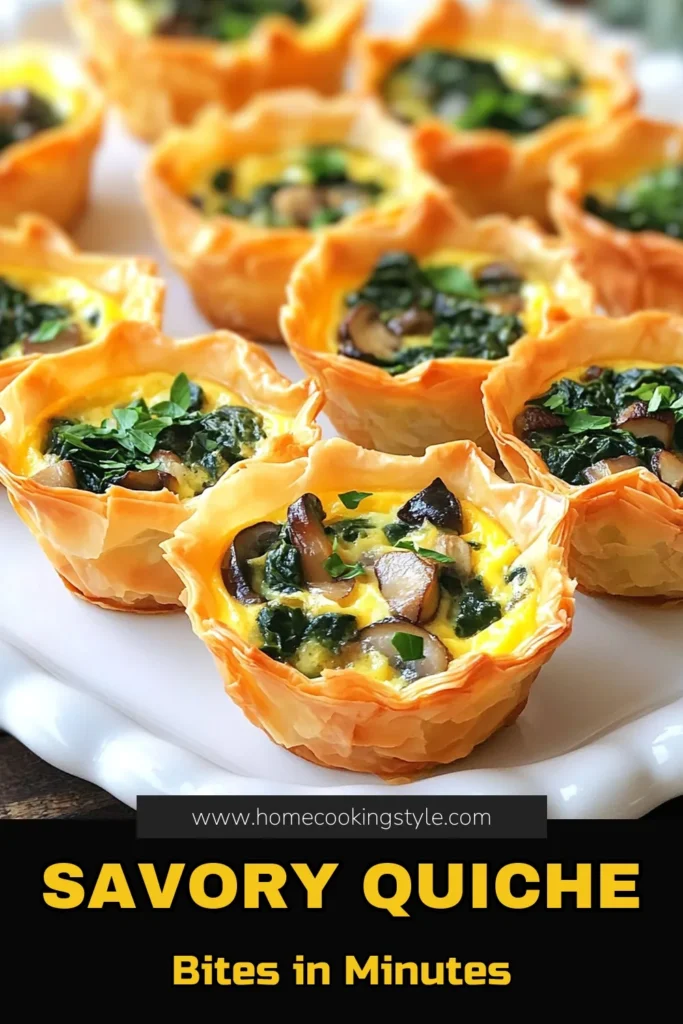 Indulge in these savory spinach mushroom quiche bites that are perfect for any gathering or snack time! With fresh spinach, mushrooms, and a cheesy egg filling baked in crispy phyllo pastry, these bites are a delightful treat. Easy to make and full of flavor, they’re sure to impress. Click to explore the full recipe and make your next meal special! #QuicheBites #SavoryRecipes #SpinachMushroom #EasyAppetizers