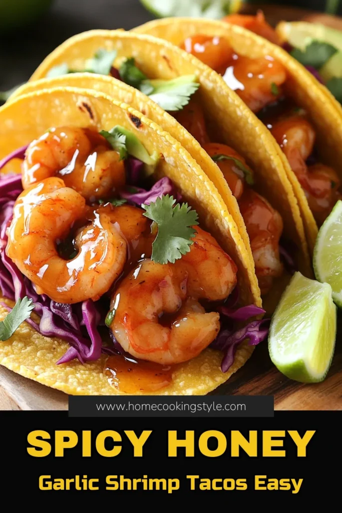 Spicy Honey Garlic Shrimp Tacos are the perfect way to spice up dinner! These delicious tacos feature succulent shrimp marinated in a sweet and spicy mix of honey, garlic, and ginger, all wrapped in warm corn tortillas. Ready in just 30 minutes, they're easy to make and bursting with flavor! Click through for the full recipe and elevate your taco night. #ShrimpTacos #EasyRecipes #SpicyFood #DinnerInspiration