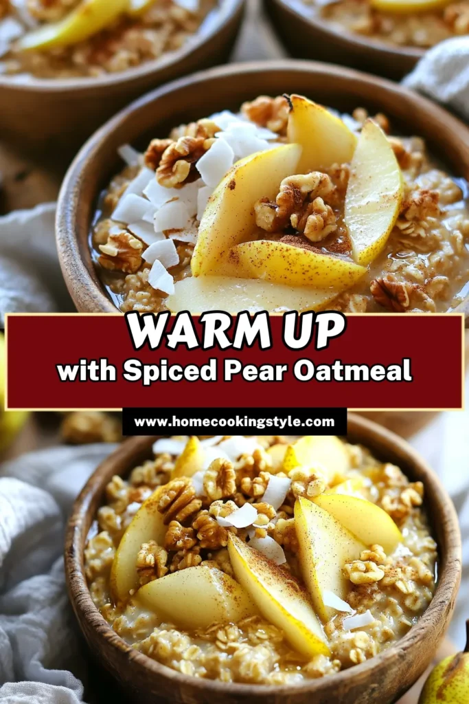 Warm up your mornings with this delightful Cozy Spiced Pear Crumble Oatmeal! This delicious recipe features rolled oats, ripe pears, and cozy spices like cinnamon and nutmeg, topped with toasted nuts and coconut for that perfect crunch. In just 20 minutes, you can enjoy a hearty breakfast that feels like a comforting hug. Click through to explore this simple yet scrumptious recipe and start your day off right!