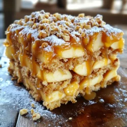 - 2 medium apples - 1 tablespoon lemon juice - 1 cup all-purpose flour - 1 cup brown sugar - 1/2 cup granulated sugar - 1 teaspoon baking powder - 1/2 teaspoon baking soda - 1/2 teaspoon ground cinnamon - 1/4 teaspoon salt - 1/2 cup oats - 1/2 cup unsalted butter - 2 large eggs - 1 teaspoon vanilla extract - 1/2 cup sour cream - 1/2 cup caramel sauce - 1/2 cup chopped nuts (walnuts or pecans) I love using fresh apples for this recipe. Choose medium apples that are crisp and sweet. Honeycrisp or Granny Smith work great. The lemon juice keeps them from browning and adds a nice zing. You need a mix of dry and wet ingredients to create a rich batter. For dry ingredients, I use flour, both brown and granulated sugar, baking powder, baking soda, cinnamon, and salt. The oats add a perfect texture. For the wet ingredients, I use unsalted butter, eggs, vanilla, sour cream, and caramel sauce. The caramel sauce adds a sweet surprise in each bite. If you want to add a crunch, consider using chopped nuts like walnuts or pecans. They enhance the flavor and texture of the cake. Have all these ingredients ready? You're set to create a delightful coffee cake! First, peel, core, and dice the apples. Toss the diced apples with one tablespoon of lemon juice. This step is key. The lemon juice keeps the apples from turning brown. It also adds a nice tangy flavor. Set the apples aside while you get the other parts ready. In a small bowl, combine half a cup of oats, half a cup of chopped nuts, a quarter cup of brown sugar, and one tablespoon of softened butter. Mix it all together until it looks crumbly. This mixture will go on top of the cake for some crunch. Set it aside for now. Start by preheating your oven to 350°F (175°C). Grease a 9-inch round cake pan or line it with parchment paper. In a medium bowl, whisk together one cup of all-purpose flour, one teaspoon of baking powder, half a teaspoon of baking soda, half a teaspoon of ground cinnamon, and a quarter teaspoon of salt. In a larger bowl, cream together half a cup of softened butter, half a cup of granulated sugar, and one cup of brown sugar. Mix until it is light and fluffy. This should take about three to four minutes. Next, add in two large eggs and one teaspoon of vanilla extract. Mix until everything is well combined. Now, add in half a cup of sour cream. Stir until the batter is nice and smooth. Gradually add the dry mixture to the wet mixture, stirring gently until just combined. Be careful not to overmix. Finally, fold in the prepared apples gently. To assemble the cake, pour half of the batter into the prepared pan. Spread it evenly. Drizzle half of the caramel sauce on top. Add the remaining batter and spread it out. Then, sprinkle the crumble mixture evenly over the top. Place the cake in the preheated oven. Bake for 45 to 50 minutes. Check with a toothpick. It should come out clean when the cake is done. Once baked, allow the cake to cool in the pan for about ten minutes. After that, transfer it to a wire rack to cool completely. Before serving, drizzle any remaining caramel sauce on top for a sweet finish. To get the right texture in your cake, avoid overmixing the batter. Mix just until the wet and dry ingredients blend. Overmixing makes the cake tough. For the apples, toss them with lemon juice. This keeps them fresh and adds a nice bite. Add a pinch of nutmeg or ginger for extra warmth. You can also use almond or maple extract to change the flavor. For the best caramel drizzle, warm the sauce slightly. This makes it easier to pour and gives a nice flow over your cake. Garnish your cake with a dusting of powdered sugar. This makes it look pretty. Serve slices with a scoop of vanilla ice cream or a dollop of whipped cream. The cold cream pairs well with the warm cake and adds richness. {{image_2}} You can change a few items to make this cake your own. - Alternative fruits or nuts: Try using pears or peaches instead of apples. You can also swap in almonds or pistachios for the nuts. - Gluten-free options for flour: Use a gluten-free all-purpose flour blend. This will keep the cake just as tasty. Adding new flavors can make this cake even better. - Adding chocolate or other flavorings: Mix in chocolate chips or a bit of cocoa powder for a chocolate twist. You could also try adding a hint of nutmeg or ginger. - Different types of caramel sauces: Use salted caramel for a sweet and salty mix. Or try vanilla caramel for a lighter flavor. You can change the cake to fit the season or holiday. - Adapting the recipe for different seasons or holidays: In fall, add pumpkin spice for warmth. For spring, use fresh berries instead of apples. You can even make a festive version for the holidays with spices and nuts. These variations let you play with flavors and make the cake fit any occasion! To keep your caramel apple crumble coffee cake fresh, store it in the fridge. Use an airtight container or wrap it tightly in plastic wrap. This helps prevent the cake from drying out. It can stay fresh for up to five days in the fridge. If you want to keep it longer, freezing is a great option. To freeze the cake, let it cool completely first. Then, wrap it in plastic wrap and foil. This helps protect it from freezer burn. You can freeze the cake for up to three months. When you want to enjoy it, move it to the fridge overnight to thaw slowly. You can also leave it at room temp for a few hours. To warm the cake, preheat your oven to 350°F (175°C). Place slices on a baking sheet and cover with foil. Heat for about 10-15 minutes until warm. You can also use the microwave. Heat individual slices for about 30 seconds. Be careful not to overheat, as it can dry out the cake. Enjoy your warm slice with a drizzle of caramel sauce! For this coffee cake, I recommend using Granny Smith or Honeycrisp apples. These apples hold their shape well when baked and bring a nice tartness. This contrast with the sweet caramel makes each bite delightful. You can also try Fuji or Braeburn apples for a sweeter flavor. Yes, you can make this cake in advance! Bake it and let it cool completely. Wrap it tightly in plastic wrap and store it in the fridge for up to three days. You can also freeze it for up to two months. Just thaw it in the fridge overnight before serving. To check if the cake is done, insert a toothpick into the center. If it comes out clean or with a few crumbs, your cake is ready. If it has wet batter on it, bake for a few more minutes. You can also gently press the top; it should spring back when done. Yes, you can swap sour cream with plain yogurt or buttermilk. Both options will keep the cake moist and fluffy. If you use yogurt, choose full-fat for the best results. The flavor will change slightly, but it will still taste great. This blog post covered how to make a delicious apple crumble cake. We explored the fresh, dry, and wet ingredients you need. I shared step-by-step instructions for preparing, baking, and cooling your cake. Tips on texture, flavor, and serving suggestions enhance your baking experience. Plus, we talked about storage and variations to keep it exciting. Enjoy making this cake for any occasion. With these tips, you’re sure to bake a winner!