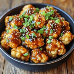 - 1 head of cauliflower, cut into florets - 1 cup all-purpose flour - 1 cup cornstarch - 1 teaspoon garlic powder - 1 teaspoon onion powder - 1 teaspoon paprika - ½ teaspoon salt - ½ teaspoon black pepper - 1 cup water (or plant-based milk for added creaminess) - 3 tablespoons soy sauce - 2 tablespoons rice vinegar - 2 tablespoons agave syrup or honey - 1 teaspoon sesame oil - 1 teaspoon grated ginger - 1 tablespoon sriracha (adjust to taste) - Chopped green onions, for garnish - Toasted sesame seeds, for garnish I love using fresh cauliflower for this dish. The florets soak up all the flavors. The dry ingredients create a crunchy coating that makes each bite special. I combine flour, cornstarch, and spices for an amazing batter. Garlic and onion powder add depth. Paprika gives a nice color and flavor. For the sauce, I mix soy sauce, rice vinegar, and sweeteners like agave or honey. This mix balances salty and sweet. Adding sesame oil and ginger boosts the flavor. Sriracha brings the heat! You can adjust it to your taste. I recommend garnishing with green onions and sesame seeds for a pop of color and crunch. This recipe is easy and fun. Grab these ingredients, and let’s make a crispy delight! First, preheat your air fryer to 375°F (190°C). This step is vital for crispiness. A hot fryer cooks the cauliflower evenly and well. Make sure it reaches the right temperature before cooking. This ensures your florets turn out golden and crunchy. Next, let's create the batter. In a large bowl, combine these dry ingredients: - 1 cup all-purpose flour - 1 cup cornstarch - 1 teaspoon garlic powder - 1 teaspoon onion powder - 1 teaspoon paprika - ½ teaspoon salt - ½ teaspoon black pepper Mix them well. Gradually whisk in 1 cup of water (or plant-based milk). The batter should be smooth. Aim for a texture like pancake batter. Now it’s time to cook! Dip each cauliflower floret into the batter. Let any excess batter drip off. Place the florets in the air fryer basket in a single layer. Avoid overcrowding for best results. Air fry them for 12-15 minutes. Shake the basket halfway through cooking. This helps them cook evenly. You want them to be golden brown and crispy. While the cauliflower cooks, let’s make the sauce. In a saucepan, combine: - 3 tablespoons soy sauce - 2 tablespoons rice vinegar - 2 tablespoons agave syrup (or honey) - 1 teaspoon sesame oil - 1 teaspoon grated ginger - 1 tablespoon sriracha Bring this mixture to a simmer over medium heat. Stir occasionally. Let it cook for about 5 minutes until it thickens slightly. If you want a thicker sauce, simmer it a bit longer. Once the cauliflower is ready, transfer it to a mixing bowl. Pour the sauce over the hot florets. Gently toss to coat them evenly. For a beautiful presentation, garnish with chopped green onions and toasted sesame seeds. This adds color and flavor to your dish. Enjoy this crispy delight! To get your General Tso cauliflower super crispy, avoid overcrowding in the air fryer. If you pile too many florets in, they won't cook evenly. You want each piece to have space around it. Cook in batches if needed. Adjusting cooking time can also help. If you like your cauliflower extra crispy, try adding a few more minutes. Just watch closely to prevent burning. Want to take your flavors up a notch? Consider adding spices like cayenne or five-spice powder. These add depth and warmth. You can customize the heat level with sriracha. If you like it mild, use less. For more kick, add extra sriracha or even a splash of hot sauce. Batch cooking is a great idea for busy days. You can prep a big batch of cauliflower and store it in the fridge. For the best reheating, use the air fryer again. This will help keep the cauliflower crispy. Just reheat at 375°F for about 5 minutes. Enjoy your tasty meal any day! {{image_2}} To make this dish gluten-free, swap all-purpose flour with almond flour or coconut flour. These options work well but may change the taste slightly. Use cornstarch as it is naturally gluten-free. For texture, ensure your batter is smooth and thick, similar to pancake batter. This keeps the coating intact and crispy. For a vegan twist, use plant-based milk like almond or oat milk in the batter. Instead of honey, agave syrup is a great choice. It sweetens the sauce without animal products. Skip the egg entirely, as it’s not needed in this recipe. The batter will still stick well to the cauliflower. You can use other vegetables in place of cauliflower. Broccoli, zucchini, or even bell peppers work nicely. Adjust the cooking time based on the vegetable. For example, broccoli may need a bit more time, while bell peppers cook quickly. Keep an eye on them to stay crispy and delicious. To keep your leftover General Tso cauliflower fresh, store it in the fridge. Place the cauliflower in an airtight container. This will help keep it crispy and tasty. It is best to enjoy leftovers within 2-3 days. Before putting it in the fridge, let it cool to room temperature. This prevents moisture build-up. If you want to keep it even longer, consider freezing it. To freeze General Tso cauliflower, first wait until it cools down completely. Then, spread the florets on a baking sheet. Make sure they do not touch each other. Freeze them for about 1-2 hours until firm. Once frozen, move the florets to a freezer-safe bag. Remove as much air as possible. This helps prevent freezer burn. You can keep it in the freezer for up to three months. When you are ready to enjoy it, take out the desired amount. You can reheat it directly from the freezer. Preheat your air fryer to 375°F (190°C). Cook for 15-20 minutes, shaking the basket halfway. This will help it become hot and crispy again. If you prefer, you can also thaw it in the fridge overnight before reheating. Yes, you can use frozen cauliflower. Frozen cauliflower is convenient and saves time. It might be softer than fresh, which can change the texture. If you use frozen, cook it a little longer. Thaw it first for best results. To make it less spicy, reduce the sriracha. You can also add more soy sauce or vinegar. This will keep the flavor but lower the heat. If you want, try adding sugar to balance the spice. Air Fryer General Tso Cauliflower pairs well with rice or noodles. You can also add a side of steamed broccoli or a fresh salad. These sides complement the dish and add more color to your plate. To cook cauliflower evenly, do not overcrowd the air fryer basket. Place florets in a single layer. Shake the basket halfway through cooking. This helps all sides crisp up and cook well. Always check for golden-brown color before serving. In this article, we explored how to make Air Fryer General Tso Cauliflower. We covered important ingredients and detailed each step, from preparing the batter to cooking the florets. We also shared tips for crispiness and flavor enhancements. Remember, you can customize this recipe for gluten-free or vegan diets. With some easy storage methods, you can enjoy leftovers too. Trying new recipes can be fun and rewarding. Enjoy your cooking adventure with this tasty dish!