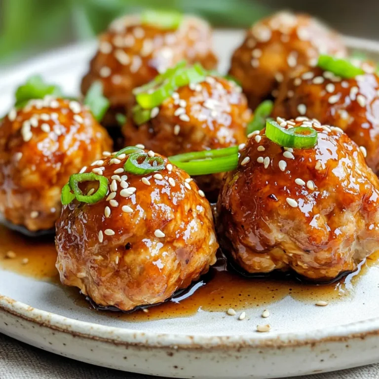 - 1 lb ground chicken - 1/4 cup breadcrumbs - 1/4 cup green onions, finely chopped - 1 clove garlic, minced - 1 teaspoon ginger, grated - 1 tablespoon soy sauce - 1 tablespoon honey - 1 tablespoon sesame oil - 1/2 teaspoon black pepper - 1/4 teaspoon salt - 1/4 cup teriyaki sauce (store-bought or homemade) - Sesame seeds for garnish - Extra green onions for garnish These ingredients create a base for the meatballs. Ground chicken is lean and tasty. The breadcrumbs help hold everything together. The green onions add a fresh crunch. Garlic and ginger bring lots of flavor. Soy sauce and honey balance salty and sweet. Sesame oil gives a nutty taste. Black pepper and salt enhance the overall flavor. Finally, teriyaki sauce adds a glossy glaze. - Chopped bell peppers - Pineapple chunks - Red pepper flakes You can add chopped bell peppers for extra color and sweetness. Pineapple chunks can add a nice fruity twist. If you like spice, red pepper flakes will kick it up a notch. These options let you make the dish your own. - Ground turkey or pork instead of chicken - Gluten-free breadcrumbs for a gluten-free option - Maple syrup instead of honey for a vegan choice If you don't eat chicken, ground turkey or pork works well. For gluten-free diets, use gluten-free breadcrumbs. If you're vegan, replace honey with maple syrup. These swaps keep the dish delicious for everyone. To start, gather a large bowl. Add 1 pound of ground chicken. Next, mix in 1/4 cup of breadcrumbs. Chop 1/4 cup of green onions and add them to the bowl. Then, mince 1 clove of garlic and grate 1 teaspoon of ginger. These will boost the flavor. Pour in 1 tablespoon of soy sauce, followed by 1 tablespoon of honey and 1 tablespoon of sesame oil. Season with 1/2 teaspoon of black pepper and 1/4 teaspoon of salt. Now, mix everything together until it’s well combined. Before you form the meatballs, preheat your air fryer. Set it to 370°F (190°C) and let it heat for about 5 minutes. Preheating ensures the meatballs cook evenly and get that nice crispy outside. Now, it’s time to shape the meatballs. Use your hands to scoop out the mixture. Roll each piece into a ball, about 1 to 1.5 inches wide. You should get around 18 to 20 meatballs. Place the meatballs in a single layer in the air fryer basket. Make sure they don’t touch each other. If your air fryer is small, cook in batches. Cook them at 370°F (190°C) for 12 to 15 minutes. Flip them halfway through to brown both sides. Once the meatballs are cooked, take them out of the air fryer. Drizzle 1/4 cup of teriyaki sauce over them. Toss gently to coat each meatball. Return them to the air fryer for an additional 2 to 3 minutes. This helps set the glaze. Finally, remove the meatballs and garnish with sesame seeds and extra chopped green onions before serving. Enjoy your tasty Air Fryer Teriyaki Chicken Meatballs! To get the best results in your air fryer, follow these tips: - Preheat your air fryer for about 5 minutes. This helps the meatballs cook evenly. - Avoid crowding the air fryer basket. Leave space between meatballs for air circulation. - Turn the meatballs halfway through cooking. This allows both sides to brown nicely. - Use a meat thermometer to check the internal temperature. It should reach 165°F (75°C) for safety. To make meatballs that are uniform in size, try these steps: - Use a cookie scoop or an ice cream scoop. This helps you grab equal portions. - Wet your hands with water before rolling the meatballs. This prevents sticking. - Aim for 1 to 1.5 inches in diameter. This size cooks evenly in the air fryer. - Place the formed meatballs on a plate before cooking. This keeps them organized. To boost the flavor of your meatballs, consider these suggestions: - Marinate the meat mixture for at least 30 minutes before cooking. This adds depth. - Mix in extra soy sauce or ginger for a stronger taste. - After cooking, drizzle more teriyaki sauce on top. This gives an extra flavor punch. - Garnish with sesame seeds and green onions. They add both taste and visual appeal. {{image_2}} Want to add some heat? Simply mix in 1-2 teaspoons of sriracha or chili paste into the meatball mixture. This small change brings a spicy twist, perfect for those who love a kick. The sweet teriyaki sauce balances the spice, giving you a tasty bite. You can adjust the spice level to match your taste. If you want even more heat, sprinkle red pepper flakes on top before serving. Do you prefer turkey or pork? You can easily swap ground chicken for ground turkey or pork in this recipe. Both options keep the meatballs juicy and flavorful. Turkey has a lighter taste, while pork adds a rich flavor. The cooking time remains the same, so you can still enjoy quick and easy meatballs. Just remember to check their doneness with a meat thermometer. For vegetarian meatballs, try using plant-based protein. Options like lentils, chickpeas, or store-bought meat substitutes work well. Cook lentils or chickpeas until soft, then mash them before mixing with breadcrumbs and seasonings. You can also use tofu or tempeh, finely crumbled. Adjust the teriyaki sauce to suit your flavor preferences. These variations make it easy for everyone to enjoy teriyaki meatballs. After enjoying your Air Fryer teriyaki chicken meatballs, you might have some left. To store them, let the meatballs cool to room temperature. Then, place them in an airtight container. This helps keep them fresh. You can keep them in the fridge for up to three days. If you want to keep them longer, freezing is a great option. When you're ready to eat your leftovers, reheating them is easy. The best way is to use the air fryer again. Preheat the air fryer to 350°F (175°C). Place the meatballs in the basket in a single layer. Heat them for about 5 to 7 minutes. This method keeps them juicy and tasty. You can also use a microwave, but this may make them a bit soggy. If you want to save some meatballs for later, freezing is a smart choice. First, let the cooked meatballs cool completely. Then, arrange them in a single layer on a baking sheet. Freeze them for about 1 hour until solid. After that, transfer the meatballs to a freezer-safe bag. Label the bag with the date. They can last for up to three months in the freezer. When you want to eat them, just reheat from frozen in the air fryer or thaw in the fridge overnight. Cook your meatballs in the air fryer for 12-15 minutes at 370°F (190°C). Turn them halfway for even cooking. This timing ensures they are juicy and full of flavor. Yes, you can skip the breadcrumbs. Use finely chopped veggies or oats as a binder instead. This keeps your meatballs moist and delicious while making them gluten-free. Try sweet chili sauce, hoisin sauce, or a spicy sriracha mix. These sauces add depth and make the dish even more exciting. You can serve them as dips or drizzle over the meatballs. Check the meatballs with a meat thermometer. They should reach an internal temperature of 165°F (74°C). If you don't have one, cut a meatball in half. No pink means they are done! Absolutely! Bake them at 400°F (200°C) for about 20-25 minutes. Arrange them on a baking sheet and flip halfway through. This method also gives you tasty meatballs, though they may be less crispy. Now you know how to make delicious air fryer teriyaki chicken meatballs. We covered the ingredients needed, plus tasty options to mix it up. The step-by-step instructions ensure you get perfect results every time. Remember to follow my tips for the best flavor and shape. You can even store, freeze, and reheat these meatballs for later. Try different variations to keep meals fun and exciting. Enjoy these tasty bites and impress your friends and family!