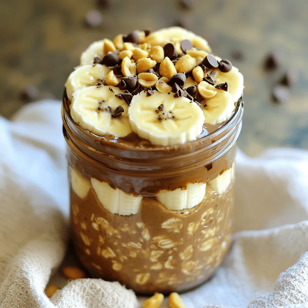 To make Peanut Butter Cup Overnight Oats, gather these simple ingredients: - 1 cup rolled oats - 2 cups almond milk - 3 tablespoons peanut butter - 1 tablespoon cocoa powder - 2 tablespoons maple syrup - 1 banana, sliced - 1/4 cup chocolate chips - A pinch of salt - Optional toppings: chopped peanuts, sliced bananas, additional chocolate chips These ingredients blend to create a creamy and tasty meal. The oats give a hearty base, while almond milk adds a nice touch of creaminess. Peanut butter brings that rich, nutty flavor. Cocoa powder and chocolate chips make it feel like a treat. Maple syrup adds just the right sweetness. The sliced banana gives a fresh kick. You can switch up the toppings based on what you love. Try adding chopped peanuts for crunch or more banana for extra flavor. This recipe is flexible, so feel free to get creative! - First, take a medium bowl. - Combine 1 cup rolled oats with 2 cups almond milk. - Add 3 tablespoons peanut butter, 1 tablespoon cocoa powder, and 2 tablespoons maple syrup. - Sprinkle in a pinch of salt. Mix well until smooth. - Next, slice your banana. - Fold the banana and half of the 1/4 cup chocolate chips into the mix gently. - Spoon the mixture into jars, leaving room for toppings. - Seal the jars with lids. - Place them in the refrigerator overnight or for at least 4-6 hours. - In the morning, stir the oats before you eat. - If you like, add a splash of milk for creaminess. - Enjoy your oats cold or warm them up if preferred. To make your peanut butter cup overnight oats creamy, you can adjust the milk. If you want extra creaminess, add a bit more almond milk. You can also try whole milk or oat milk for a richer taste. Soaking the oats overnight is key. This allows the oats to absorb the milk and soften. If you skip this step, the oats may be too hard in the morning. You can choose between creamy or crunchy peanut butter. Creamy peanut butter gives a smooth texture, while crunchy adds some fun bites. If you use natural peanut butter, check for added sugar or oils. The best natural kinds have just peanuts and salt. You can use honey or maple syrup as sweeteners. Both work well in this recipe. If you want less sweetness, start with less. You can always taste and add more to suit your taste. This way, you have full control over how sweet your oats will be. {{image_2}} For a dairy-free option, use almond milk or oat milk. Both work great in this recipe. If you want to keep it gluten-free, choose certified gluten-free oats. This way, you enjoy all the flavors without the worry. You can spice things up by adding a pinch of cinnamon. It pairs well with the peanut butter and chocolate. Want to switch it up? Try adding other fruits like strawberries or apples. They add a fresh twist to your oats. For fall, make a pumpkin spice version. Just add pumpkin puree and pumpkin spice to the mix. For the holidays, think about festive toppings. Crushed peppermint or holiday sprinkles can bring some cheer to your morning. Enjoy these fun variations to keep your breakfast exciting! Store your peanut butter cup overnight oats in glass jars or airtight containers. This keeps them fresh and prevents spills. I recommend using jars with lids. They are easy to grab in the morning. For toppings, keep them separate until you are ready to eat. This way, they stay crunchy and fresh. These oats last well in the fridge for up to five days. This makes them great for meal prep. If you want to freeze them, you can. Just make sure to use freezer-safe containers. They will stay good in the freezer for about three months. When you are ready to eat, thaw them overnight in the fridge. To reheat, use a microwave or stovetop. If you use a microwave, heat in 30-second bursts. Stir in between to avoid hot spots. When using the stovetop, add a splash of milk for creaminess. This helps adjust the consistency if it gets too thick. Enjoy warm or cold, based on your preference! Yes, you can easily make these oats vegan. Here are some good substitutes: - Use almond milk or any plant-based milk. - Swap honey for maple syrup. - Choose dairy-free chocolate chips. These small changes keep the recipe tasty and plant-based. If you forget to soak your oats, don’t worry! You can still enjoy them. Here are quick soaking methods: - Use hot water instead of cold milk. - Let them soak for about 30 minutes. - Stir them well and let them sit. This helps them soften faster, so they still taste great! You can use steel-cut oats, but they will change the texture. Here’s what to know: - Steel-cut oats are chewier and take longer to soak. - You should soak them for at least 8 hours. - You can also cook them on the stove for a quicker meal. Keep in mind that the flavor will be similar, but the texture will differ. This article shared easy steps to make tasty overnight oats. From the right ingredients to storage tips, you now have all you need. You can play with flavors and textures to suit your taste. Remember, use natural sweeteners and toppings for the best results. This dish is quick, healthy, and flexible for anyone. Enjoy your creation without worry! Try new ideas and make it your own.