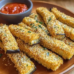 - 1 large eggplant, cut into fry-shaped pieces - 1 cup panko breadcrumbs - 1/2 cup grated Parmesan cheese - 1 teaspoon garlic powder - 1 teaspoon onion powder - 1 teaspoon Italian seasoning - Salt and pepper, to taste - 2 large eggs, beaten - Olive oil spray Using panko is key for crispiness. Panko breadcrumbs are lighter and airier than regular breadcrumbs. They create a golden, crunchy coating that enhances the texture of the fries. If you want to switch up the cheese, try using mozzarella or a dairy-free option like nutritional yeast. Both can add a nice flavor. Choosing the right eggplant is also important. Look for a large eggplant with smooth skin. It should feel firm to the touch. Avoid any with bruises or soft spots, as these can affect taste and texture. First, slice the eggplant into fry-shaped sticks, about 1/4 inch thick. This size helps them cook evenly. Next, place the slices in a colander. Sprinkle salt over them. Let them sit for about 30 minutes. This process removes moisture and bitterness. After 30 minutes, rinse the slices under cold water. Pat them dry using paper towels. This step is key for crisp fries. Now, let’s set up your breading station. In one bowl, whisk the two beaten eggs. In another bowl, mix panko breadcrumbs, grated Parmesan cheese, garlic powder, onion powder, Italian seasoning, salt, and pepper. This setup makes it easy to coat your eggplant fries. Keep everything close by, so you can work quickly. Take each eggplant fry and dip it into the beaten eggs. Let the excess egg drip off. Next, coat it in the breadcrumb mixture. Press the breadcrumbs lightly to make sure they stick well. This helps create a nice crust. Set each coated fry on a plate and repeat until all fries are coated. Before cooking, preheat your air fryer to 400°F (200°C). This step is very important for crispy texture. Preheating takes about 3-5 minutes. A hot air fryer cooks the fries evenly. This makes them golden brown and crunchy. Once preheated, lightly spray the fries with olive oil. Place them in a single layer in the air fryer basket. Make sure not to overcrowd them. Cook for 12-15 minutes, flipping halfway through. This ensures even browning. Keep an eye on them as they cook. You want them crispy and golden. When the fries are done, remove them from the air fryer. Serve them hot for the best taste. They pair well with marinara sauce or your favorite dipping sauce. You can also serve them alongside a fresh salad or pasta dish. Enjoy your crispy eggplant fries! To get the best crispiness, do not overcrowd the basket. If you pack too many fries together, they won’t cook evenly. Each fry needs space for hot air to circulate. Use a light spray of olive oil for extra crunch. This helps the coating brown nicely. A little oil goes a long way! You can customize the flavor of your eggplant fries. Try adding cayenne for heat or smoked paprika for a unique twist. You can also use different herbs like rosemary or thyme to change up the taste. Experiment with spice blends to find your favorite! One common mistake is overcooking or undercooking the fries. Keep an eye on them while cooking. They should be golden brown when done. Also, make sure your eggplant is prepared properly. Salting it helps remove moisture and bitterness, making it taste better. Rinse and dry the slices well for the best results. {{image_2}} For cheesy eggplant fries, you can mix in different cheeses. Try mozzarella for a gooey texture or cheddar for a sharp bite. Grate the cheese finely and blend it with the panko. This adds flavor and keeps the fries crispy. Balance flavors by adding herbs like parsley or basil. This brings freshness and a nice contrast to the rich cheese. To make spicy eggplant fries, add heat with cayenne or chili powder. Mix these spices into the breadcrumb mixture before coating. Start with a little and taste as you go. For dipping sauces, try ranch with hot sauce or a spicy mayo. These pair well and enhance the heat. You can also serve with a sweet chili sauce to balance the spice. For a gluten-free version, swap panko with almond flour or crushed cornflakes. Both options provide crunch without gluten. You may need to adjust the coating process. Use more eggs to help the coating stick better. This ensures every fry stays crispy and delicious. After you make your eggplant fries, let them cool first. Place them in an airtight container. This helps keep them fresh. You can store them in the fridge for up to 3 days. If you leave them out, they may get soggy or stale. To reheat your fries, use the air fryer. Set it to 350°F (175°C). Heat them for about 5 to 7 minutes. This keeps them crispy. Avoid the microwave, as it makes them soft and soggy. If you want to freeze your eggplant fries, let them cool completely first. Then, place them in a single layer on a baking sheet. Freeze them for about 1-2 hours until firm. After that, transfer them to freezer bags. They can last for up to 3 months. When you're ready to eat, take them out and thaw in the fridge overnight. Cook them straight from frozen in the air fryer at 400°F (200°C) for 15-20 minutes. This way, you can enjoy crispy fries any time! Yes, you can use regular breadcrumbs. However, panko gives a crispier texture. Regular breadcrumbs may not achieve the same crunch. If you want a lighter result, stick with panko. Eggplant fries are done when they turn golden brown. Check them at 12 minutes. If they feel crispy, they are ready. If not, cook them for a few more minutes. Yes, you can bake the fries. Preheat your oven to 425°F (220°C). Arrange the fries on a baking sheet. Bake for 20-25 minutes, flipping halfway through for even cooking. No, these eggplant fries are not vegan. They contain eggs for coating. You can replace eggs with a flaxseed mixture or a plant-based egg substitute to make them vegan. To make the fries healthier, use less cheese. You can also skip the eggs and use a light spray of olive oil. Add more spices for flavor without added calories. Absolutely! You can use zucchini, sweet potatoes, or carrots. Cut them into fry shapes like the eggplant. Adjust cooking times based on the vegetable for the best results. In this blog post, we explored how to make delicious eggplant fries step by step. You learned about the key ingredients, including panko for extra crispiness and various cheese options. We also covered important tips, like avoiding overcrowding the air fryer. You can enjoy many tasty variations and store leftovers for later. Remember, perfecting these fries takes practice, but the end result is worth it. Try out these tips and enjoy your homemade eggplant fries with friends and family!