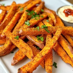 To make spicy Cajun sweet potato fries, gather the following ingredients: - 2 large sweet potatoes, peeled and cut into fries - 2 tablespoons olive oil - 1 tablespoon Cajun seasoning - 1 teaspoon garlic powder - 1 teaspoon paprika - ½ teaspoon salt - ¼ teaspoon black pepper - Optional: Fresh parsley for garnish and dipping sauce (like ranch or sriracha mayo) These ingredients create a delicious and spicy flavor. Sweet potatoes give a natural sweetness and a nice texture. The olive oil helps the seasoning stick and gives a crisp finish. Cajun seasoning adds that bold kick. Garlic powder and paprika deepen the taste. Salt and black pepper enhance all the flavors. You can customize this recipe with your favorite sauces. Try ranch for a cool dip or sriracha mayo for extra heat. Enjoy experimenting with these ingredients! To make great fries, start by soaking the sweet potatoes. Soak them in water for at least 30 minutes. This step helps to make them crispy. After soaking, drain the water and dry the fries with a towel. Next, cut the sweet potatoes into fries. Make sure the pieces are even. This helps them cook well. Aim for about ¼ to ½ inch thickness. Thicker fries will take longer to cook. Now, it’s time to cook! Preheat your air fryer to 400°F (200°C). This step ensures even cooking right from the start. In a large bowl, mix the fries with olive oil and spices. Use 2 tablespoons of olive oil, 1 tablespoon Cajun seasoning, 1 teaspoon garlic powder, 1 teaspoon paprika, ½ teaspoon salt, and ¼ teaspoon black pepper. Toss them well to coat each fry evenly. Place the fries in the air fryer basket in a single layer. Do not overcrowd them. Cook for 15-20 minutes. Shake the basket halfway through. This helps them crisp up nicely. Once they are golden brown, remove the fries from the air fryer. Let them cool slightly before serving. This will help them maintain their crispiness. Garnish with fresh parsley if you like. Serve them hot with your favorite dipping sauce, such as ranch or sriracha mayo. Enjoy your spicy Cajun sweet potato fries! To get the best crispiness, soak your sweet potato fries. Soak them in water for at least 30 minutes. This removes extra starch and helps them crisp up. After soaking, drain the fries and pat them dry. This step is key for a crunchy texture. When placing fries in the air fryer, avoid overcrowding. Spread them out in a single layer. This allows hot air to flow around each fry. You’ll get a nice, even cook this way. If you want more heat, adjust the spice levels. Add more Cajun seasoning for a bolder flavor. You could also mix in some cayenne pepper for an extra kick. For dipping sauces, ranch and sriracha mayo work well. They add coolness and a spicy touch. You can also try a garlic aioli for a rich flavor. These dips complement the fries perfectly. {{image_2}} You can switch up the flavor of your fries with different seasonings. Try taco seasoning for a zesty twist. You can also use a mix of cumin and chili powder for an earthy taste. For a sweeter touch, blend cinnamon with your spices. This works well with the natural sweetness of the potatoes. Mixing sweet and savory can create a unique flavor. A hint of brown sugar can balance the heat of your Cajun seasoning. You can even add a pinch of cayenne for extra spice. Experimenting with these blends keeps your fries exciting and delicious. The cut of your fries can change their texture and taste. Steak fries are thicker and have a soft inside. They hold the seasoning well and are great for dipping. Thin fries cook faster and become extra crispy. They are fun to snack on and perfect for sharing. Waffle fries add a fun twist to your meal. Their unique shape catches more seasoning. You can make them by cutting sweet potatoes with a crinkle cutter. This gives a beautiful look and crispy bites. Each cut offers a different experience, so feel free to try them all! To keep your spicy Cajun sweet potato fries fresh, store them properly. First, let the fries cool down. Place them in an airtight container. This helps prevent moisture from making them soggy. Use a glass or plastic container with a tight lid. You can also wrap them in foil or parchment paper before placing them in a container. This method keeps them crispy and flavorful. Reheating can be tricky, but I have some tips for you. Preheat your air fryer to 350°F (175°C). This lower heat helps the fries crisp up again. Spread the fries in a single layer in the basket. Heat them for about 5-7 minutes. Check them often to avoid overcooking. You can also use an oven if you prefer. Just place them on a baking sheet and heat at 350°F for a similar time. Enjoy those crispy fries again! Yes, you can use regular potatoes. However, sweet potatoes add a unique flavor. They are sweeter and have a creamy texture. Regular potatoes will give a crispier bite but less sweetness. If you want to try, use russet or Yukon gold potatoes. Just remember to adjust your cooking time. They may cook faster than sweet potatoes. Check for color and texture. The fries should be golden brown and crispy. You can also taste a fry to see if it’s cooked through. If it feels soft inside and crispy outside, it is ready. I recommend shaking the basket halfway through cooking. This ensures even cooking for all the fries. You can serve these fries as snacks or meals. Here are some ideas: - Snack options: - Pair with ranch dressing for cooling contrast. - Try sriracha mayo for added spice. - Serve with guacamole for a creamy dip. - Meal pairings: - Serve alongside grilled chicken or fish for a tasty meal. - Add to burgers for a fun twist. - Top with chili for a loaded fry dish. These fries are versatile and go great with many dishes! In this post, we explored how to make delicious Cajun sweet potato fries. We covered ingredients, step-by-step instructions, and expert tips to achieve perfect crispiness. You can enhance flavors and try different cuts. Proper storage and reheating methods ensure your fries stay great. These simple tricks can help you enjoy homemade fries anytime. Enjoy experimenting with the recipes and make them your own. With practice, you can make the best fries!