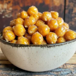 - 1 can (15 oz) chickpeas, drained and rinsed - 2 tablespoons olive oil - 2 tablespoons granulated sugar - 1 teaspoon ground cinnamon - ¼ teaspoon salt - ½ teaspoon vanilla extract These core ingredients create a sweet and crunchy snack. Chickpeas give protein and fiber. Olive oil helps them crisp up. Sugar and cinnamon add that sweet flavor. - 1 tablespoon honey or maple syrup - Pinch of cayenne pepper for heat - Chopped nuts or seeds for crunch You can switch things up based on your taste. Honey or maple syrup adds a different sweet note. Cayenne gives a nice kick. Nuts or seeds can add texture. Chickpeas are not just tasty; they are also good for you. They provide protein, fiber, and lots of vitamins. Eating chickpeas can help with digestion and keep you full longer. They are also low in fat, making them a healthy choice for snacks. First, set your air fryer to 400°F (200°C). Let it heat for about 5 minutes. This step helps cook the chickpeas evenly. You want them crispy and golden. Next, open your can of chickpeas. Drain and rinse them well under cold water. After rinsing, pat them dry with paper towels. Removing moisture is key to making them crunchy. The drier they are, the better they will crisp up. In a large bowl, mix your dried chickpeas with olive oil, sugar, cinnamon, and salt. Don’t forget the vanilla extract! It adds a lovely flavor. Toss everything until the chickpeas are well coated. You want each chickpea to have a sweet and spicy touch. Now, spread the seasoned chickpeas in a single layer in the air fryer basket. Cook them for 12-15 minutes. Remember to shake the basket halfway through. This helps them cook evenly. They should look golden and crispy when done. Once the chickpeas are finished, take them out of the air fryer. Let them cool for a few minutes. They will get crunchier as they cool. Serve them as a healthy snack or sprinkle them on salads and yogurt. You can add more cinnamon sugar on top for extra sweetness! To get crunchy chickpeas, start by drying them well. After rinsing, use paper towels to remove moisture. The drier the chickpeas, the crispier they will be. When you coat them with olive oil, use just enough to cover them lightly. Too much oil can make them soggy. Spread the chickpeas in a single layer in the air fryer basket. This helps them cook evenly and get that perfect crunch. One common mistake is not shaking the basket. Make sure to shake it halfway through cooking. This allows all sides to cook well. Another mistake is skipping the cooling step. Chickpeas may seem soft right after cooking, but they will harden as they cool. Don’t rush this part! Let them sit for a few minutes before enjoying. Want to mix things up? Try adding a pinch of nutmeg or a dash of cayenne pepper for heat. You can also swap granulated sugar for honey or maple syrup for a different taste. If you like more vanilla flavor, increase the extract to one teaspoon. Consider adding toppings like toasted nuts or dried fruits to make them even more special. These small changes can take your chickpeas to the next level! {{image_2}} You can swap granulated sugar for other sweeteners. Try brown sugar for a deeper flavor. Maple syrup adds a nice touch, too. Just adjust the amount. If you want a low-calorie option, use stevia or monk fruit sweetener. These will still pack a sweet punch. Want to switch it up? Replace cinnamon with spices like paprika or chili powder. This gives the chickpeas a savory twist. You can also add garlic powder for depth. Mixing cumin with a bit of salt can give a nice kick, too. These savory flavors make a great snack. Serve your chickpeas in fun ways! Add them to salads for extra crunch. They work great on top of yogurt. You can even use them as a topping for desserts. Try them on ice cream for a unique combo. The options are endless! To keep your Air Fryer Cinnamon Sugar Chickpeas fresh, store them in an airtight container. This helps maintain their crunch. They can last up to three days at room temperature. If you want to enjoy them longer, place them in the fridge. However, keep in mind that refrigeration can soften their texture. When you're ready to eat your leftovers, reheat them in the air fryer. Set the air fryer to 350°F (175°C) and heat for about 5 minutes. This method brings back their delicious crunch. You can also use an oven if you don’t have an air fryer. Just place them on a baking sheet and bake at the same temperature. Freezing is an option, but it may change the texture. If you choose to freeze them, place the chickpeas in a single layer on a baking sheet. Freeze them until solid, then transfer to a freezer-safe bag. They can last up to a month in the freezer. When ready to eat, thaw them in the fridge and reheat as mentioned above. Air Fryer Cinnamon Sugar Chickpeas can last about 3 to 5 days. Store them in an airtight container. Keep them at room temperature for the best crunch. If they get soft, you can re-crisp them in the air fryer for a few minutes. Yes, you can use dried chickpeas. First, soak them overnight. Then, cook them until soft. This takes time, but it can add more flavor. Just remember to dry them well before seasoning. Cleaning your air fryer is easy. First, unplug it and let it cool. Then, remove the basket and pan. Wash them with warm, soapy water. Use a soft sponge to avoid scratches. Wipe the inside with a damp cloth. Regular cleaning helps keep it in good shape. Cinnamon sugar chickpeas are a healthier snack option. Chickpeas are high in protein and fiber. The olive oil adds healthy fats. Just be mindful of sugar. You can adjust the amount to fit your taste and health goals. Yes, you can bake them in the oven. Preheat your oven to 400°F (200°C). Spread the seasoned chickpeas on a baking sheet. Bake for 25 to 30 minutes, shaking halfway through. They will still be crunchy and delicious! Air fryer cinnamon sugar chickpeas are fun, tasty, and easy to make. We covered key ingredients, how to cook them, and many creative ways to change them up. You learned how to store leftovers and keep them crunchy. With these tips, you can enjoy a sweet or savory snack anytime. Remember, making healthy snacks can be simple and enjoyable. Grab your air fryer and start experimenting! Your only limit is your creativity.