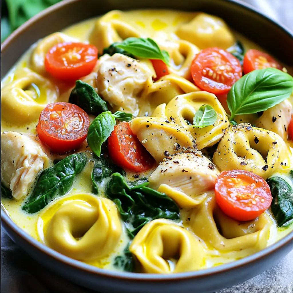 - 1 pound boneless, skinless chicken breasts, diced - 2 cups chicken broth - 1 cup heavy cream - 2 cups fresh or frozen cheese tortellini - 1 cup baby spinach - 1 cup cherry tomatoes, halved - 1 medium onion, diced - 3 cloves garlic, minced - 1 teaspoon Italian seasoning - 2 tablespoons olive oil - Fresh basil leaves, for garnish For this Instant Pot Creamy Chicken Tortellini, I use key ingredients that create a tasty dish. The chicken provides protein and heartiness. Tortellini adds a delightful texture and is stuffed with cheese. The heavy cream brings richness and creaminess to the mix. Next come the vegetables. Spinach adds color and nutrients. Cherry tomatoes bring sweetness and a burst of flavor. Onion and garlic add depth and aroma. Seasoning is where the magic happens. Italian seasoning gives a blend of herbs that elevate the dish. Olive oil adds a smooth finish and richness. Fresh basil is a bright touch, adding freshness and color. With these ingredients, you set the stage for a delicious meal. Each component plays a role in making this dish creamy, flavorful, and satisfying. First, we start by sautéing the chicken. Set your Instant Pot to the “Sauté” mode. Add two tablespoons of olive oil to the pot. Once the oil is hot, add one pound of diced chicken breasts. Season the chicken with salt and black pepper. Cook the chicken for about 5 to 7 minutes. You want it brown but not fully cooked. After browning, remove the chicken from the pot and set it aside. Next, we need to cook the onion and garlic. In the same pot, add one diced medium onion and three minced garlic cloves. Sauté these for 2 to 3 minutes. You will know it’s ready when the onions turn soft and fragrant. Now, it's time to deglaze the pot. Pour in two cups of chicken broth. Use a wooden spoon to scrape the bottom of the pot. This helps lift any tasty bits stuck to the pot. Stir in one teaspoon of Italian seasoning. Now, let’s pressure cook the chicken. Return the browned chicken to the pot. Make sure the lid is on tight and set the valve to Sealing. Pressure cook on high for 5 minutes. Once the time is up, do a quick release of the pressure. Carefully open the lid, and you’ll see the chicken is now fully cooked. It’s time to make it creamy and add tortellini. Stir in one cup of heavy cream and two cups of cheese tortellini. Close the lid again and pressure cook for another 3 minutes. After this, perform another quick release of the pressure. Finally, add one cup of baby spinach and one cup of halved cherry tomatoes. Stir until the spinach wilts and everything is hot. For serving, taste your dish and adjust seasoning if needed. Serve the creamy chicken tortellini in deep bowls, topping each with fresh basil leaves for a nice finish. - Ensuring perfect pressure cooking: First, always check the seal on your Instant Pot. A tight seal helps build pressure fast. Make sure the valve is set to Sealing. This step is key to cooking your chicken and tortellini perfectly. - Avoiding overcooking tortellini: Tortellini cooks quickly, so keep an eye on the time. After pressure cooking the chicken, let the tortellini cook for only three minutes. This will keep it tender, not mushy. - Suggested additional spices: To boost the flavor, try adding a pinch of red pepper flakes or smoked paprika. These spices add warmth and depth. You can also sprinkle in some fresh parsley for a fresh note. - Balancing creaminess with seasoning: Taste the dish before serving. If it’s too rich, a dash of lemon juice can cut through the creaminess. Adjust salt and pepper to suit your taste. This step helps elevate the overall flavor. - Plating suggestions: Use deep bowls to serve the creamy chicken tortellini. This style adds a cozy touch. Spoon the tortellini gently, avoiding splashes on the sides. - Garnishing tips for visual appeal: Top each bowl with fresh basil leaves. A drizzle of olive oil adds shine. Finish with cracked black pepper for extra flavor. These small touches make your dish look and taste gourmet. {{image_2}} You can switch out chicken for other proteins. Shrimp adds a nice twist. Tofu is a great choice for a plant-based meal. Each option brings a unique taste and texture. Try different types of pasta too. Penne or farfalle work well if you can't find tortellini. Just adjust the cooking time slightly to get the right texture. If you're gluten-free, choose gluten-free tortellini. Many brands offer tasty options, so read the labels carefully. You can also use rice or quinoa for a hearty meal. For dairy-free alternatives, replace heavy cream with coconut milk or cashew cream. These options keep the dish creamy without dairy. Spice it up! Add a pinch of red pepper flakes for heat. Fresh herbs like parsley or oregano can brighten the dish. Incorporate seasonal vegetables too. Zucchini, bell peppers, or asparagus add color and nutrients. This way, you create a dish that changes with the seasons. To store leftovers, let the dish cool first. Then, place it in an airtight container. This keeps the flavors fresh. Use glass or BPA-free plastic containers. These are great for storage. For freezing, let the dish cool completely. Then, transfer it to a freezer-safe container. You can use freezer bags, too. Remove as much air as possible to prevent freezer burn. When ready to eat, thaw it overnight in the fridge. Heat gently on the stove or in the microwave until hot. In the fridge, the creamy chicken tortellini lasts about 3-4 days. In the freezer, it can stay good for 2-3 months. Always check for signs of spoilage. If it smells bad or looks off, toss it out. Yes, you can use frozen tortellini. Just add them directly to the pot. There’s no need to thaw them first. The cooking time remains the same, but be mindful of the extra moisture from the frozen pasta. You might want to reduce the broth slightly to keep the dish creamy. To spice things up, you can add red pepper flakes or cayenne pepper. Start with a small amount, like 1/4 teaspoon, and taste as you go. You can also mix in some diced jalapeños for a fresh kick. Adding a dash of hot sauce before serving can also boost the heat. Yes, you can leave out the cream. For a healthier dish, use Greek yogurt or a blend of milk and cornstarch. This keeps it creamy without the fat. Alternatively, try coconut milk for a dairy-free option that still adds richness. A 6-quart Instant Pot is ideal for this recipe. It holds enough ingredients for the chicken and tortellini without crowding. If you’re cooking for a larger group, an 8-quart pot can also work, but make sure to adjust cooking times if needed. In summary, we explored the delicious chicken tortellini dish, starting with key ingredients like chicken, tortellini, and fresh vegetables. You learned step-by-step instructions for preparing and cooking. I shared tips for perfecting your dish and creative variations for different diets. Storage info ensures your leftovers stay fresh. Remember, you can adapt this recipe to suit your taste or dietary needs. Embrace your creativity in the kitchen, and enjoy every bite of this comforting meal.