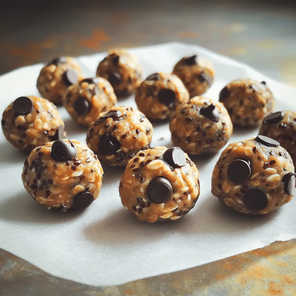 - 1 cup rolled oats - 1/2 cup natural peanut butter - 1/4 cup honey or maple syrup - 1/2 cup dark chocolate chips - 1/4 cup ground flaxseed - 1/2 teaspoon vanilla extract - A pinch of salt Each energy bite packs a punch with energy and flavor. They contain about 100 calories per bite. Here's the breakdown: - Carbohydrates: 12g - Protein: 3g - Fats: 5g These bites offer a good mix of nutrients. The oats provide fiber, while peanut butter gives protein. Dark chocolate adds a delicious twist and some antioxidants. Ground flaxseed boosts omega-3 fatty acids, making these bites a smart snack choice. The honey or maple syrup adds natural sweetness without extra junk. Enjoy them as a quick pick-me-up or a fun treat! 1. Combining dry ingredients: In a large bowl, add the rolled oats, ground flaxseed, and a pinch of salt. Stir them well to mix everything evenly. This step sets the base for our energy bites. 2. Mixing wet ingredients: In another bowl, mix the peanut butter, honey (or maple syrup), and vanilla extract. Keep stirring until it is smooth and creamy. This mixture adds richness and sweetness to the bites. 3. Folding in chocolate chips: Pour the peanut butter mixture into the dry ingredients. Stir until all the dry bits are coated. Gently fold in the dark chocolate chips. Make sure they spread out evenly in the mix. 1. Shaping the mixture into balls: Once everything is mixed, it's time to form small balls, about 1-inch in size. Use your hands to roll them gently. 2. Tips for reducing stickiness: If the mixture sticks to your hands, wet them slightly. This helps shape the bites without making a mess. 1. Refrigerating the energy bites: Place the balls on a parchment-lined sheet or plate. Refrigerate them for about 30 minutes. This helps them firm up nicely. 2. Serving suggestions: Once they are set, store the energy bites in an airtight container. Keep them in the fridge, and enjoy them within a week. These bites make a great snack anytime! To ensure proper mixing, always start with dry ingredients. Mix the rolled oats, ground flaxseed, and salt well. This helps spread out the flavors. In a separate bowl, combine the wet ingredients. This step keeps everything smooth and creamy. For perfect bite size, use a spoon to scoop the mixture. Aim for about one inch in diameter. If your hands get sticky, dampen them with a little water. This makes shaping easier. When it comes to sweetness, you can choose between honey and maple syrup. Honey is thicker and gives a rich taste. Maple syrup is lighter and can add a unique flavor. Try both to see which you prefer! You can also boost flavor by adding mix-ins. Nuts like almonds or walnuts add crunch. Seeds like chia or pumpkin seeds provide extra nutrients. Feel free to be creative with your choices! To keep your energy bites fresh, store them in the fridge. Use an airtight container for best results. This keeps them tasty for up to one week. If you want to save them for longer, freezing is a great option. Place them in a freezer-safe bag. They can stay for about three months. Just thaw them in the fridge overnight before enjoying! {{image_2}} You can switch up the nut butter. Almond butter and cashew butter work great too. Each gives a unique taste and texture. If you want to cut out sugar, try sugar substitutes like stevia or monk fruit. These options let you enjoy energy bites without added sugars. For those who need gluten-free foods, use certified gluten-free oats. They fit well into the recipe. If you want vegan energy bites, swap the honey for maple syrup. This keeps the bites plant-based while still being tasty. Adding spices can change the flavor. A bit of cinnamon or a splash of vanilla extract can make a big difference. You can also try different chocolate types. Milk chocolate or even white chocolate chips can change the sweets' depth. Each option offers a new twist on these delicious bites. Store your energy bites in an airtight container. This will keep them fresh and tasty. I like to use glass jars or plastic containers with tight lids. For best flavor, eat them within a week. If you wait too long, they may lose their yummy taste. In the refrigerator, these bites last about one week. You can freeze them for up to three months. Just make sure to wrap them well. Signs of spoilage include a strange smell or changes in color. If you see any mold, throw them away. Leftover energy bites can be fun to use in other recipes. Crumble them over yogurt for a quick snack. You can also blend them into smoothies for extra flavor. They make a great topping for oatmeal or cereal too. Get creative and enjoy these bites in different ways! Peanut butter chocolate chip energy bites can last about one week in the fridge. They stay fresh in an airtight container. If you want them to last longer, store them in the freezer. Yes, you can make energy bites without honey. You can use maple syrup or agave syrup instead. Each sweetener has a different taste and texture, but they all work well. Yes, these energy bites are great for kids. They have healthy oats, peanut butter, and flaxseed. These ingredients provide energy and nutrients. Plus, kids love the taste of chocolate! You can freeze these energy bites easily. Place them in a single layer on a baking sheet. Once frozen, transfer them to a freezer-safe bag. When you want to eat them, thaw them in the fridge overnight. These energy bites are simple to make and packed with nutrition. You learn to mix great ingredients like oats, peanut butter, and dark chocolate. Each step is easy, from combining dry and wet ingredients to shaping the bites. In the end, you have tasty snacks that fit into many diets. Explore options for flavors or ingredients to make them your own. Enjoy these bites fresh or stored for later. They are perfect for snacks or quick energy on busy days.